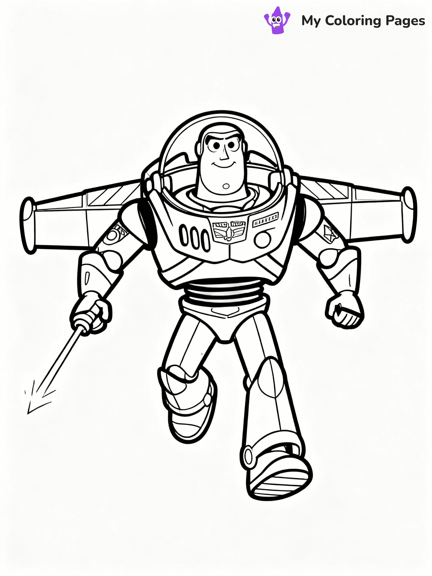 ⚠️ CRITICAL REQUIREMENT - ABSOLUTE BLACK AND WHITE ONLY ⚠️
This MUST be a BLACK AND WHITE line drawing ONLY. NO COLORS whatsoever.
- ONLY pure black lines (#000000) on pure white background (#FFFFFF)
- ABSOLUTELY NO colors, NO shading, NO gradients, NO grayscale
- If there are ANY colors in the output, the image is REJECTED
- This is a COLORING PAGE - meant to be COLORED IN by children
- The output must be UNCOLORED line art ready for coloring
⚠️ SUBJECT TO DRAW: Buzz Lightyear from Toy Story in Toy Story animation style, striking heroic pose, wings extended, laser ready
(REMEMBER: Output must be BLACK AND WHITE line art only, NOT colored!)
# COLORING PAGE: BLACK OUTLINES ONLY - WHITE BACKGROUND MANDATORY
Create a **coloring book page** using EXACTLY two values: black lines, white space.
## NON-NEGOTIABLE BINARY RULES
- **ONLY #000000 (black) and #FFFFFF (white)** - NO other values exist
- **EVERY PIXEL = BLACK OR WHITE** - no gray/shading/antialiasing
- **WHITE BACKGROUND MANDATORY** - entire canvas stays white
- **ALL SHAPES HOLLOW** - everything is empty outlines waiting to be colored
- **FORBIDDEN:** fills, shading, gradients, patterns, textures, colors
- **NO SOLID REGIONS** - if it's not a thin line, it's wrong
## Universal Line Standards
- Black outlines ONLY - thin, uniform weight
- Every shape completely empty inside
- Closed contours suitable for coloring
- Simple flat illustration - zero depth/3D/realism
- **Style:** Whimsical Doodle Art Alley - rounded, friendly outlines (unless specified)
## Everything = Outline Only
- Characters/animals: hollow shapes
- Objects/clothing: empty contours
- Backgrounds/scenery: line work only
- Natural elements: outlined forms
- Dark/night areas: don't exist (use outlined symbols)
- Textures/patterns: convert to simple lines
## The Test
Can a child color EVERY white space with crayons? If any area is pre-filled/shaded/gray or colored in, it FAILS. Every shape must be waiting to receive color.
**FINAL OUTPUT**: Binary coloring page. Black lines define shapes. White spaces ready for coloring. Nothing else exists. No exceptions. Print-ready.
⚠️ FINAL REMINDER: Draw the subject "Buzz Lightyear from Toy Story in Toy Story animation style, striking heroic pose, wings extended, laser ready" as BLACK AND WHITE line art. Zero colors in output.