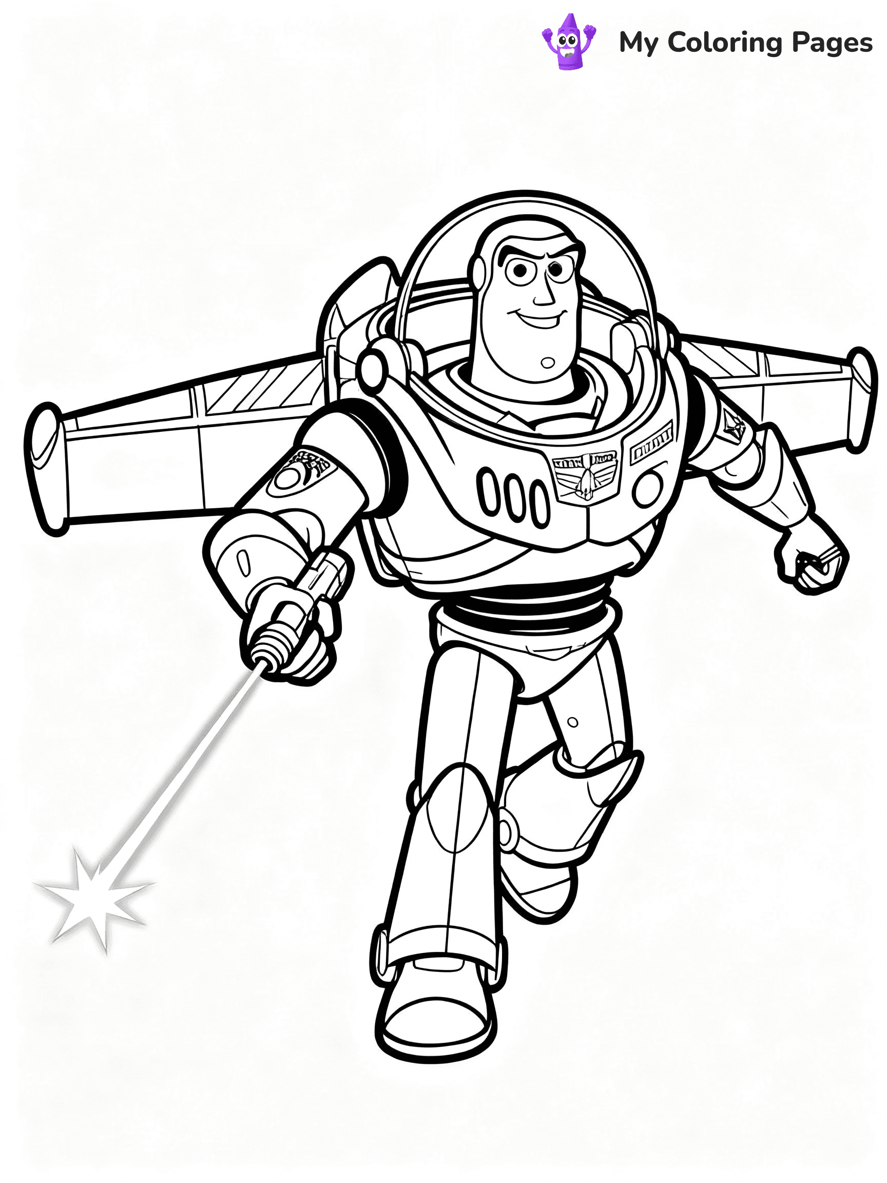 ⚠️ CRITICAL REQUIREMENT - ABSOLUTE BLACK AND WHITE ONLY ⚠️
This MUST be a BLACK AND WHITE line drawing ONLY. NO COLORS whatsoever.
- ONLY pure black lines (#000000) on pure white background (#FFFFFF)
- ABSOLUTELY NO colors, NO shading, NO gradients, NO grayscale
- If there are ANY colors in the output, the image is REJECTED
- This is a COLORING PAGE - meant to be COLORED IN by children
- The output must be UNCOLORED line art ready for coloring
⚠️ SUBJECT TO DRAW: Buzz Lightyear from Toy Story in Toy Story animation style, striking heroic pose, wings extended, laser ready
(REMEMBER: Output must be BLACK AND WHITE line art only, NOT colored!)
# COLORING PAGE: BLACK OUTLINES ONLY - WHITE BACKGROUND MANDATORY
Create a **coloring book page** using EXACTLY two values: black lines, white space.
## NON-NEGOTIABLE BINARY RULES
- **ONLY #000000 (black) and #FFFFFF (white)** - NO other values exist
- **EVERY PIXEL = BLACK OR WHITE** - no gray/shading/antialiasing
- **WHITE BACKGROUND MANDATORY** - entire canvas stays white
- **ALL SHAPES HOLLOW** - everything is empty outlines waiting to be colored
- **FORBIDDEN:** fills, shading, gradients, patterns, textures, colors
- **NO SOLID REGIONS** - if it's not a thin line, it's wrong
## Universal Line Standards
- Black outlines ONLY - thin, uniform weight
- Every shape completely empty inside
- Closed contours suitable for coloring
- Simple flat illustration - zero depth/3D/realism
- **Style:** Whimsical Doodle Art Alley - rounded, friendly outlines (unless specified)
## Everything = Outline Only
- Characters/animals: hollow shapes
- Objects/clothing: empty contours
- Backgrounds/scenery: line work only
- Natural elements: outlined forms
- Dark/night areas: don't exist (use outlined symbols)
- Textures/patterns: convert to simple lines
## The Test
Can a child color EVERY white space with crayons? If any area is pre-filled/shaded/gray or colored in, it FAILS. Every shape must be waiting to receive color.
**FINAL OUTPUT**: Binary coloring page. Black lines define shapes. White spaces ready for coloring. Nothing else exists. No exceptions. Print-ready.
⚠️ FINAL REMINDER: Draw the subject "Buzz Lightyear from Toy Story in Toy Story animation style, striking heroic pose, wings extended, laser ready" as BLACK AND WHITE line art. Zero colors in output.