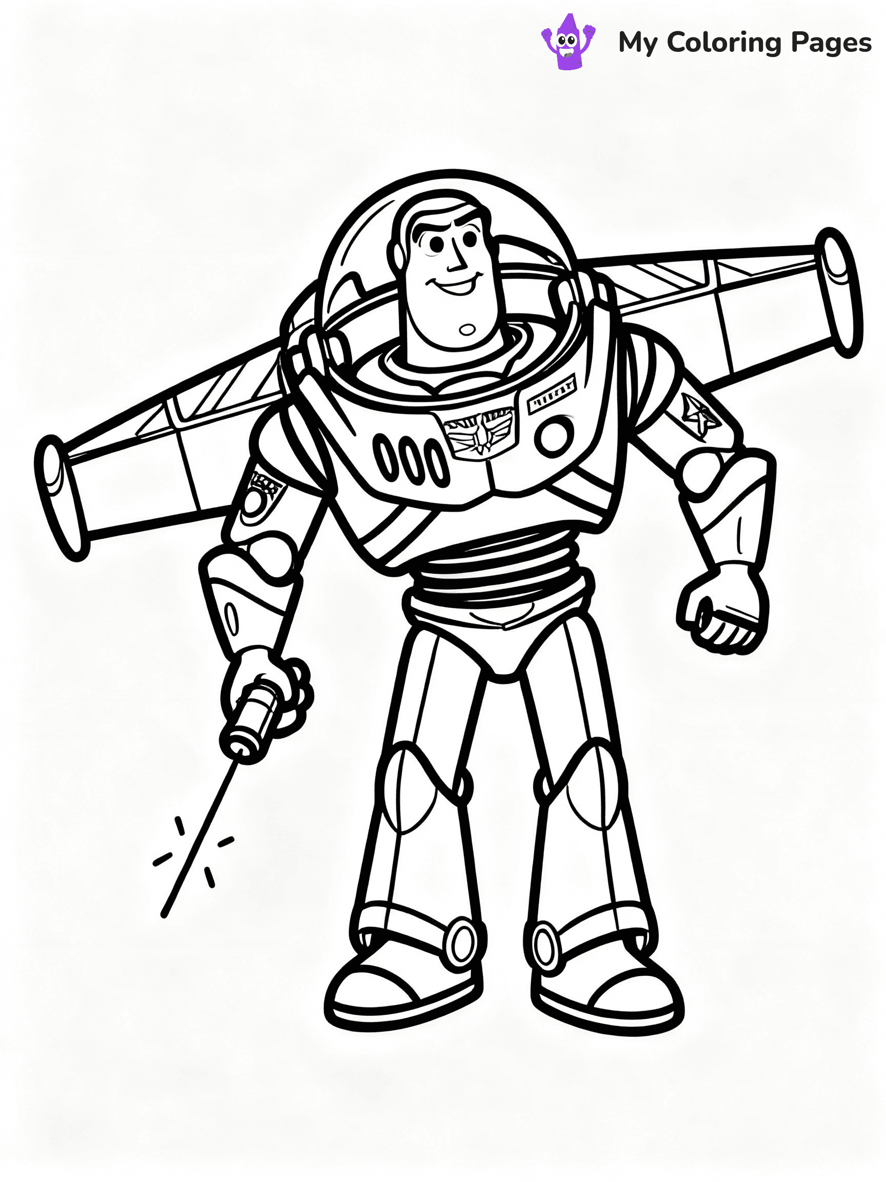 ⚠️ CRITICAL REQUIREMENT - ABSOLUTE BLACK AND WHITE ONLY ⚠️
This MUST be a BLACK AND WHITE line drawing ONLY. NO COLORS whatsoever.
- ONLY pure black lines (#000000) on pure white background (#FFFFFF)
- ABSOLUTELY NO colors, NO shading, NO gradients, NO grayscale
- If there are ANY colors in the output, the image is REJECTED
- This is a COLORING PAGE - meant to be COLORED IN by children
- The output must be UNCOLORED line art ready for coloring
⚠️ SUBJECT TO DRAW: Buzz Lightyear from Toy Story in Toy Story animation style, striking heroic pose, wings extended, laser ready
(REMEMBER: Output must be BLACK AND WHITE line art only, NOT colored!)
# COLORING PAGE: BLACK OUTLINES ONLY - WHITE BACKGROUND MANDATORY
Create a **coloring book page** using EXACTLY two values: black lines, white space.
## NON-NEGOTIABLE BINARY RULES
- **ONLY #000000 (black) and #FFFFFF (white)** - NO other values exist
- **EVERY PIXEL = BLACK OR WHITE** - no gray/shading/antialiasing
- **WHITE BACKGROUND MANDATORY** - entire canvas stays white
- **ALL SHAPES HOLLOW** - everything is empty outlines waiting to be colored
- **FORBIDDEN:** fills, shading, gradients, patterns, textures, colors
- **NO SOLID REGIONS** - if it's not a thin line, it's wrong
## Universal Line Standards
- Black outlines ONLY - thin, uniform weight
- Every shape completely empty inside
- Closed contours suitable for coloring
- Simple flat illustration - zero depth/3D/realism
- **Style:** Whimsical Doodle Art Alley - rounded, friendly outlines (unless specified)
## Everything = Outline Only
- Characters/animals: hollow shapes
- Objects/clothing: empty contours
- Backgrounds/scenery: line work only
- Natural elements: outlined forms
- Dark/night areas: don't exist (use outlined symbols)
- Textures/patterns: convert to simple lines
## The Test
Can a child color EVERY white space with crayons? If any area is pre-filled/shaded/gray or colored in, it FAILS. Every shape must be waiting to receive color.
**FINAL OUTPUT**: Binary coloring page. Black lines define shapes. White spaces ready for coloring. Nothing else exists. No exceptions. Print-ready.
⚠️ FINAL REMINDER: Draw the subject "Buzz Lightyear from Toy Story in Toy Story animation style, striking heroic pose, wings extended, laser ready" as BLACK AND WHITE line art. Zero colors in output.