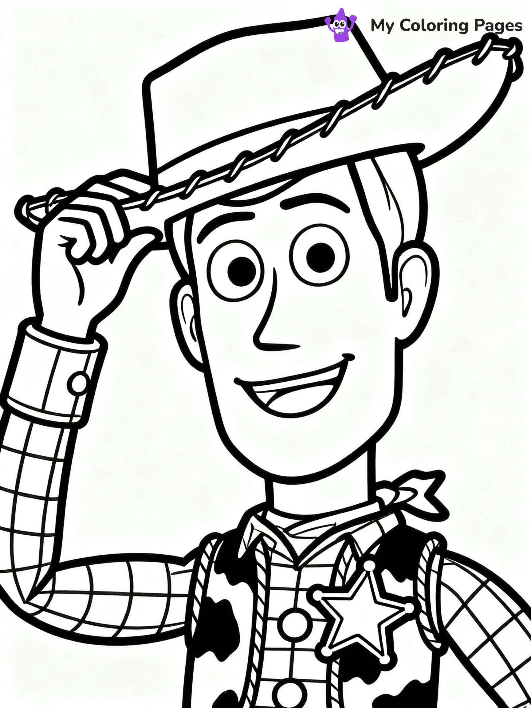 ⚠️ CRITICAL REQUIREMENT - ABSOLUTE BLACK AND WHITE ONLY ⚠️
This MUST be a BLACK AND WHITE line drawing ONLY. NO COLORS whatsoever.
- ONLY pure black lines (#000000) on pure white background (#FFFFFF)
- ABSOLUTELY NO colors, NO shading, NO gradients, NO grayscale
- If there are ANY colors in the output, the image is REJECTED
- This is a COLORING PAGE - meant to be COLORED IN by children
- The output must be UNCOLORED line art ready for coloring
⚠️ SUBJECT TO DRAW: Woody from Toy Story in Toy Story animation style, tipping hat, smiling face, sheriff badge shining
(REMEMBER: Output must be BLACK AND WHITE line art only, NOT colored!)
# COLORING PAGE: BLACK OUTLINES ONLY - WHITE BACKGROUND MANDATORY
Create a **coloring book page** using EXACTLY two values: black lines, white space.
## NON-NEGOTIABLE BINARY RULES
- **ONLY #000000 (black) and #FFFFFF (white)** - NO other values exist
- **EVERY PIXEL = BLACK OR WHITE** - no gray/shading/antialiasing
- **WHITE BACKGROUND MANDATORY** - entire canvas stays white
- **ALL SHAPES HOLLOW** - everything is empty outlines waiting to be colored
- **FORBIDDEN:** fills, shading, gradients, patterns, textures, colors
- **NO SOLID REGIONS** - if it's not a thin line, it's wrong
## Universal Line Standards
- Black outlines ONLY - thin, uniform weight
- Every shape completely empty inside
- Closed contours suitable for coloring
- Simple flat illustration - zero depth/3D/realism
- **Style:** Whimsical Doodle Art Alley - rounded, friendly outlines (unless specified)
## Everything = Outline Only
- Characters/animals: hollow shapes
- Objects/clothing: empty contours
- Backgrounds/scenery: line work only
- Natural elements: outlined forms
- Dark/night areas: don't exist (use outlined symbols)
- Textures/patterns: convert to simple lines
## The Test
Can a child color EVERY white space with crayons? If any area is pre-filled/shaded/gray or colored in, it FAILS. Every shape must be waiting to receive color.
**FINAL OUTPUT**: Binary coloring page. Black lines define shapes. White spaces ready for coloring. Nothing else exists. No exceptions. Print-ready.
⚠️ FINAL REMINDER: Draw the subject "Woody from Toy Story in Toy Story animation style, tipping hat, smiling face, sheriff badge shining" as BLACK AND WHITE line art. Zero colors in output.