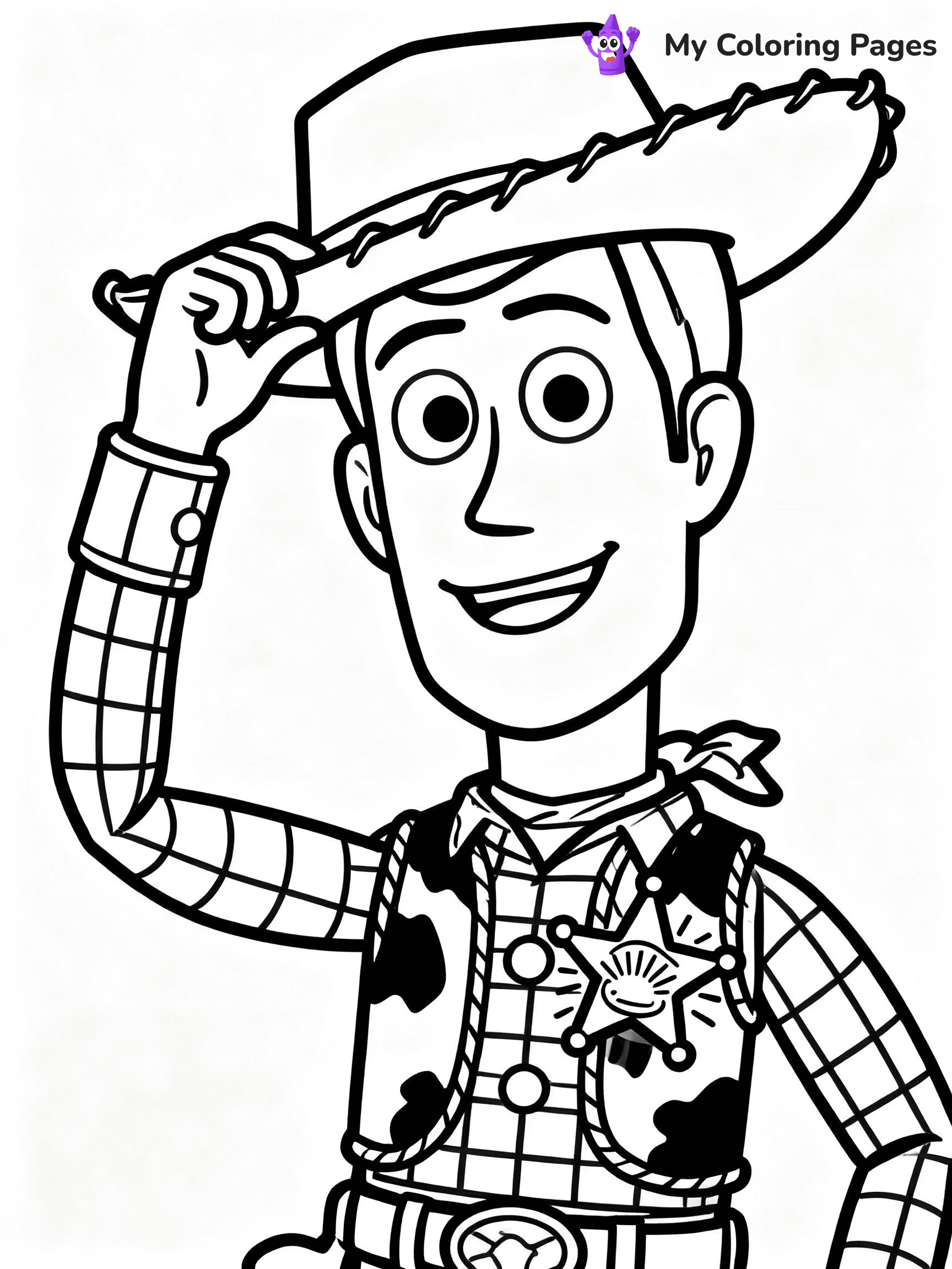 ⚠️ CRITICAL REQUIREMENT - ABSOLUTE BLACK AND WHITE ONLY ⚠️
This MUST be a BLACK AND WHITE line drawing ONLY. NO COLORS whatsoever.
- ONLY pure black lines (#000000) on pure white background (#FFFFFF)
- ABSOLUTELY NO colors, NO shading, NO gradients, NO grayscale
- If there are ANY colors in the output, the image is REJECTED
- This is a COLORING PAGE - meant to be COLORED IN by children
- The output must be UNCOLORED line art ready for coloring
⚠️ SUBJECT TO DRAW: Woody from Toy Story in Toy Story animation style, tipping hat, smiling face, sheriff badge shining
(REMEMBER: Output must be BLACK AND WHITE line art only, NOT colored!)
# COLORING PAGE: BLACK OUTLINES ONLY - WHITE BACKGROUND MANDATORY
Create a **coloring book page** using EXACTLY two values: black lines, white space.
## NON-NEGOTIABLE BINARY RULES
- **ONLY #000000 (black) and #FFFFFF (white)** - NO other values exist
- **EVERY PIXEL = BLACK OR WHITE** - no gray/shading/antialiasing
- **WHITE BACKGROUND MANDATORY** - entire canvas stays white
- **ALL SHAPES HOLLOW** - everything is empty outlines waiting to be colored
- **FORBIDDEN:** fills, shading, gradients, patterns, textures, colors
- **NO SOLID REGIONS** - if it's not a thin line, it's wrong
## Universal Line Standards
- Black outlines ONLY - thin, uniform weight
- Every shape completely empty inside
- Closed contours suitable for coloring
- Simple flat illustration - zero depth/3D/realism
- **Style:** Whimsical Doodle Art Alley - rounded, friendly outlines (unless specified)
## Everything = Outline Only
- Characters/animals: hollow shapes
- Objects/clothing: empty contours
- Backgrounds/scenery: line work only
- Natural elements: outlined forms
- Dark/night areas: don't exist (use outlined symbols)
- Textures/patterns: convert to simple lines
## The Test
Can a child color EVERY white space with crayons? If any area is pre-filled/shaded/gray or colored in, it FAILS. Every shape must be waiting to receive color.
**FINAL OUTPUT**: Binary coloring page. Black lines define shapes. White spaces ready for coloring. Nothing else exists. No exceptions. Print-ready.
⚠️ FINAL REMINDER: Draw the subject "Woody from Toy Story in Toy Story animation style, tipping hat, smiling face, sheriff badge shining" as BLACK AND WHITE line art. Zero colors in output.