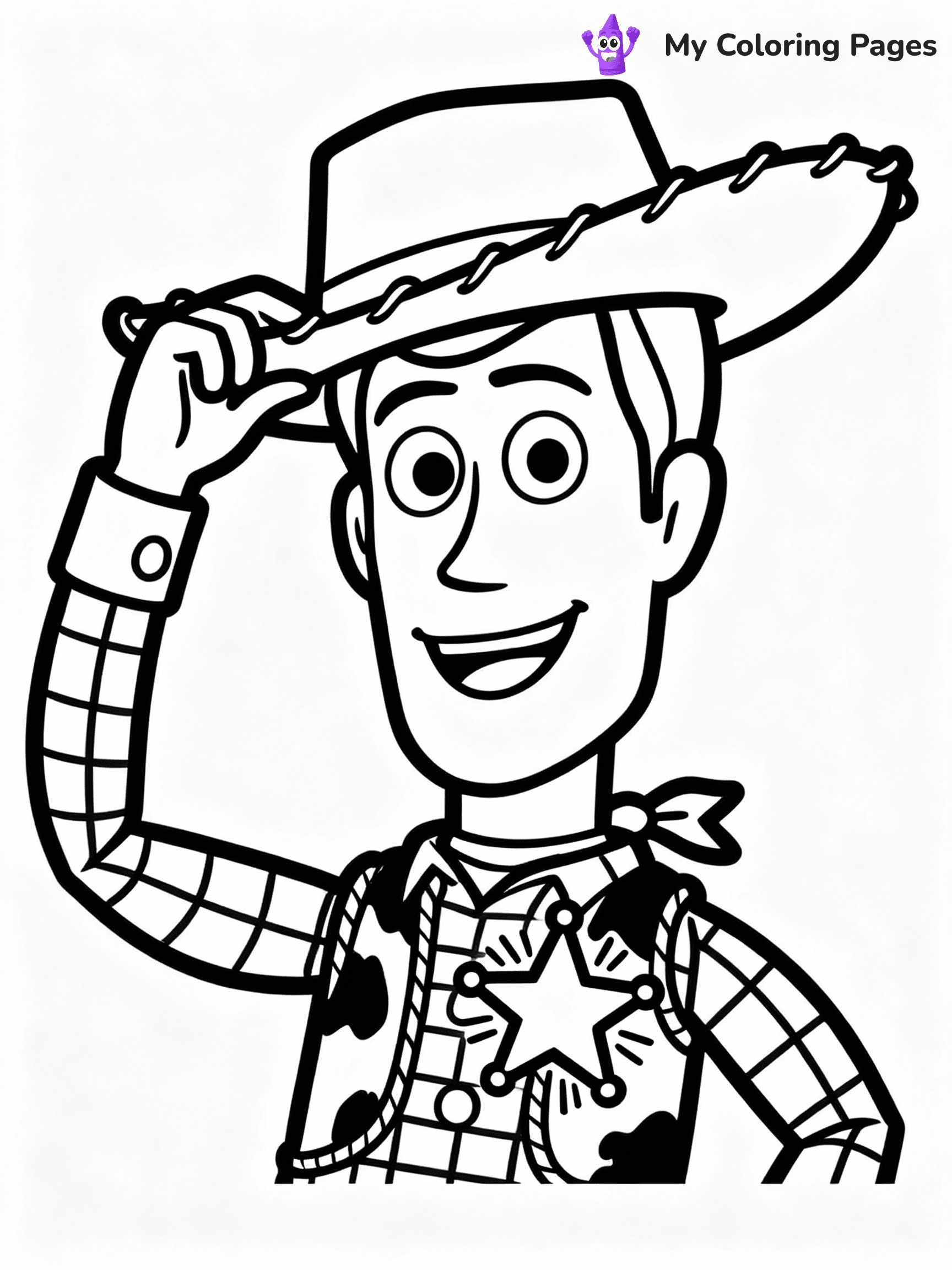 ⚠️ CRITICAL REQUIREMENT - ABSOLUTE BLACK AND WHITE ONLY ⚠️
This MUST be a BLACK AND WHITE line drawing ONLY. NO COLORS whatsoever.
- ONLY pure black lines (#000000) on pure white background (#FFFFFF)
- ABSOLUTELY NO colors, NO shading, NO gradients, NO grayscale
- If there are ANY colors in the output, the image is REJECTED
- This is a COLORING PAGE - meant to be COLORED IN by children
- The output must be UNCOLORED line art ready for coloring
⚠️ SUBJECT TO DRAW: Woody from Toy Story in Toy Story animation style, tipping hat, smiling face, sheriff badge shining
(REMEMBER: Output must be BLACK AND WHITE line art only, NOT colored!)
# COLORING PAGE: BLACK OUTLINES ONLY - WHITE BACKGROUND MANDATORY
Create a **coloring book page** using EXACTLY two values: black lines, white space.
## NON-NEGOTIABLE BINARY RULES
- **ONLY #000000 (black) and #FFFFFF (white)** - NO other values exist
- **EVERY PIXEL = BLACK OR WHITE** - no gray/shading/antialiasing
- **WHITE BACKGROUND MANDATORY** - entire canvas stays white
- **ALL SHAPES HOLLOW** - everything is empty outlines waiting to be colored
- **FORBIDDEN:** fills, shading, gradients, patterns, textures, colors
- **NO SOLID REGIONS** - if it's not a thin line, it's wrong
## Universal Line Standards
- Black outlines ONLY - thin, uniform weight
- Every shape completely empty inside
- Closed contours suitable for coloring
- Simple flat illustration - zero depth/3D/realism
- **Style:** Whimsical Doodle Art Alley - rounded, friendly outlines (unless specified)
## Everything = Outline Only
- Characters/animals: hollow shapes
- Objects/clothing: empty contours
- Backgrounds/scenery: line work only
- Natural elements: outlined forms
- Dark/night areas: don't exist (use outlined symbols)
- Textures/patterns: convert to simple lines
## The Test
Can a child color EVERY white space with crayons? If any area is pre-filled/shaded/gray or colored in, it FAILS. Every shape must be waiting to receive color.
**FINAL OUTPUT**: Binary coloring page. Black lines define shapes. White spaces ready for coloring. Nothing else exists. No exceptions. Print-ready.
⚠️ FINAL REMINDER: Draw the subject "Woody from Toy Story in Toy Story animation style, tipping hat, smiling face, sheriff badge shining" as BLACK AND WHITE line art. Zero colors in output.