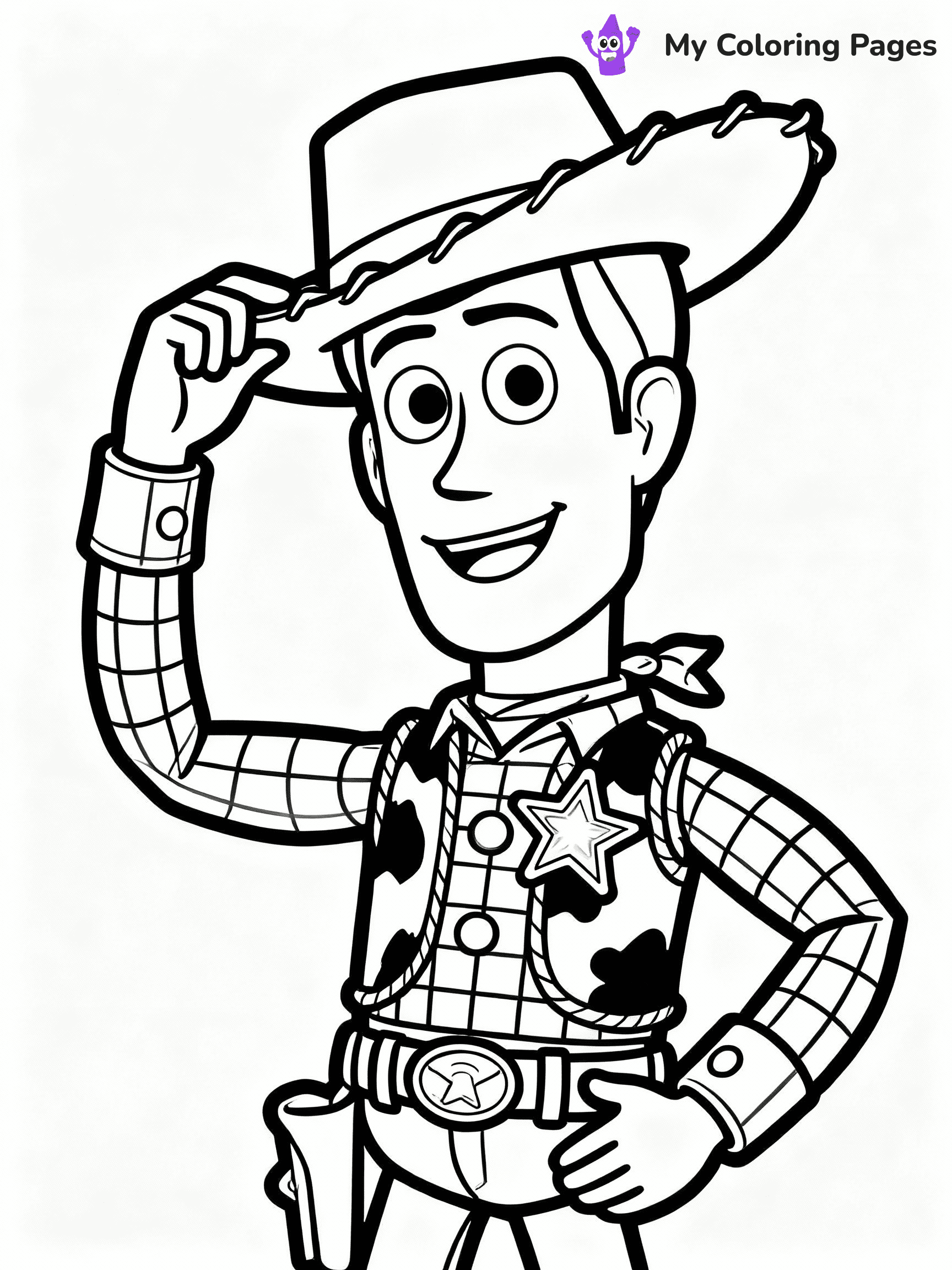 ⚠️ CRITICAL REQUIREMENT - ABSOLUTE BLACK AND WHITE ONLY ⚠️
This MUST be a BLACK AND WHITE line drawing ONLY. NO COLORS whatsoever.
- ONLY pure black lines (#000000) on pure white background (#FFFFFF)
- ABSOLUTELY NO colors, NO shading, NO gradients, NO grayscale
- If there are ANY colors in the output, the image is REJECTED
- This is a COLORING PAGE - meant to be COLORED IN by children
- The output must be UNCOLORED line art ready for coloring
⚠️ SUBJECT TO DRAW: Woody from Toy Story in Toy Story animation style, tipping hat, smiling face, sheriff badge shining
(REMEMBER: Output must be BLACK AND WHITE line art only, NOT colored!)
# COLORING PAGE: BLACK OUTLINES ONLY - WHITE BACKGROUND MANDATORY
Create a **coloring book page** using EXACTLY two values: black lines, white space.
## NON-NEGOTIABLE BINARY RULES
- **ONLY #000000 (black) and #FFFFFF (white)** - NO other values exist
- **EVERY PIXEL = BLACK OR WHITE** - no gray/shading/antialiasing
- **WHITE BACKGROUND MANDATORY** - entire canvas stays white
- **ALL SHAPES HOLLOW** - everything is empty outlines waiting to be colored
- **FORBIDDEN:** fills, shading, gradients, patterns, textures, colors
- **NO SOLID REGIONS** - if it's not a thin line, it's wrong
## Universal Line Standards
- Black outlines ONLY - thin, uniform weight
- Every shape completely empty inside
- Closed contours suitable for coloring
- Simple flat illustration - zero depth/3D/realism
- **Style:** Whimsical Doodle Art Alley - rounded, friendly outlines (unless specified)
## Everything = Outline Only
- Characters/animals: hollow shapes
- Objects/clothing: empty contours
- Backgrounds/scenery: line work only
- Natural elements: outlined forms
- Dark/night areas: don't exist (use outlined symbols)
- Textures/patterns: convert to simple lines
## The Test
Can a child color EVERY white space with crayons? If any area is pre-filled/shaded/gray or colored in, it FAILS. Every shape must be waiting to receive color.
**FINAL OUTPUT**: Binary coloring page. Black lines define shapes. White spaces ready for coloring. Nothing else exists. No exceptions. Print-ready.
⚠️ FINAL REMINDER: Draw the subject "Woody from Toy Story in Toy Story animation style, tipping hat, smiling face, sheriff badge shining" as BLACK AND WHITE line art. Zero colors in output.