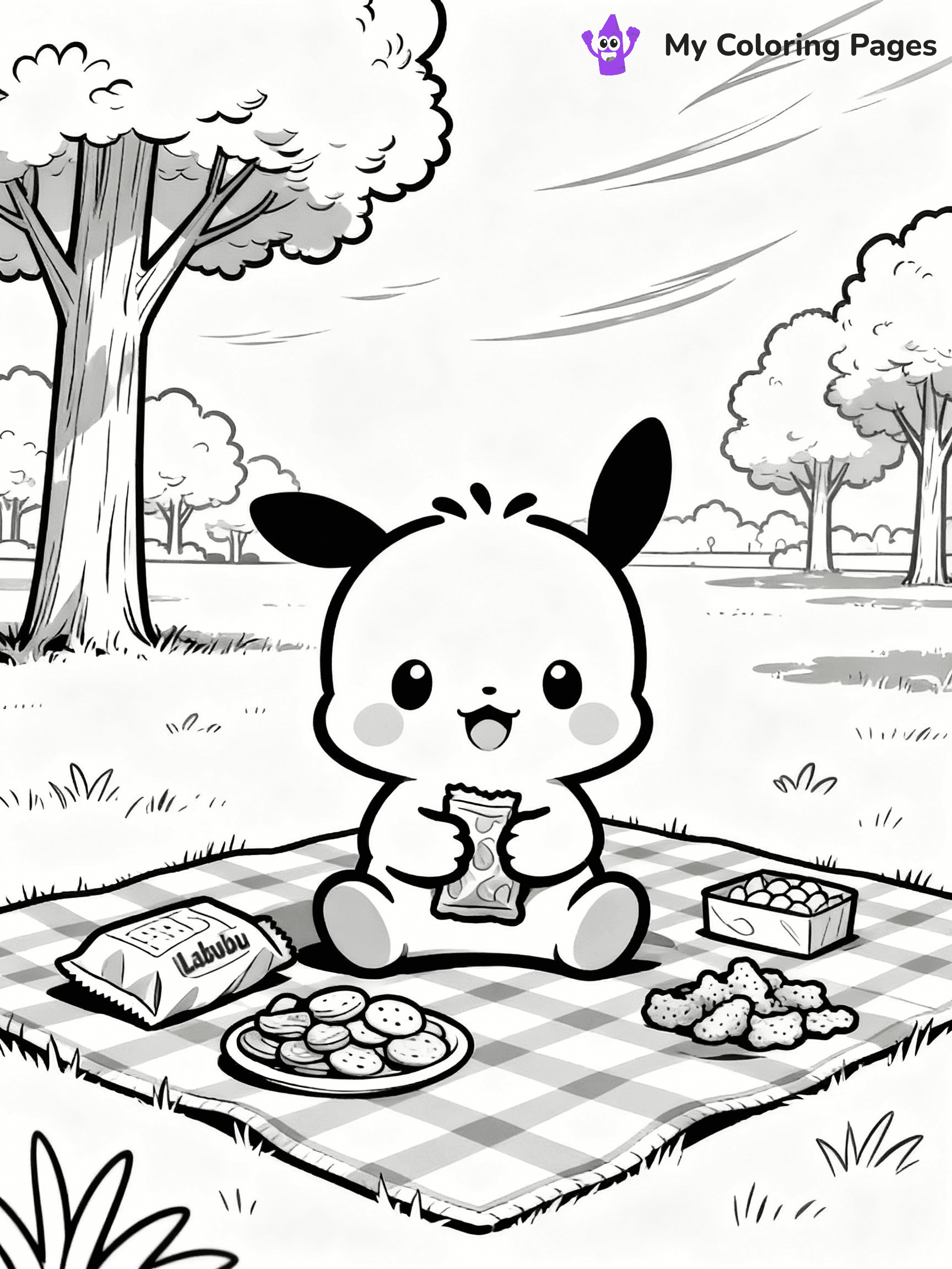 ⚠️ CRITICAL REQUIREMENT - ABSOLUTE BLACK AND WHITE ONLY ⚠️
This MUST be a BLACK AND WHITE line drawing ONLY. NO COLORS whatsoever.
- ONLY pure black lines (#000000) on pure white background (#FFFFFF)
- ABSOLUTELY NO colors, NO shading, NO gradients, NO grayscale
- If there are ANY colors in the output, the image is REJECTED
- This is a COLORING PAGE - meant to be COLORED IN by children
- The output must be UNCOLORED line art ready for coloring
⚠️ SUBJECT TO DRAW: Labubu enjoying a picnic in the park, sitting on a checkered blanket, snacks spread around, trees swaying gently in the background. Important: PURE OUTLINES. NO FILLS, COLOR, SHADING, OR GREYSCALE. WHITE BACKGROUND.
(REMEMBER: Output must be BLACK AND WHITE line art only, NOT colored!)
# Flat, Friendly Cartoon Line-Art Coloring Page
You are generating a **pure black-and-white binary image** of a child-friendly cartoon scene combining characters and background scenery in one cohesive composition.
## Rendering Rules (Strict)
- Only two colors: pure black (#000000) outlines and pure white (#FFFFFF) background.
- No grayscale, shading, gradients, tints, fills, transparency, or partial pixels.
- No antialiasing or blended edges; every pixel is 100% black or white.
- No solid black fills inside shapes — all areas inside outlines must remain white.
- No dark clothing areas or filled tone blocks; all garments outlined only.
- No shadows, textures, lighting, or tonal variations.
- Must look like flat binary vector line-art for coloring pages.
## Drawing & Composition
- **Medium, consistent line weight**; clean closed outlines easy to color inside.
- **Flat, simple, child-friendly design** — no realism or 3D depth.
- Characters are **grounded on a surface**, centered and large.
- **Balanced composition** with clear silhouettes and minimal props.
## Scenery & Style
- Landmarks (e.g., mosque, CN Tower) and scenery (trees, benches, waves) drawn with **black outlines only.**
- For real-world figures, teams, or places, show accurate details using only black outlines—no text or logos. Use distinctive uniform patterns, abstract symbols, and landmark silhouettes to convey identity.
- Keep **consistent perspective**; no floating elements.
- **Style:** whimsical **Doodle Art Alley** — rounded, friendly outlines.
- May adapt shapes from **Crayola, Disney, Peppa Pig, Cocomelon** — *by shape only, never color.*
- Final output: **flat, crisp, binary (#000000/#FFFFFF)**, **no filled color or background text.**
EXTREMELYE IMPORTANT:
- PURE BINARY LINE-ART; NO FILLS (HAIR/CLOTHES/SKIN), SHADING, OR GREY.
- NO SHADING, COLOR. MUST BE WHITE BACKGROUND.
⚠️ FINAL REMINDER: Draw the subject "Labubu enjoying a picnic in the park, sitting on a checkered blanket, snacks spread around, trees swaying gently in the background. Important: PURE OUTLINES. NO FILLS, COLOR, SHADING, OR GREYSCALE. WHITE BACKGROUND." as BLACK AND WHITE line art. Zero colors in output.