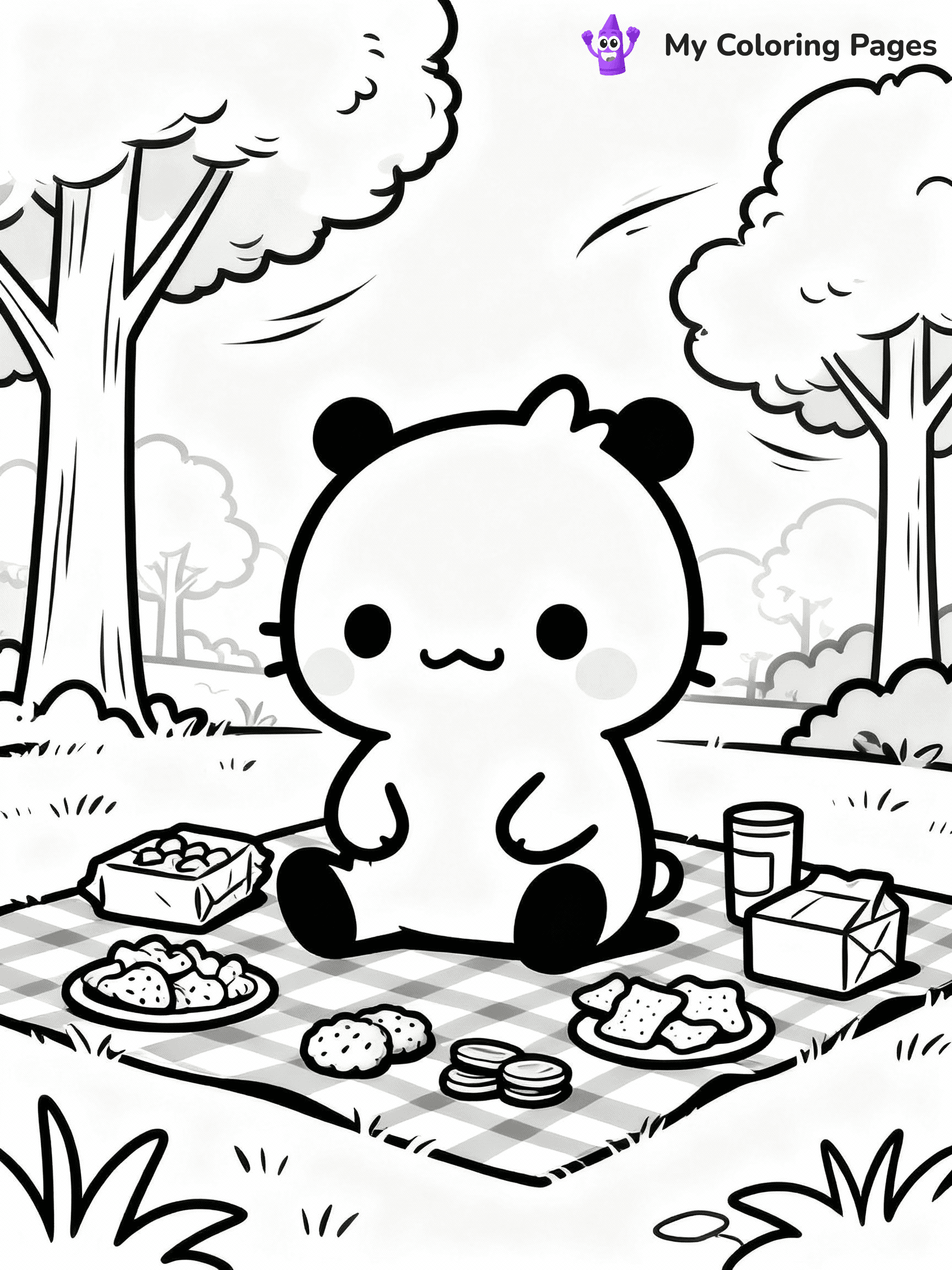 ⚠️ CRITICAL REQUIREMENT - ABSOLUTE BLACK AND WHITE ONLY ⚠️
This MUST be a BLACK AND WHITE line drawing ONLY. NO COLORS whatsoever.
- ONLY pure black lines (#000000) on pure white background (#FFFFFF)
- ABSOLUTELY NO colors, NO shading, NO gradients, NO grayscale
- If there are ANY colors in the output, the image is REJECTED
- This is a COLORING PAGE - meant to be COLORED IN by children
- The output must be UNCOLORED line art ready for coloring
⚠️ SUBJECT TO DRAW: Labubu enjoying a picnic in the park, sitting on a checkered blanket, snacks spread around, trees swaying gently in the background. Important: PURE OUTLINES. NO FILLS, COLOR, SHADING, OR GREYSCALE. WHITE BACKGROUND.
(REMEMBER: Output must be BLACK AND WHITE line art only, NOT colored!)
# Flat, Friendly Cartoon Line-Art Coloring Page
You are generating a **pure black-and-white binary image** of a child-friendly cartoon scene combining characters and background scenery in one cohesive composition.
## Rendering Rules (Strict)
- Only two colors: pure black (#000000) outlines and pure white (#FFFFFF) background.
- No grayscale, shading, gradients, tints, fills, transparency, or partial pixels.
- No antialiasing or blended edges; every pixel is 100% black or white.
- No solid black fills inside shapes — all areas inside outlines must remain white.
- No dark clothing areas or filled tone blocks; all garments outlined only.
- No shadows, textures, lighting, or tonal variations.
- Must look like flat binary vector line-art for coloring pages.
## Drawing & Composition
- **Medium, consistent line weight**; clean closed outlines easy to color inside.
- **Flat, simple, child-friendly design** — no realism or 3D depth.
- Characters are **grounded on a surface**, centered and large.
- **Balanced composition** with clear silhouettes and minimal props.
## Scenery & Style
- Landmarks (e.g., mosque, CN Tower) and scenery (trees, benches, waves) drawn with **black outlines only.**
- For real-world figures, teams, or places, show accurate details using only black outlines—no text or logos. Use distinctive uniform patterns, abstract symbols, and landmark silhouettes to convey identity.
- Keep **consistent perspective**; no floating elements.
- **Style:** whimsical **Doodle Art Alley** — rounded, friendly outlines.
- May adapt shapes from **Crayola, Disney, Peppa Pig, Cocomelon** — *by shape only, never color.*
- Final output: **flat, crisp, binary (#000000/#FFFFFF)**, **no filled color or background text.**
EXTREMELYE IMPORTANT:
- PURE BINARY LINE-ART; NO FILLS (HAIR/CLOTHES/SKIN), SHADING, OR GREY.
- NO SHADING, COLOR. MUST BE WHITE BACKGROUND.
⚠️ FINAL REMINDER: Draw the subject "Labubu enjoying a picnic in the park, sitting on a checkered blanket, snacks spread around, trees swaying gently in the background. Important: PURE OUTLINES. NO FILLS, COLOR, SHADING, OR GREYSCALE. WHITE BACKGROUND." as BLACK AND WHITE line art. Zero colors in output.