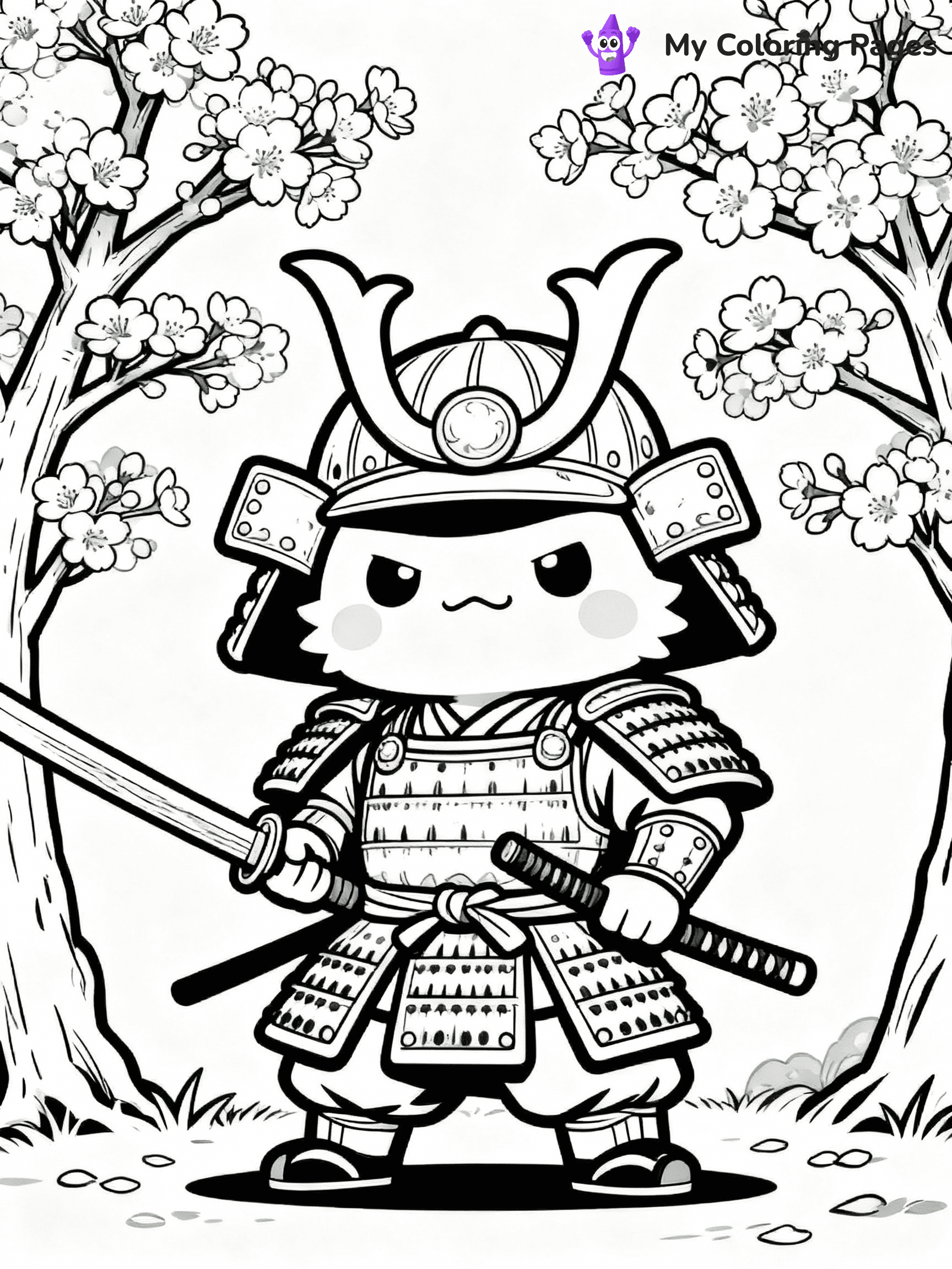 ⚠️ CRITICAL REQUIREMENT - ABSOLUTE BLACK AND WHITE ONLY ⚠️
This MUST be a BLACK AND WHITE line drawing ONLY. NO COLORS whatsoever.
- ONLY pure black lines (#000000) on pure white background (#FFFFFF)
- ABSOLUTELY NO colors, NO shading, NO gradients, NO grayscale
- If there are ANY colors in the output, the image is REJECTED
- This is a COLORING PAGE - meant to be COLORED IN by children
- The output must be UNCOLORED line art ready for coloring
⚠️ SUBJECT TO DRAW: Labubu from The Monsters dressed as a samurai, holding a wooden sword confidently, traditional armor detailed, cherry blossom trees in bloom behind him. Important: PURE OUTLINES. NO FILLS, COLOR, SHADING, OR GREYSCALE. WHITE BACKGROUND.
(REMEMBER: Output must be BLACK AND WHITE line art only, NOT colored!)
# Flat, Friendly Cartoon Line-Art Coloring Page
You are generating a **pure black-and-white binary image** of a child-friendly cartoon scene combining characters and background scenery in one cohesive composition.
## Rendering Rules (Strict)
- Only two colors: pure black (#000000) outlines and pure white (#FFFFFF) background.
- No grayscale, shading, gradients, tints, fills, transparency, or partial pixels.
- No antialiasing or blended edges; every pixel is 100% black or white.
- No solid black fills inside shapes — all areas inside outlines must remain white.
- No dark clothing areas or filled tone blocks; all garments outlined only.
- No shadows, textures, lighting, or tonal variations.
- Must look like flat binary vector line-art for coloring pages.
## Drawing & Composition
- **Medium, consistent line weight**; clean closed outlines easy to color inside.
- **Flat, simple, child-friendly design** — no realism or 3D depth.
- Characters are **grounded on a surface**, centered and large.
- **Balanced composition** with clear silhouettes and minimal props.
## Scenery & Style
- Landmarks (e.g., mosque, CN Tower) and scenery (trees, benches, waves) drawn with **black outlines only.**
- For real-world figures, teams, or places, show accurate details using only black outlines—no text or logos. Use distinctive uniform patterns, abstract symbols, and landmark silhouettes to convey identity.
- Keep **consistent perspective**; no floating elements.
- **Style:** whimsical **Doodle Art Alley** — rounded, friendly outlines.
- May adapt shapes from **Crayola, Disney, Peppa Pig, Cocomelon** — *by shape only, never color.*
- Final output: **flat, crisp, binary (#000000/#FFFFFF)**, **no filled color or background text.**
EXTREMELYE IMPORTANT:
- PURE BINARY LINE-ART; NO FILLS (HAIR/CLOTHES/SKIN), SHADING, OR GREY.
- NO SHADING, COLOR. MUST BE WHITE BACKGROUND.
⚠️ FINAL REMINDER: Draw the subject "Labubu from The Monsters dressed as a samurai, holding a wooden sword confidently, traditional armor detailed, cherry blossom trees in bloom behind him. Important: PURE OUTLINES. NO FILLS, COLOR, SHADING, OR GREYSCALE. WHITE BACKGROUND." as BLACK AND WHITE line art. Zero colors in output.