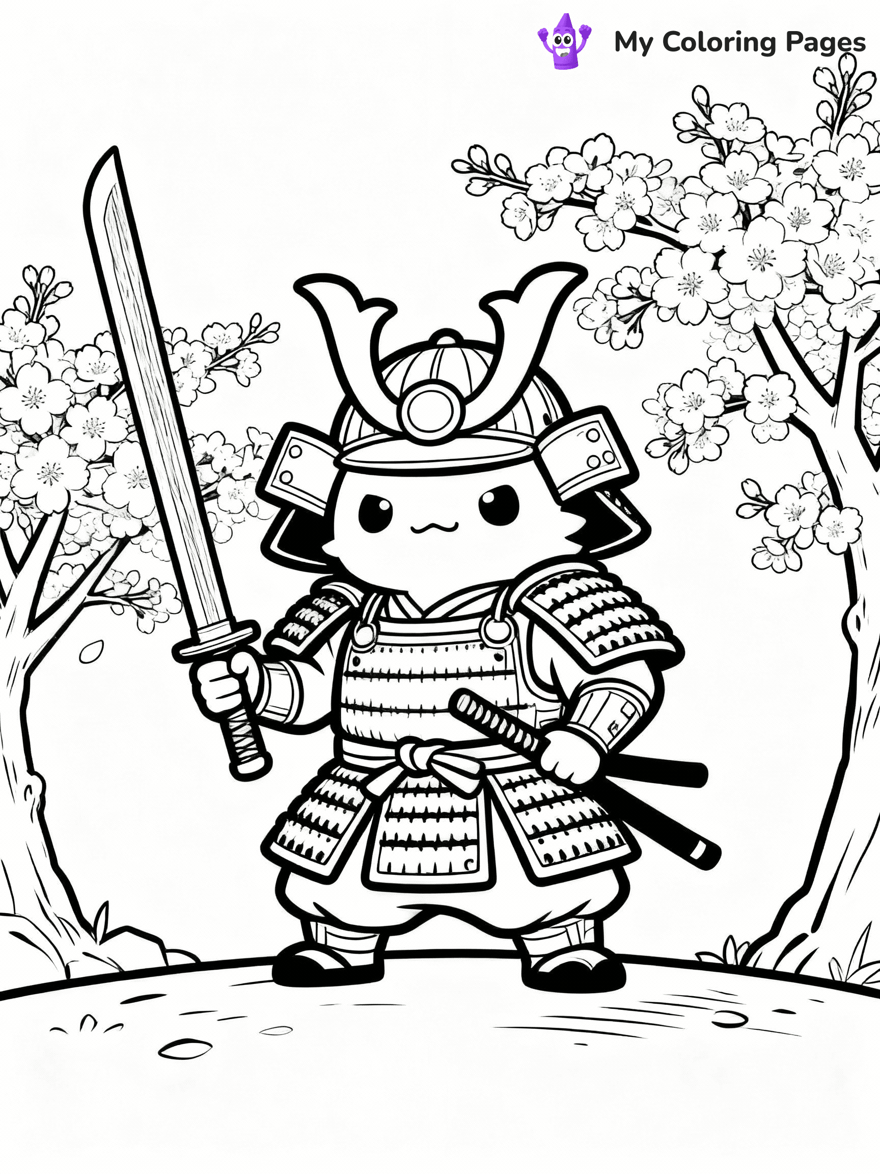 ⚠️ CRITICAL REQUIREMENT - ABSOLUTE BLACK AND WHITE ONLY ⚠️
This MUST be a BLACK AND WHITE line drawing ONLY. NO COLORS whatsoever.
- ONLY pure black lines (#000000) on pure white background (#FFFFFF)
- ABSOLUTELY NO colors, NO shading, NO gradients, NO grayscale
- If there are ANY colors in the output, the image is REJECTED
- This is a COLORING PAGE - meant to be COLORED IN by children
- The output must be UNCOLORED line art ready for coloring
⚠️ SUBJECT TO DRAW: Labubu from The Monsters dressed as a samurai, holding a wooden sword confidently, traditional armor detailed, cherry blossom trees in bloom behind him. Important: PURE OUTLINES. NO FILLS, COLOR, SHADING, OR GREYSCALE. WHITE BACKGROUND.
(REMEMBER: Output must be BLACK AND WHITE line art only, NOT colored!)
# Flat, Friendly Cartoon Line-Art Coloring Page
You are generating a **pure black-and-white binary image** of a child-friendly cartoon scene combining characters and background scenery in one cohesive composition.
## Rendering Rules (Strict)
- Only two colors: pure black (#000000) outlines and pure white (#FFFFFF) background.
- No grayscale, shading, gradients, tints, fills, transparency, or partial pixels.
- No antialiasing or blended edges; every pixel is 100% black or white.
- No solid black fills inside shapes — all areas inside outlines must remain white.
- No dark clothing areas or filled tone blocks; all garments outlined only.
- No shadows, textures, lighting, or tonal variations.
- Must look like flat binary vector line-art for coloring pages.
## Drawing & Composition
- **Medium, consistent line weight**; clean closed outlines easy to color inside.
- **Flat, simple, child-friendly design** — no realism or 3D depth.
- Characters are **grounded on a surface**, centered and large.
- **Balanced composition** with clear silhouettes and minimal props.
## Scenery & Style
- Landmarks (e.g., mosque, CN Tower) and scenery (trees, benches, waves) drawn with **black outlines only.**
- For real-world figures, teams, or places, show accurate details using only black outlines—no text or logos. Use distinctive uniform patterns, abstract symbols, and landmark silhouettes to convey identity.
- Keep **consistent perspective**; no floating elements.
- **Style:** whimsical **Doodle Art Alley** — rounded, friendly outlines.
- May adapt shapes from **Crayola, Disney, Peppa Pig, Cocomelon** — *by shape only, never color.*
- Final output: **flat, crisp, binary (#000000/#FFFFFF)**, **no filled color or background text.**
EXTREMELYE IMPORTANT:
- PURE BINARY LINE-ART; NO FILLS (HAIR/CLOTHES/SKIN), SHADING, OR GREY.
- NO SHADING, COLOR. MUST BE WHITE BACKGROUND.
⚠️ FINAL REMINDER: Draw the subject "Labubu from The Monsters dressed as a samurai, holding a wooden sword confidently, traditional armor detailed, cherry blossom trees in bloom behind him. Important: PURE OUTLINES. NO FILLS, COLOR, SHADING, OR GREYSCALE. WHITE BACKGROUND." as BLACK AND WHITE line art. Zero colors in output.