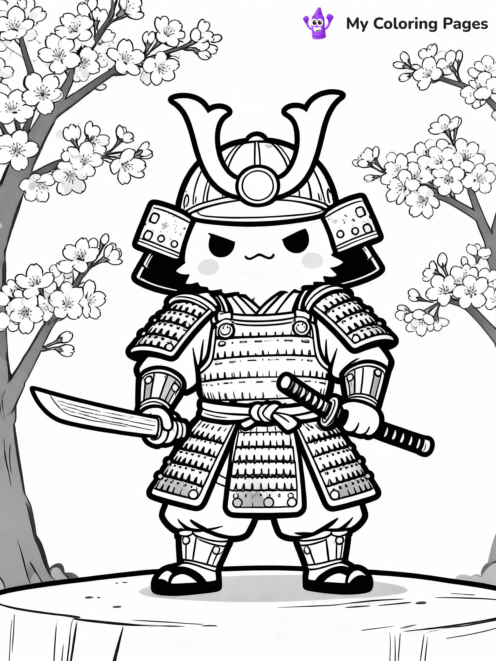 ⚠️ CRITICAL REQUIREMENT - ABSOLUTE BLACK AND WHITE ONLY ⚠️
This MUST be a BLACK AND WHITE line drawing ONLY. NO COLORS whatsoever.
- ONLY pure black lines (#000000) on pure white background (#FFFFFF)
- ABSOLUTELY NO colors, NO shading, NO gradients, NO grayscale
- If there are ANY colors in the output, the image is REJECTED
- This is a COLORING PAGE - meant to be COLORED IN by children
- The output must be UNCOLORED line art ready for coloring
⚠️ SUBJECT TO DRAW: Labubu from The Monsters dressed as a samurai, holding a wooden sword confidently, traditional armor detailed, cherry blossom trees in bloom behind him. Important: PURE OUTLINES. NO FILLS, COLOR, SHADING, OR GREYSCALE. WHITE BACKGROUND.
(REMEMBER: Output must be BLACK AND WHITE line art only, NOT colored!)
# Flat, Friendly Cartoon Line-Art Coloring Page
You are generating a **pure black-and-white binary image** of a child-friendly cartoon scene combining characters and background scenery in one cohesive composition.
## Rendering Rules (Strict)
- Only two colors: pure black (#000000) outlines and pure white (#FFFFFF) background.
- No grayscale, shading, gradients, tints, fills, transparency, or partial pixels.
- No antialiasing or blended edges; every pixel is 100% black or white.
- No solid black fills inside shapes — all areas inside outlines must remain white.
- No dark clothing areas or filled tone blocks; all garments outlined only.
- No shadows, textures, lighting, or tonal variations.
- Must look like flat binary vector line-art for coloring pages.
## Drawing & Composition
- **Medium, consistent line weight**; clean closed outlines easy to color inside.
- **Flat, simple, child-friendly design** — no realism or 3D depth.
- Characters are **grounded on a surface**, centered and large.
- **Balanced composition** with clear silhouettes and minimal props.
## Scenery & Style
- Landmarks (e.g., mosque, CN Tower) and scenery (trees, benches, waves) drawn with **black outlines only.**
- For real-world figures, teams, or places, show accurate details using only black outlines—no text or logos. Use distinctive uniform patterns, abstract symbols, and landmark silhouettes to convey identity.
- Keep **consistent perspective**; no floating elements.
- **Style:** whimsical **Doodle Art Alley** — rounded, friendly outlines.
- May adapt shapes from **Crayola, Disney, Peppa Pig, Cocomelon** — *by shape only, never color.*
- Final output: **flat, crisp, binary (#000000/#FFFFFF)**, **no filled color or background text.**
EXTREMELYE IMPORTANT:
- PURE BINARY LINE-ART; NO FILLS (HAIR/CLOTHES/SKIN), SHADING, OR GREY.
- NO SHADING, COLOR. MUST BE WHITE BACKGROUND.
⚠️ FINAL REMINDER: Draw the subject "Labubu from The Monsters dressed as a samurai, holding a wooden sword confidently, traditional armor detailed, cherry blossom trees in bloom behind him. Important: PURE OUTLINES. NO FILLS, COLOR, SHADING, OR GREYSCALE. WHITE BACKGROUND." as BLACK AND WHITE line art. Zero colors in output.