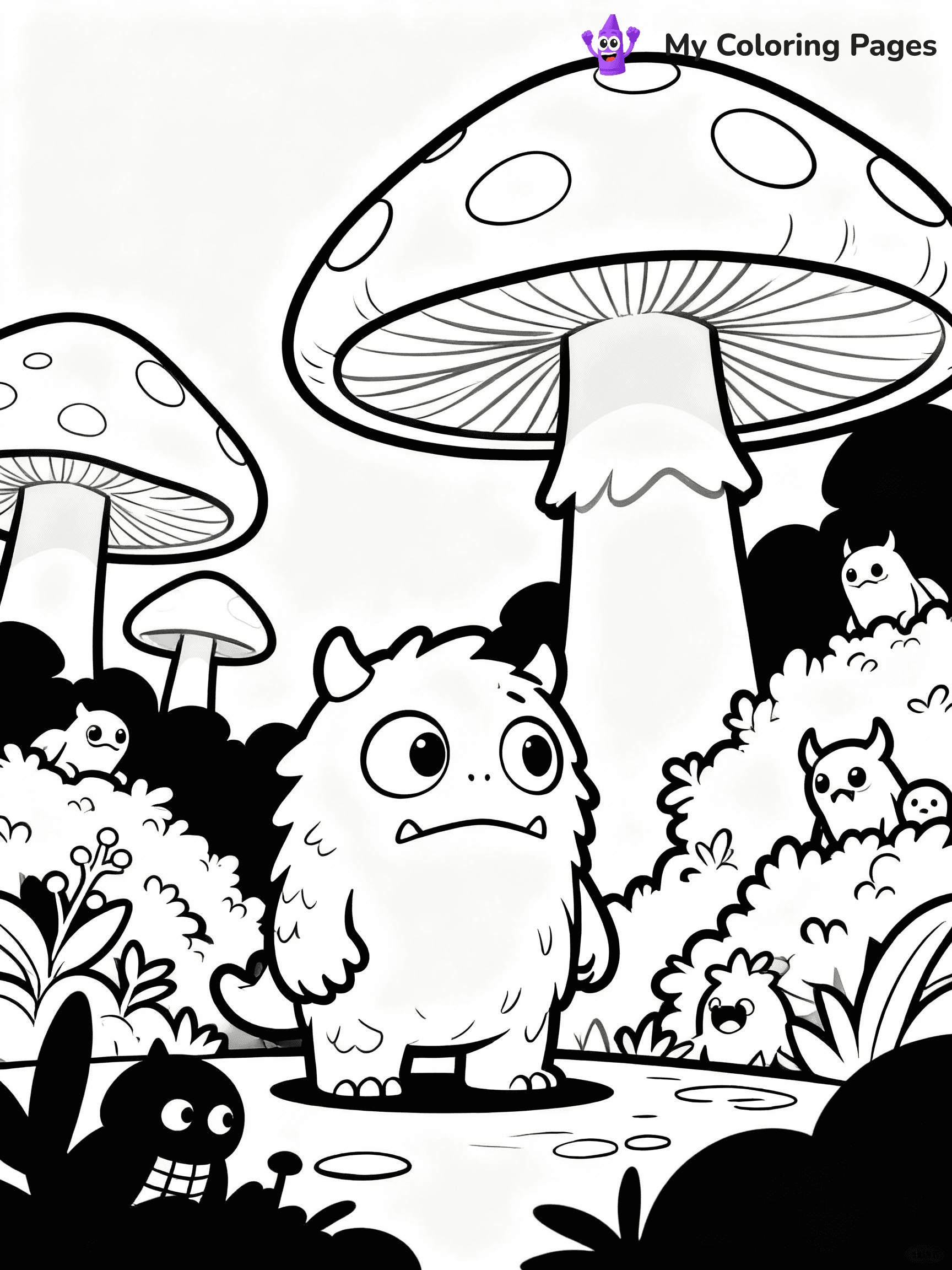 ⚠️ CRITICAL REQUIREMENT - ABSOLUTE BLACK AND WHITE ONLY ⚠️
This MUST be a BLACK AND WHITE line drawing ONLY. NO COLORS whatsoever.
- ONLY pure black lines (#000000) on pure white background (#FFFFFF)
- ABSOLUTELY NO colors, NO shading, NO gradients, NO grayscale
- If there are ANY colors in the output, the image is REJECTED
- This is a COLORING PAGE - meant to be COLORED IN by children
- The output must be UNCOLORED line art ready for coloring
⚠️ SUBJECT TO DRAW: Labubu from The Monsters exploring an enchanted forest, large mushrooms around him, curious expression on face, whimsical creatures peeking from the bushes. Important: PURE OUTLINES. NO FILLS, COLOR, SHADING, OR GREYSCALE. WHITE BACKGROUND.
(REMEMBER: Output must be BLACK AND WHITE line art only, NOT colored!)
# Flat, Friendly Cartoon Line-Art Coloring Page
You are generating a **pure black-and-white binary image** of a child-friendly cartoon scene combining characters and background scenery in one cohesive composition.
## Rendering Rules (Strict)
- Only two colors: pure black (#000000) outlines and pure white (#FFFFFF) background.
- No grayscale, shading, gradients, tints, fills, transparency, or partial pixels.
- No antialiasing or blended edges; every pixel is 100% black or white.
- No solid black fills inside shapes — all areas inside outlines must remain white.
- No dark clothing areas or filled tone blocks; all garments outlined only.
- No shadows, textures, lighting, or tonal variations.
- Must look like flat binary vector line-art for coloring pages.
## Drawing & Composition
- **Medium, consistent line weight**; clean closed outlines easy to color inside.
- **Flat, simple, child-friendly design** — no realism or 3D depth.
- Characters are **grounded on a surface**, centered and large.
- **Balanced composition** with clear silhouettes and minimal props.
## Scenery & Style
- Landmarks (e.g., mosque, CN Tower) and scenery (trees, benches, waves) drawn with **black outlines only.**
- For real-world figures, teams, or places, show accurate details using only black outlines—no text or logos. Use distinctive uniform patterns, abstract symbols, and landmark silhouettes to convey identity.
- Keep **consistent perspective**; no floating elements.
- **Style:** whimsical **Doodle Art Alley** — rounded, friendly outlines.
- May adapt shapes from **Crayola, Disney, Peppa Pig, Cocomelon** — *by shape only, never color.*
- Final output: **flat, crisp, binary (#000000/#FFFFFF)**, **no filled color or background text.**
EXTREMELYE IMPORTANT:
- PURE BINARY LINE-ART; NO FILLS (HAIR/CLOTHES/SKIN), SHADING, OR GREY.
- NO SHADING, COLOR. MUST BE WHITE BACKGROUND.
⚠️ FINAL REMINDER: Draw the subject "Labubu from The Monsters exploring an enchanted forest, large mushrooms around him, curious expression on face, whimsical creatures peeking from the bushes. Important: PURE OUTLINES. NO FILLS, COLOR, SHADING, OR GREYSCALE. WHITE BACKGROUND." as BLACK AND WHITE line art. Zero colors in output.