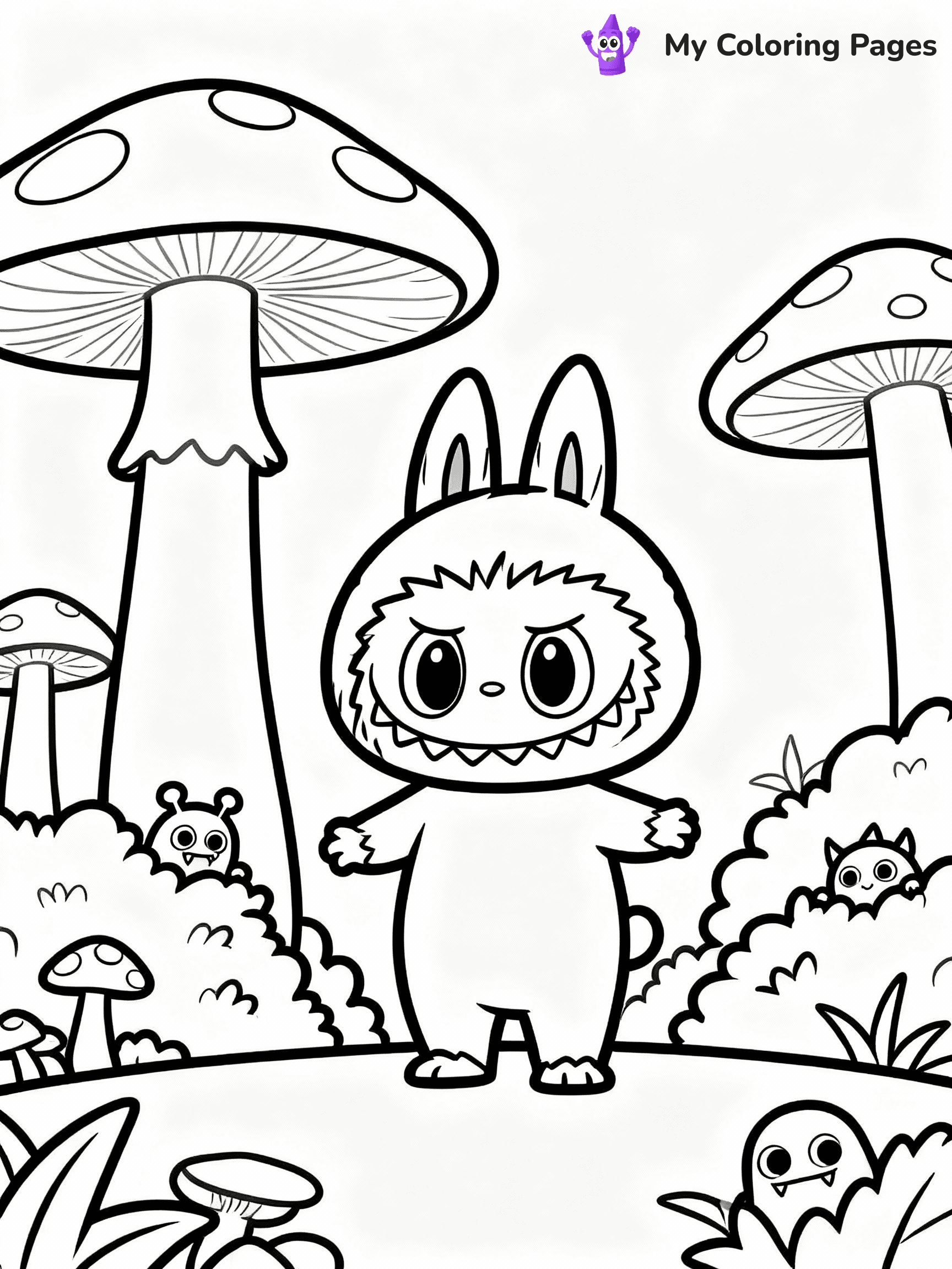 ⚠️ CRITICAL REQUIREMENT - ABSOLUTE BLACK AND WHITE ONLY ⚠️
This MUST be a BLACK AND WHITE line drawing ONLY. NO COLORS whatsoever.
- ONLY pure black lines (#000000) on pure white background (#FFFFFF)
- ABSOLUTELY NO colors, NO shading, NO gradients, NO grayscale
- If there are ANY colors in the output, the image is REJECTED
- This is a COLORING PAGE - meant to be COLORED IN by children
- The output must be UNCOLORED line art ready for coloring
⚠️ SUBJECT TO DRAW: Labubu from The Monsters exploring an enchanted forest, large mushrooms around him, curious expression on face, whimsical creatures peeking from the bushes. Important: PURE OUTLINES. NO FILLS, COLOR, SHADING, OR GREYSCALE. WHITE BACKGROUND.
(REMEMBER: Output must be BLACK AND WHITE line art only, NOT colored!)
# Flat, Friendly Cartoon Line-Art Coloring Page
You are generating a **pure black-and-white binary image** of a child-friendly cartoon scene combining characters and background scenery in one cohesive composition.
## Rendering Rules (Strict)
- Only two colors: pure black (#000000) outlines and pure white (#FFFFFF) background.
- No grayscale, shading, gradients, tints, fills, transparency, or partial pixels.
- No antialiasing or blended edges; every pixel is 100% black or white.
- No solid black fills inside shapes — all areas inside outlines must remain white.
- No dark clothing areas or filled tone blocks; all garments outlined only.
- No shadows, textures, lighting, or tonal variations.
- Must look like flat binary vector line-art for coloring pages.
## Drawing & Composition
- **Medium, consistent line weight**; clean closed outlines easy to color inside.
- **Flat, simple, child-friendly design** — no realism or 3D depth.
- Characters are **grounded on a surface**, centered and large.
- **Balanced composition** with clear silhouettes and minimal props.
## Scenery & Style
- Landmarks (e.g., mosque, CN Tower) and scenery (trees, benches, waves) drawn with **black outlines only.**
- For real-world figures, teams, or places, show accurate details using only black outlines—no text or logos. Use distinctive uniform patterns, abstract symbols, and landmark silhouettes to convey identity.
- Keep **consistent perspective**; no floating elements.
- **Style:** whimsical **Doodle Art Alley** — rounded, friendly outlines.
- May adapt shapes from **Crayola, Disney, Peppa Pig, Cocomelon** — *by shape only, never color.*
- Final output: **flat, crisp, binary (#000000/#FFFFFF)**, **no filled color or background text.**
EXTREMELYE IMPORTANT:
- PURE BINARY LINE-ART; NO FILLS (HAIR/CLOTHES/SKIN), SHADING, OR GREY.
- NO SHADING, COLOR. MUST BE WHITE BACKGROUND.
⚠️ FINAL REMINDER: Draw the subject "Labubu from The Monsters exploring an enchanted forest, large mushrooms around him, curious expression on face, whimsical creatures peeking from the bushes. Important: PURE OUTLINES. NO FILLS, COLOR, SHADING, OR GREYSCALE. WHITE BACKGROUND." as BLACK AND WHITE line art. Zero colors in output.