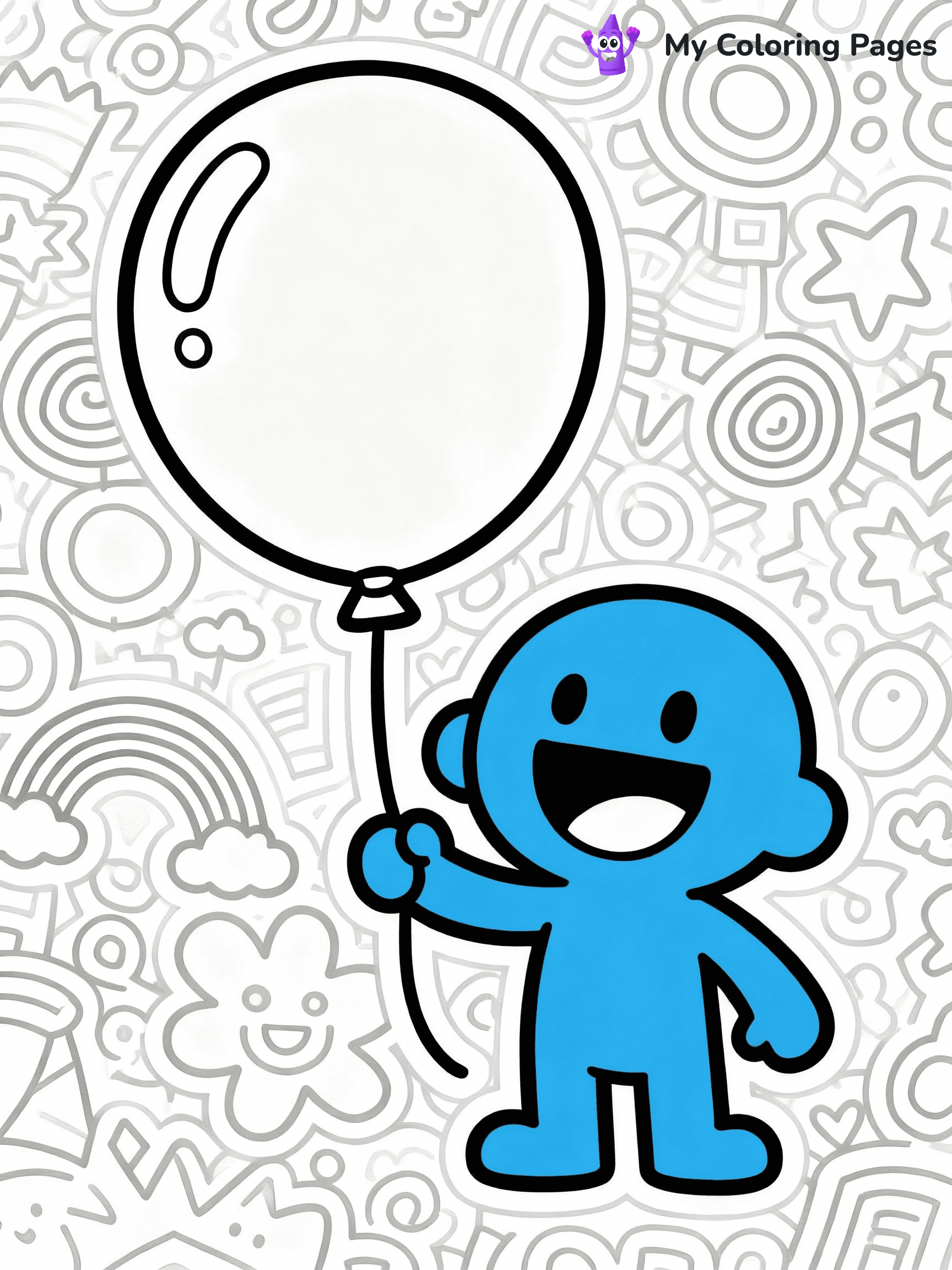 ⚠️ CRITICAL REQUIREMENT - ABSOLUTE BLACK AND WHITE ONLY ⚠️
This MUST be a BLACK AND WHITE line drawing ONLY. NO COLORS whatsoever.
- ONLY pure black lines (#000000) on pure white background (#FFFFFF)
- ABSOLUTELY NO colors, NO shading, NO gradients, NO grayscale
- If there are ANY colors in the output, the image is REJECTED
- This is a COLORING PAGE - meant to be COLORED IN by children
- The output must be UNCOLORED line art ready for coloring
⚠️ SUBJECT TO DRAW: Blue from Rainbow Friends in cartoon animation style, holding a giant balloon, smiling widely (no color. black and white only)
(REMEMBER: Output must be BLACK AND WHITE line art only, NOT colored!)
# COLORING PAGE: BLACK OUTLINES ONLY - WHITE BACKGROUND MANDATORY
Create a **coloring book page** using EXACTLY two values: black lines, white space.
## NON-NEGOTIABLE BINARY RULES
- **ONLY #000000 (black) and #FFFFFF (white)** - NO other values exist
- **EVERY PIXEL = BLACK OR WHITE** - no gray/shading/antialiasing
- **WHITE BACKGROUND MANDATORY** - entire canvas stays white
- **ALL SHAPES HOLLOW** - everything is empty outlines waiting to be colored
- **FORBIDDEN:** fills, shading, gradients, patterns, textures, colors
- **NO SOLID REGIONS** - if it's not a thin line, it's wrong
## Universal Line Standards
- Black outlines ONLY - thin, uniform weight
- Every shape completely empty inside
- Closed contours suitable for coloring
- Simple flat illustration - zero depth/3D/realism
- **Style:** Whimsical Doodle Art Alley - rounded, friendly outlines (unless specified)
## Everything = Outline Only
- Characters/animals: hollow shapes
- Objects/clothing: empty contours
- Backgrounds/scenery: line work only
- Natural elements: outlined forms
- Dark/night areas: don't exist (use outlined symbols)
- Textures/patterns: convert to simple lines
## The Test
Can a child color EVERY white space with crayons? If any area is pre-filled/shaded/gray or colored in, it FAILS. Every shape must be waiting to receive color.
**FINAL OUTPUT**: Binary coloring page. Black lines define shapes. White spaces ready for coloring. Nothing else exists. No exceptions. Print-ready.
⚠️ FINAL REMINDER: Draw the subject "Blue from Rainbow Friends in cartoon animation style, holding a giant balloon, smiling widely (no color. black and white only)" as BLACK AND WHITE line art. Zero colors in output.