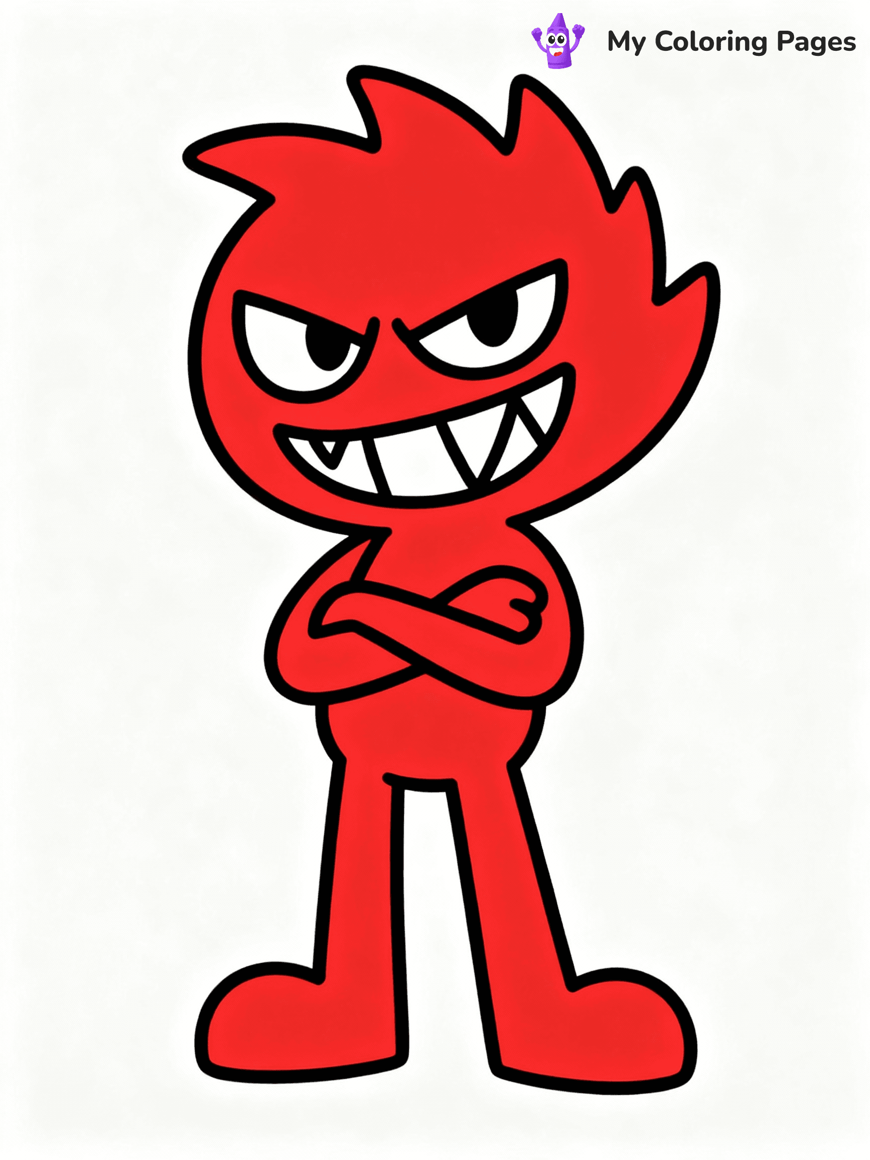 ⚠️ CRITICAL REQUIREMENT - ABSOLUTE BLACK AND WHITE ONLY ⚠️
This MUST be a BLACK AND WHITE line drawing ONLY. NO COLORS whatsoever.
- ONLY pure black lines (#000000) on pure white background (#FFFFFF)
- ABSOLUTELY NO colors, NO shading, NO gradients, NO grayscale
- If there are ANY colors in the output, the image is REJECTED
- This is a COLORING PAGE - meant to be COLORED IN by children
- The output must be UNCOLORED line art ready for coloring
⚠️ SUBJECT TO DRAW: Red from Rainbow Friends in cartoon animation style, standing confidently with arms crossed, a mischievous grin (no color. black and white only)
(REMEMBER: Output must be BLACK AND WHITE line art only, NOT colored!)
# COLORING PAGE: BLACK OUTLINES ONLY - WHITE BACKGROUND MANDATORY
Create a **coloring book page** using EXACTLY two values: black lines, white space.
## NON-NEGOTIABLE BINARY RULES
- **ONLY #000000 (black) and #FFFFFF (white)** - NO other values exist
- **EVERY PIXEL = BLACK OR WHITE** - no gray/shading/antialiasing
- **WHITE BACKGROUND MANDATORY** - entire canvas stays white
- **ALL SHAPES HOLLOW** - everything is empty outlines waiting to be colored
- **FORBIDDEN:** fills, shading, gradients, patterns, textures, colors
- **NO SOLID REGIONS** - if it's not a thin line, it's wrong
## Universal Line Standards
- Black outlines ONLY - thin, uniform weight
- Every shape completely empty inside
- Closed contours suitable for coloring
- Simple flat illustration - zero depth/3D/realism
- **Style:** Whimsical Doodle Art Alley - rounded, friendly outlines (unless specified)
## Everything = Outline Only
- Characters/animals: hollow shapes
- Objects/clothing: empty contours
- Backgrounds/scenery: line work only
- Natural elements: outlined forms
- Dark/night areas: don't exist (use outlined symbols)
- Textures/patterns: convert to simple lines
## The Test
Can a child color EVERY white space with crayons? If any area is pre-filled/shaded/gray or colored in, it FAILS. Every shape must be waiting to receive color.
**FINAL OUTPUT**: Binary coloring page. Black lines define shapes. White spaces ready for coloring. Nothing else exists. No exceptions. Print-ready.
⚠️ FINAL REMINDER: Draw the subject "Red from Rainbow Friends in cartoon animation style, standing confidently with arms crossed, a mischievous grin (no color. black and white only)" as BLACK AND WHITE line art. Zero colors in output.