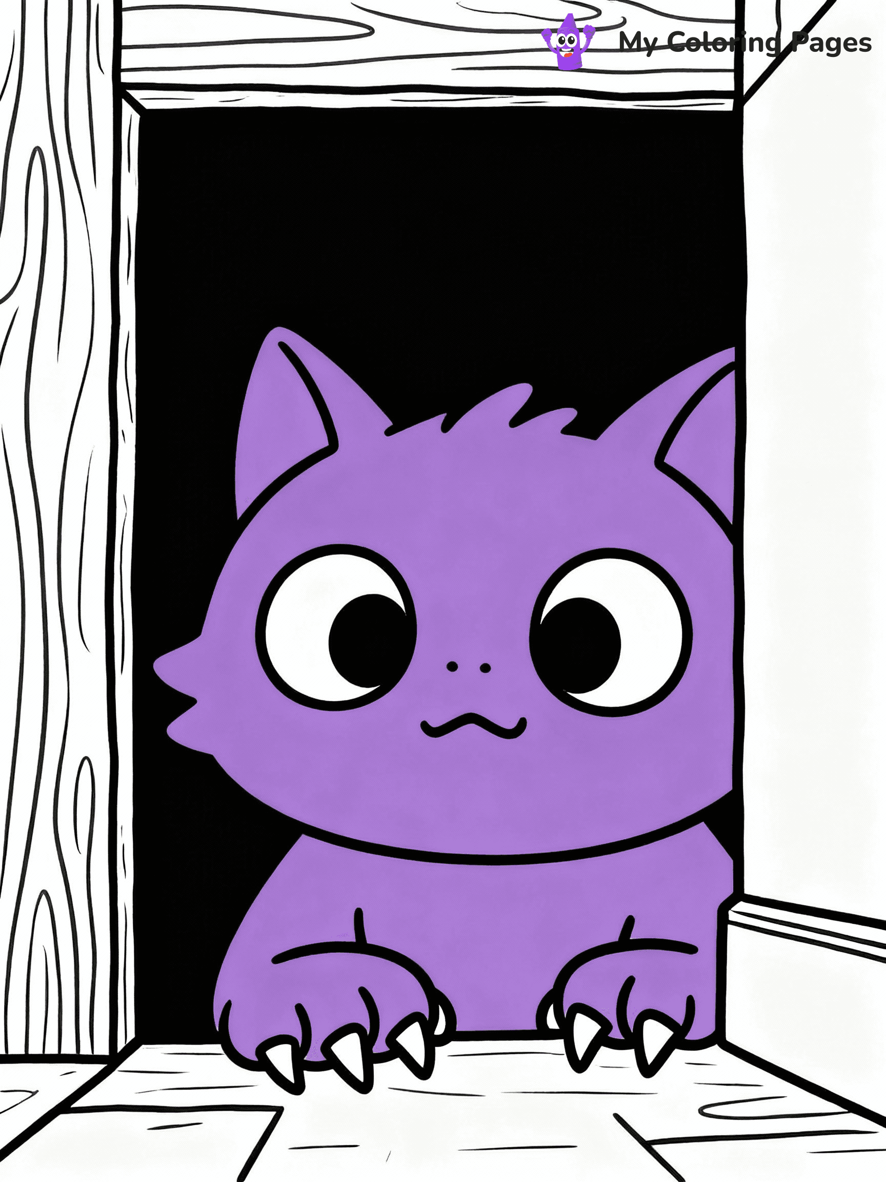 ⚠️ CRITICAL REQUIREMENT - ABSOLUTE BLACK AND WHITE ONLY ⚠️
This MUST be a BLACK AND WHITE line drawing ONLY. NO COLORS whatsoever.
- ONLY pure black lines (#000000) on pure white background (#FFFFFF)
- ABSOLUTELY NO colors, NO shading, NO gradients, NO grayscale
- If there are ANY colors in the output, the image is REJECTED
- This is a COLORING PAGE - meant to be COLORED IN by children
- The output must be UNCOLORED line art ready for coloring
⚠️ SUBJECT TO DRAW: Purple from Rainbow Friends in cartoon animation style, lurking in a dark corner, wide eyes and sharp claws visible (no color. black and white only)
(REMEMBER: Output must be BLACK AND WHITE line art only, NOT colored!)
# COLORING PAGE: BLACK OUTLINES ONLY - WHITE BACKGROUND MANDATORY
Create a **coloring book page** using EXACTLY two values: black lines, white space.
## NON-NEGOTIABLE BINARY RULES
- **ONLY #000000 (black) and #FFFFFF (white)** - NO other values exist
- **EVERY PIXEL = BLACK OR WHITE** - no gray/shading/antialiasing
- **WHITE BACKGROUND MANDATORY** - entire canvas stays white
- **ALL SHAPES HOLLOW** - everything is empty outlines waiting to be colored
- **FORBIDDEN:** fills, shading, gradients, patterns, textures, colors
- **NO SOLID REGIONS** - if it's not a thin line, it's wrong
## Universal Line Standards
- Black outlines ONLY - thin, uniform weight
- Every shape completely empty inside
- Closed contours suitable for coloring
- Simple flat illustration - zero depth/3D/realism
- **Style:** Whimsical Doodle Art Alley - rounded, friendly outlines (unless specified)
## Everything = Outline Only
- Characters/animals: hollow shapes
- Objects/clothing: empty contours
- Backgrounds/scenery: line work only
- Natural elements: outlined forms
- Dark/night areas: don't exist (use outlined symbols)
- Textures/patterns: convert to simple lines
## The Test
Can a child color EVERY white space with crayons? If any area is pre-filled/shaded/gray or colored in, it FAILS. Every shape must be waiting to receive color.
**FINAL OUTPUT**: Binary coloring page. Black lines define shapes. White spaces ready for coloring. Nothing else exists. No exceptions. Print-ready.
⚠️ FINAL REMINDER: Draw the subject "Purple from Rainbow Friends in cartoon animation style, lurking in a dark corner, wide eyes and sharp claws visible (no color. black and white only)" as BLACK AND WHITE line art. Zero colors in output.