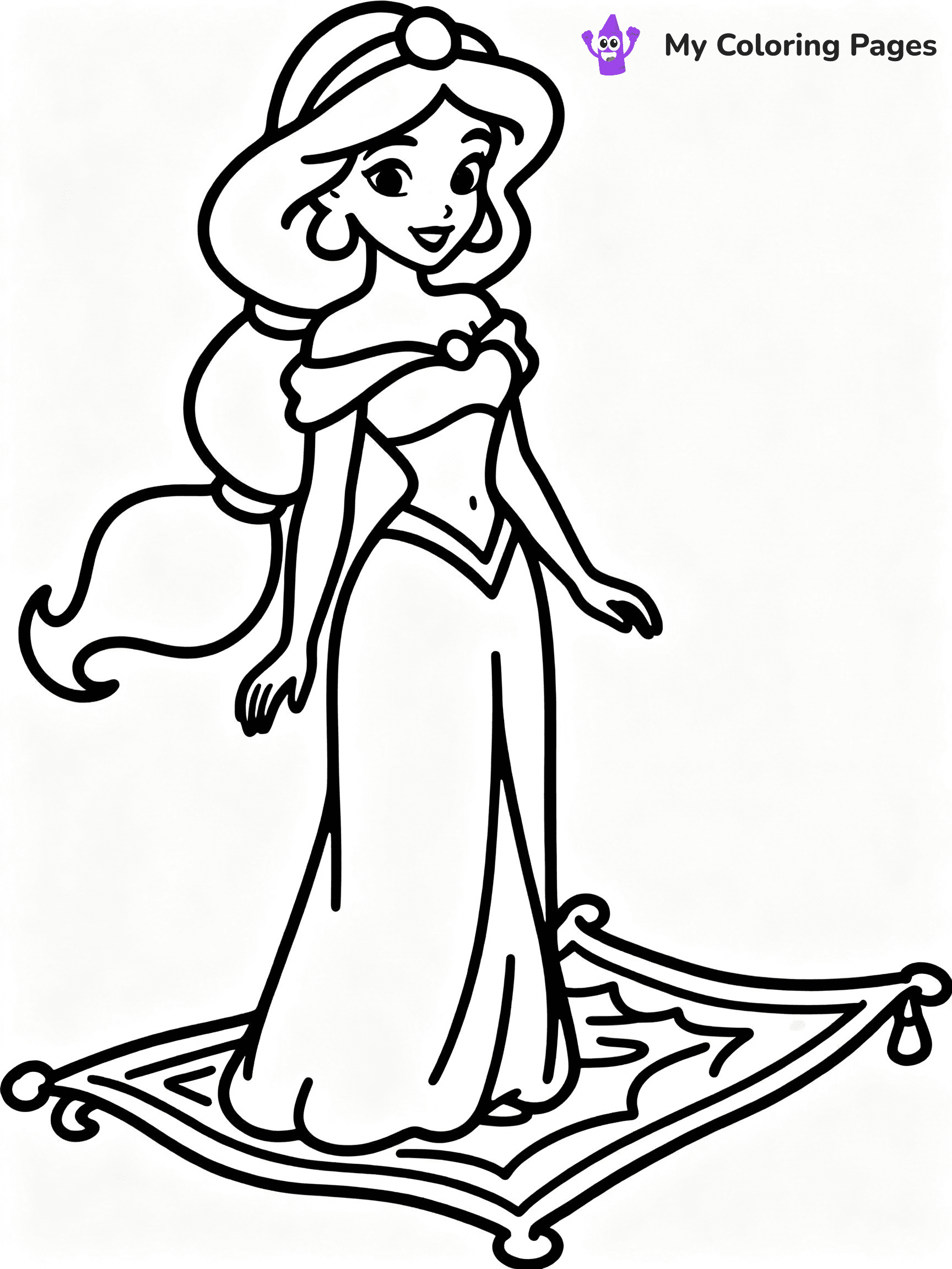 ⚠️ CRITICAL REQUIREMENT - ABSOLUTE BLACK AND WHITE ONLY ⚠️
This MUST be a BLACK AND WHITE line drawing ONLY. NO COLORS whatsoever.
- ONLY pure black lines (#000000) on pure white background (#FFFFFF)
- ABSOLUTELY NO colors, NO shading, NO gradients, NO grayscale
- If there are ANY colors in the output, the image is REJECTED
- This is a COLORING PAGE - meant to be COLORED IN by children
- The output must be UNCOLORED line art ready for coloring
⚠️ SUBJECT TO DRAW: Jasmine from Disney Princess in Disney animation style, standing by a magic carpet, flowing hair and dress
(REMEMBER: Output must be BLACK AND WHITE line art only, NOT colored!)
# COLORING PAGE: BLACK OUTLINES ONLY - WHITE BACKGROUND MANDATORY
Create a **coloring book page** using EXACTLY two values: black lines, white space.
## NON-NEGOTIABLE BINARY RULES
- **ONLY #000000 (black) and #FFFFFF (white)** - NO other values exist
- **EVERY PIXEL = BLACK OR WHITE** - no gray/shading/antialiasing
- **WHITE BACKGROUND MANDATORY** - entire canvas stays white
- **ALL SHAPES HOLLOW** - everything is empty outlines waiting to be colored
- **FORBIDDEN:** fills, shading, gradients, patterns, textures, colors
- **NO SOLID REGIONS** - if it's not a thin line, it's wrong
## Universal Line Standards
- Black outlines ONLY - thin, uniform weight
- Every shape completely empty inside
- Closed contours suitable for coloring
- Simple flat illustration - zero depth/3D/realism
- **Style:** Whimsical Doodle Art Alley - rounded, friendly outlines (unless specified)
## Everything = Outline Only
- Characters/animals: hollow shapes
- Objects/clothing: empty contours
- Backgrounds/scenery: line work only
- Natural elements: outlined forms
- Dark/night areas: don't exist (use outlined symbols)
- Textures/patterns: convert to simple lines
## The Test
Can a child color EVERY white space with crayons? If any area is pre-filled/shaded/gray or colored in, it FAILS. Every shape must be waiting to receive color.
**FINAL OUTPUT**: Binary coloring page. Black lines define shapes. White spaces ready for coloring. Nothing else exists. No exceptions. Print-ready.
⚠️ FINAL REMINDER: Draw the subject "Jasmine from Disney Princess in Disney animation style, standing by a magic carpet, flowing hair and dress" as BLACK AND WHITE line art. Zero colors in output.