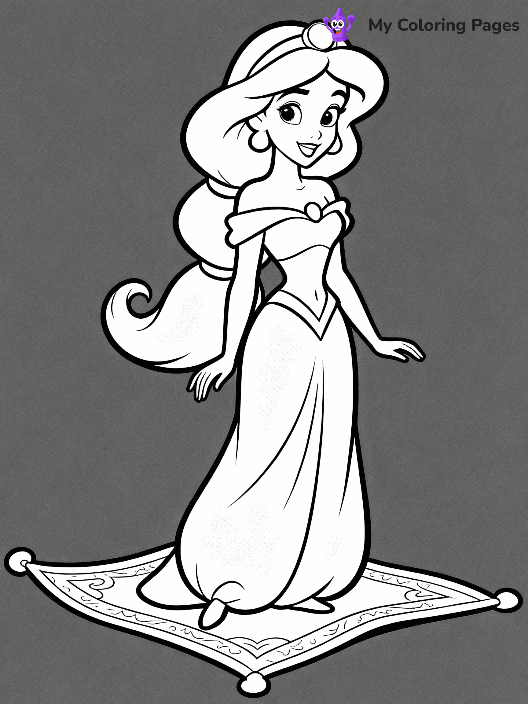 ⚠️ CRITICAL REQUIREMENT - ABSOLUTE BLACK AND WHITE ONLY ⚠️
This MUST be a BLACK AND WHITE line drawing ONLY. NO COLORS whatsoever.
- ONLY pure black lines (#000000) on pure white background (#FFFFFF)
- ABSOLUTELY NO colors, NO shading, NO gradients, NO grayscale
- If there are ANY colors in the output, the image is REJECTED
- This is a COLORING PAGE - meant to be COLORED IN by children
- The output must be UNCOLORED line art ready for coloring
⚠️ SUBJECT TO DRAW: Jasmine from Disney Princess in Disney animation style, standing by a magic carpet, flowing hair and dress
(REMEMBER: Output must be BLACK AND WHITE line art only, NOT colored!)
# COLORING PAGE: BLACK OUTLINES ONLY - WHITE BACKGROUND MANDATORY
Create a **coloring book page** using EXACTLY two values: black lines, white space.
## NON-NEGOTIABLE BINARY RULES
- **ONLY #000000 (black) and #FFFFFF (white)** - NO other values exist
- **EVERY PIXEL = BLACK OR WHITE** - no gray/shading/antialiasing
- **WHITE BACKGROUND MANDATORY** - entire canvas stays white
- **ALL SHAPES HOLLOW** - everything is empty outlines waiting to be colored
- **FORBIDDEN:** fills, shading, gradients, patterns, textures, colors
- **NO SOLID REGIONS** - if it's not a thin line, it's wrong
## Universal Line Standards
- Black outlines ONLY - thin, uniform weight
- Every shape completely empty inside
- Closed contours suitable for coloring
- Simple flat illustration - zero depth/3D/realism
- **Style:** Whimsical Doodle Art Alley - rounded, friendly outlines (unless specified)
## Everything = Outline Only
- Characters/animals: hollow shapes
- Objects/clothing: empty contours
- Backgrounds/scenery: line work only
- Natural elements: outlined forms
- Dark/night areas: don't exist (use outlined symbols)
- Textures/patterns: convert to simple lines
## The Test
Can a child color EVERY white space with crayons? If any area is pre-filled/shaded/gray or colored in, it FAILS. Every shape must be waiting to receive color.
**FINAL OUTPUT**: Binary coloring page. Black lines define shapes. White spaces ready for coloring. Nothing else exists. No exceptions. Print-ready.
⚠️ FINAL REMINDER: Draw the subject "Jasmine from Disney Princess in Disney animation style, standing by a magic carpet, flowing hair and dress" as BLACK AND WHITE line art. Zero colors in output.