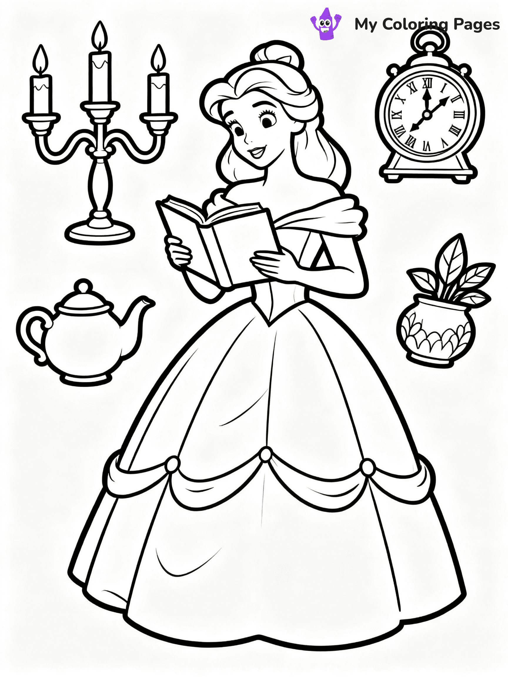 ⚠️ CRITICAL REQUIREMENT - ABSOLUTE BLACK AND WHITE ONLY ⚠️
This MUST be a BLACK AND WHITE line drawing ONLY. NO COLORS whatsoever.
- ONLY pure black lines (#000000) on pure white background (#FFFFFF)
- ABSOLUTELY NO colors, NO shading, NO gradients, NO grayscale
- If there are ANY colors in the output, the image is REJECTED
- This is a COLORING PAGE - meant to be COLORED IN by children
- The output must be UNCOLORED line art ready for coloring
⚠️ SUBJECT TO DRAW: Belle from Disney Princess in Disney animation style, holding a book, surrounded by enchanted objects
(REMEMBER: Output must be BLACK AND WHITE line art only, NOT colored!)
# COLORING PAGE: BLACK OUTLINES ONLY - WHITE BACKGROUND MANDATORY
Create a **coloring book page** using EXACTLY two values: black lines, white space.
## NON-NEGOTIABLE BINARY RULES
- **ONLY #000000 (black) and #FFFFFF (white)** - NO other values exist
- **EVERY PIXEL = BLACK OR WHITE** - no gray/shading/antialiasing
- **WHITE BACKGROUND MANDATORY** - entire canvas stays white
- **ALL SHAPES HOLLOW** - everything is empty outlines waiting to be colored
- **FORBIDDEN:** fills, shading, gradients, patterns, textures, colors
- **NO SOLID REGIONS** - if it's not a thin line, it's wrong
## Universal Line Standards
- Black outlines ONLY - thin, uniform weight
- Every shape completely empty inside
- Closed contours suitable for coloring
- Simple flat illustration - zero depth/3D/realism
- **Style:** Whimsical Doodle Art Alley - rounded, friendly outlines (unless specified)
## Everything = Outline Only
- Characters/animals: hollow shapes
- Objects/clothing: empty contours
- Backgrounds/scenery: line work only
- Natural elements: outlined forms
- Dark/night areas: don't exist (use outlined symbols)
- Textures/patterns: convert to simple lines
## The Test
Can a child color EVERY white space with crayons? If any area is pre-filled/shaded/gray or colored in, it FAILS. Every shape must be waiting to receive color.
**FINAL OUTPUT**: Binary coloring page. Black lines define shapes. White spaces ready for coloring. Nothing else exists. No exceptions. Print-ready.
⚠️ FINAL REMINDER: Draw the subject "Belle from Disney Princess in Disney animation style, holding a book, surrounded by enchanted objects" as BLACK AND WHITE line art. Zero colors in output.