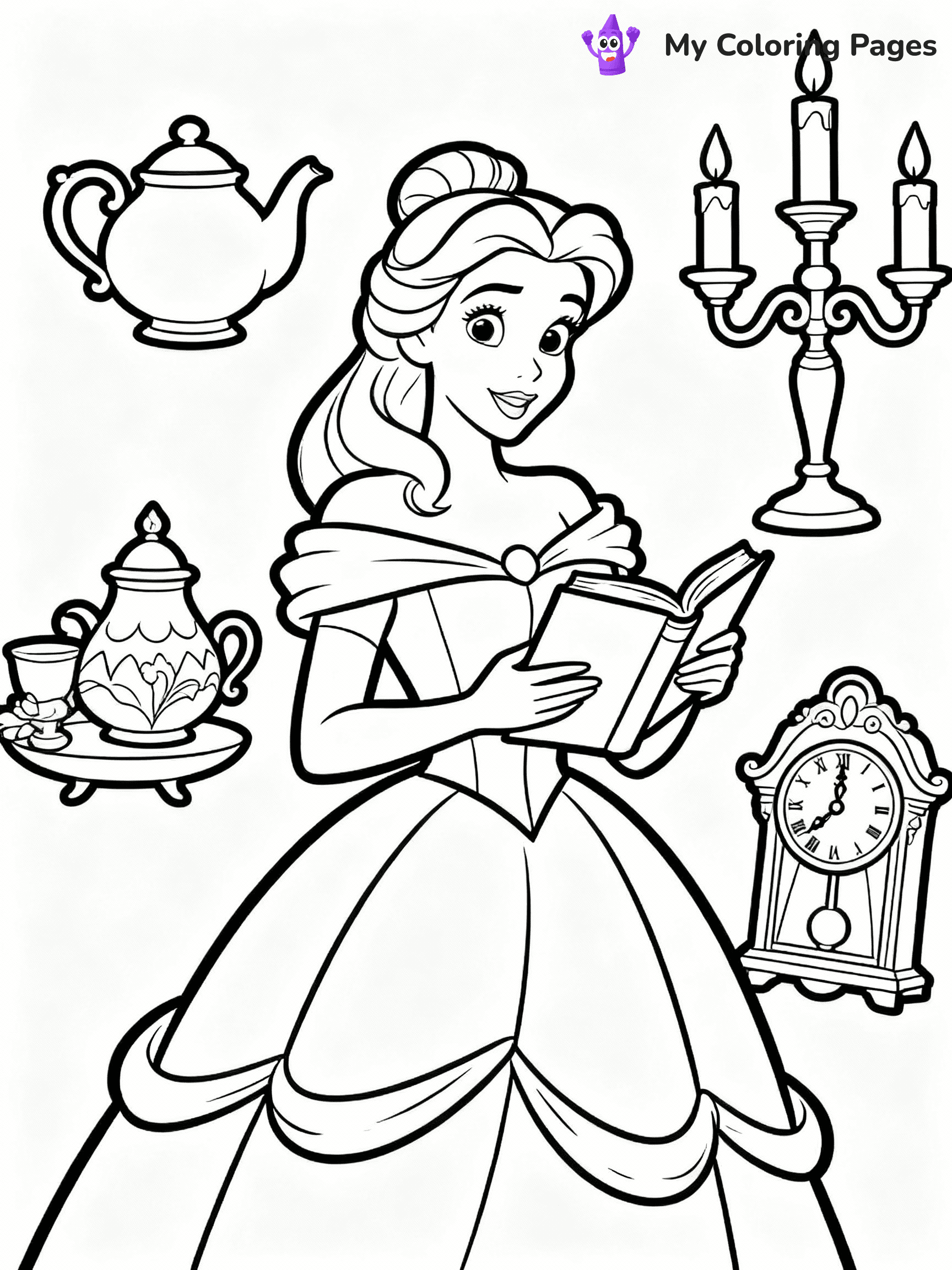 ⚠️ CRITICAL REQUIREMENT - ABSOLUTE BLACK AND WHITE ONLY ⚠️
This MUST be a BLACK AND WHITE line drawing ONLY. NO COLORS whatsoever.
- ONLY pure black lines (#000000) on pure white background (#FFFFFF)
- ABSOLUTELY NO colors, NO shading, NO gradients, NO grayscale
- If there are ANY colors in the output, the image is REJECTED
- This is a COLORING PAGE - meant to be COLORED IN by children
- The output must be UNCOLORED line art ready for coloring
⚠️ SUBJECT TO DRAW: Belle from Disney Princess in Disney animation style, holding a book, surrounded by enchanted objects
(REMEMBER: Output must be BLACK AND WHITE line art only, NOT colored!)
# COLORING PAGE: BLACK OUTLINES ONLY - WHITE BACKGROUND MANDATORY
Create a **coloring book page** using EXACTLY two values: black lines, white space.
## NON-NEGOTIABLE BINARY RULES
- **ONLY #000000 (black) and #FFFFFF (white)** - NO other values exist
- **EVERY PIXEL = BLACK OR WHITE** - no gray/shading/antialiasing
- **WHITE BACKGROUND MANDATORY** - entire canvas stays white
- **ALL SHAPES HOLLOW** - everything is empty outlines waiting to be colored
- **FORBIDDEN:** fills, shading, gradients, patterns, textures, colors
- **NO SOLID REGIONS** - if it's not a thin line, it's wrong
## Universal Line Standards
- Black outlines ONLY - thin, uniform weight
- Every shape completely empty inside
- Closed contours suitable for coloring
- Simple flat illustration - zero depth/3D/realism
- **Style:** Whimsical Doodle Art Alley - rounded, friendly outlines (unless specified)
## Everything = Outline Only
- Characters/animals: hollow shapes
- Objects/clothing: empty contours
- Backgrounds/scenery: line work only
- Natural elements: outlined forms
- Dark/night areas: don't exist (use outlined symbols)
- Textures/patterns: convert to simple lines
## The Test
Can a child color EVERY white space with crayons? If any area is pre-filled/shaded/gray or colored in, it FAILS. Every shape must be waiting to receive color.
**FINAL OUTPUT**: Binary coloring page. Black lines define shapes. White spaces ready for coloring. Nothing else exists. No exceptions. Print-ready.
⚠️ FINAL REMINDER: Draw the subject "Belle from Disney Princess in Disney animation style, holding a book, surrounded by enchanted objects" as BLACK AND WHITE line art. Zero colors in output.