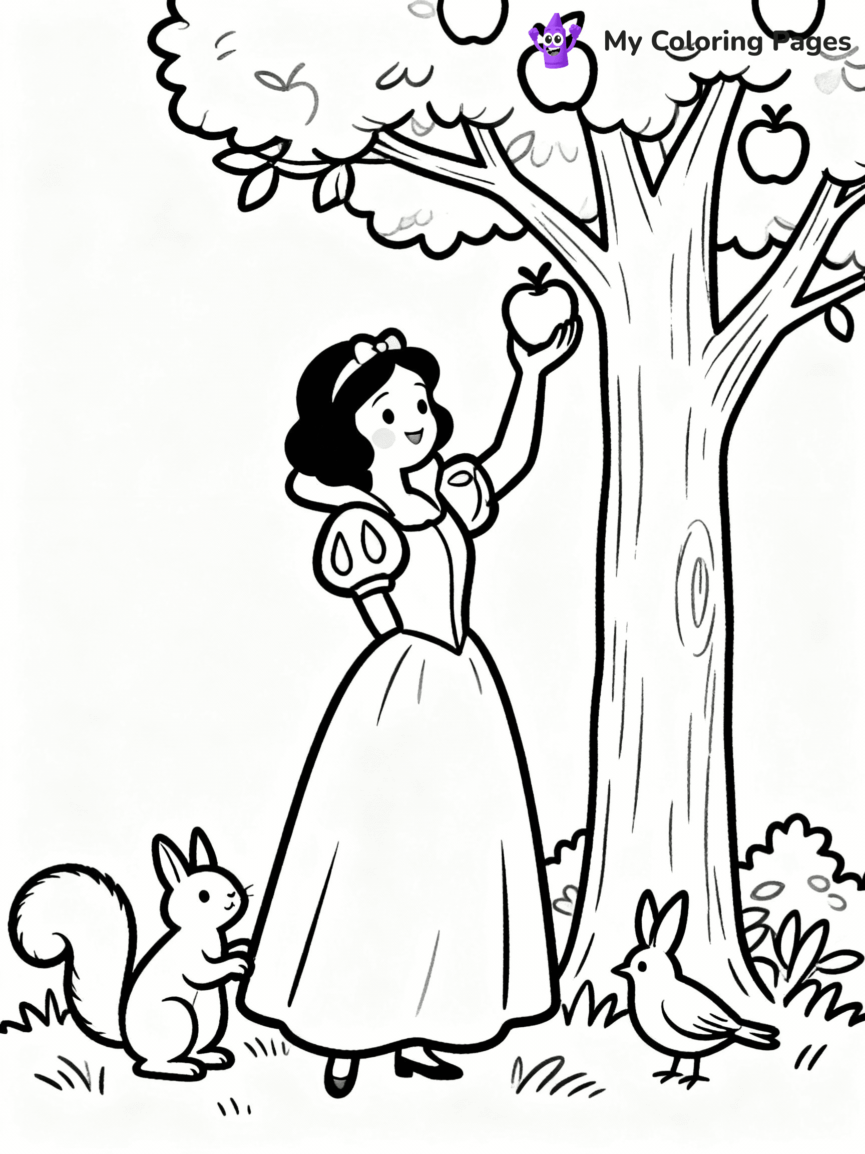 ⚠️ CRITICAL REQUIREMENT - ABSOLUTE BLACK AND WHITE ONLY ⚠️
This MUST be a BLACK AND WHITE line drawing ONLY. NO COLORS whatsoever.
- ONLY pure black lines (#000000) on pure white background (#FFFFFF)
- ABSOLUTELY NO colors, NO shading, NO gradients, NO grayscale
- If there are ANY colors in the output, the image is REJECTED
- This is a COLORING PAGE - meant to be COLORED IN by children
- The output must be UNCOLORED line art ready for coloring
⚠️ SUBJECT TO DRAW: Snow White, picking apples, surrounded by woodland creatures
(REMEMBER: Output must be BLACK AND WHITE line art only, NOT colored!)
# COLORING PAGE: BLACK OUTLINES ONLY - WHITE BACKGROUND MANDATORY
Create a **coloring book page** using EXACTLY two values: black lines, white space.
## NON-NEGOTIABLE BINARY RULES
- **ONLY #000000 (black) and #FFFFFF (white)** - NO other values exist
- **EVERY PIXEL = BLACK OR WHITE** - no gray/shading/antialiasing
- **WHITE BACKGROUND MANDATORY** - entire canvas stays white
- **ALL SHAPES HOLLOW** - everything is empty outlines waiting to be colored
- **FORBIDDEN:** fills, shading, gradients, patterns, textures, colors
- **NO SOLID REGIONS** - if it's not a thin line, it's wrong
## Universal Line Standards
- Black outlines ONLY - thin, uniform weight
- Every shape completely empty inside
- Closed contours suitable for coloring
- Simple flat illustration - zero depth/3D/realism
- **Style:** Whimsical Doodle Art Alley - rounded, friendly outlines (unless specified)
## Everything = Outline Only
- Characters/animals: hollow shapes
- Objects/clothing: empty contours
- Backgrounds/scenery: line work only
- Natural elements: outlined forms
- Dark/night areas: don't exist (use outlined symbols)
- Textures/patterns: convert to simple lines
## The Test
Can a child color EVERY white space with crayons? If any area is pre-filled/shaded/gray or colored in, it FAILS. Every shape must be waiting to receive color.
**FINAL OUTPUT**: Binary coloring page. Black lines define shapes. White spaces ready for coloring. Nothing else exists. No exceptions. Print-ready.
⚠️ FINAL REMINDER: Draw the subject "Snow White, picking apples, surrounded by woodland creatures" as BLACK AND WHITE line art. Zero colors in output.