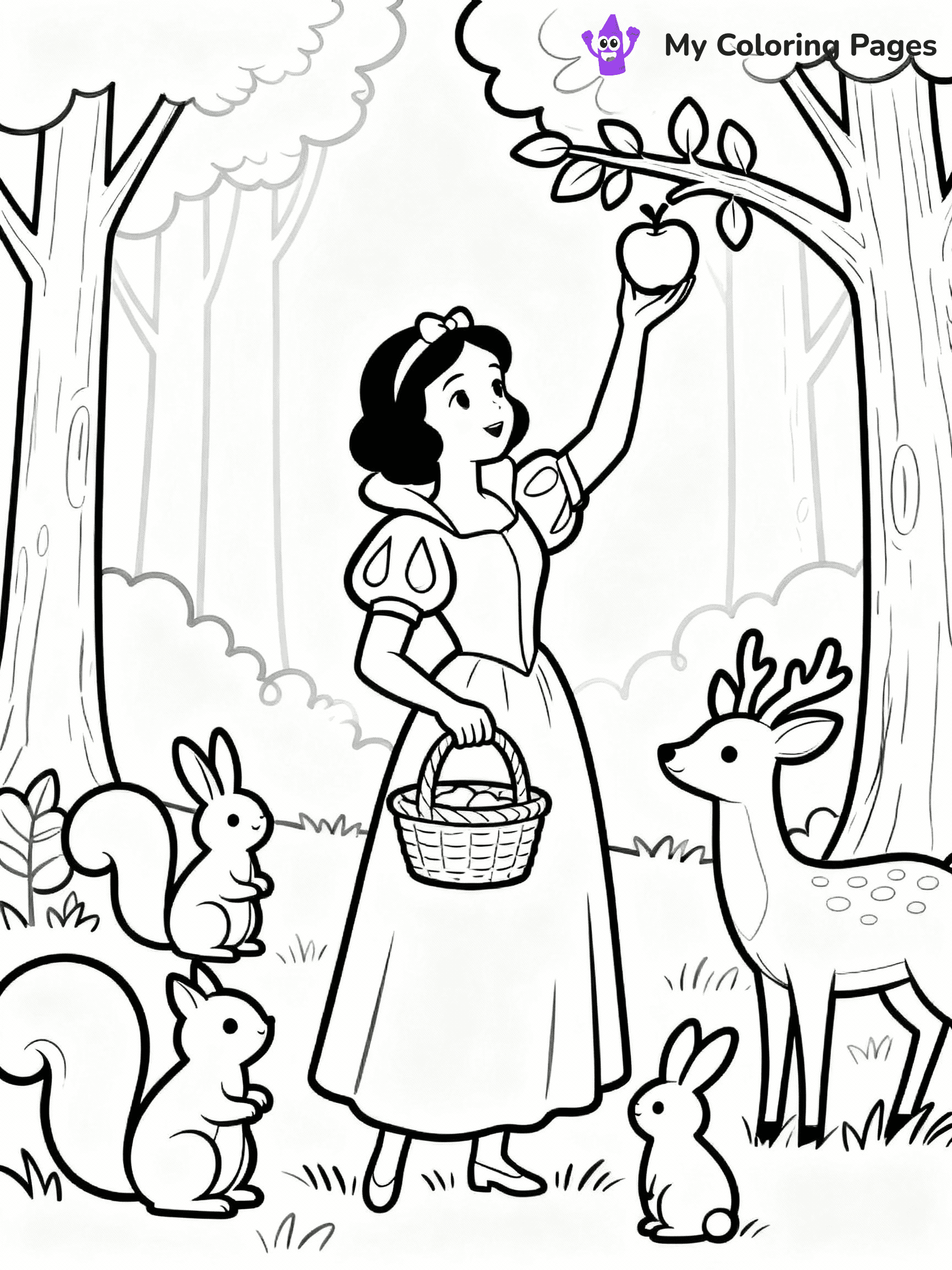 ⚠️ CRITICAL REQUIREMENT - ABSOLUTE BLACK AND WHITE ONLY ⚠️
This MUST be a BLACK AND WHITE line drawing ONLY. NO COLORS whatsoever.
- ONLY pure black lines (#000000) on pure white background (#FFFFFF)
- ABSOLUTELY NO colors, NO shading, NO gradients, NO grayscale
- If there are ANY colors in the output, the image is REJECTED
- This is a COLORING PAGE - meant to be COLORED IN by children
- The output must be UNCOLORED line art ready for coloring
⚠️ SUBJECT TO DRAW: Snow White, picking apples, surrounded by woodland creatures
(REMEMBER: Output must be BLACK AND WHITE line art only, NOT colored!)
# COLORING PAGE: BLACK OUTLINES ONLY - WHITE BACKGROUND MANDATORY
Create a **coloring book page** using EXACTLY two values: black lines, white space.
## NON-NEGOTIABLE BINARY RULES
- **ONLY #000000 (black) and #FFFFFF (white)** - NO other values exist
- **EVERY PIXEL = BLACK OR WHITE** - no gray/shading/antialiasing
- **WHITE BACKGROUND MANDATORY** - entire canvas stays white
- **ALL SHAPES HOLLOW** - everything is empty outlines waiting to be colored
- **FORBIDDEN:** fills, shading, gradients, patterns, textures, colors
- **NO SOLID REGIONS** - if it's not a thin line, it's wrong
## Universal Line Standards
- Black outlines ONLY - thin, uniform weight
- Every shape completely empty inside
- Closed contours suitable for coloring
- Simple flat illustration - zero depth/3D/realism
- **Style:** Whimsical Doodle Art Alley - rounded, friendly outlines (unless specified)
## Everything = Outline Only
- Characters/animals: hollow shapes
- Objects/clothing: empty contours
- Backgrounds/scenery: line work only
- Natural elements: outlined forms
- Dark/night areas: don't exist (use outlined symbols)
- Textures/patterns: convert to simple lines
## The Test
Can a child color EVERY white space with crayons? If any area is pre-filled/shaded/gray or colored in, it FAILS. Every shape must be waiting to receive color.
**FINAL OUTPUT**: Binary coloring page. Black lines define shapes. White spaces ready for coloring. Nothing else exists. No exceptions. Print-ready.
⚠️ FINAL REMINDER: Draw the subject "Snow White, picking apples, surrounded by woodland creatures" as BLACK AND WHITE line art. Zero colors in output.