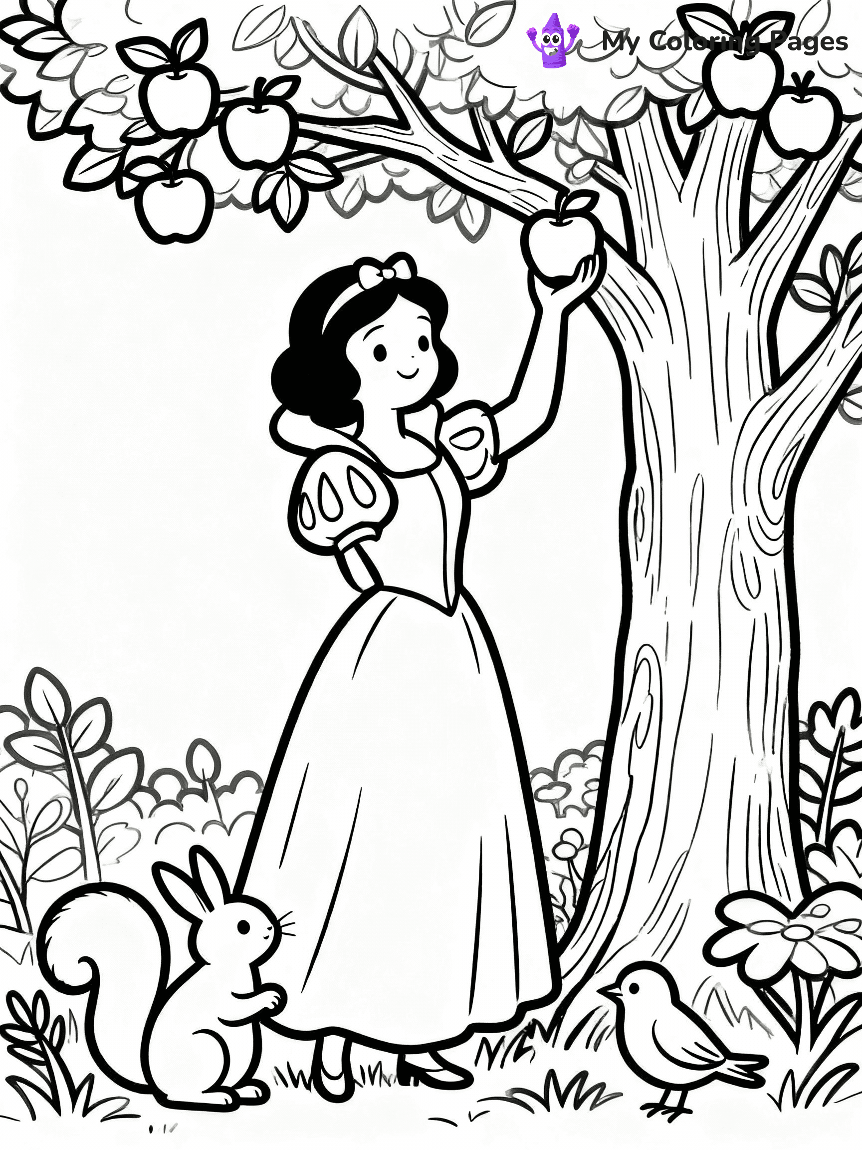 ⚠️ CRITICAL REQUIREMENT - ABSOLUTE BLACK AND WHITE ONLY ⚠️
This MUST be a BLACK AND WHITE line drawing ONLY. NO COLORS whatsoever.
- ONLY pure black lines (#000000) on pure white background (#FFFFFF)
- ABSOLUTELY NO colors, NO shading, NO gradients, NO grayscale
- If there are ANY colors in the output, the image is REJECTED
- This is a COLORING PAGE - meant to be COLORED IN by children
- The output must be UNCOLORED line art ready for coloring
⚠️ SUBJECT TO DRAW: Snow White, picking apples, surrounded by woodland creatures
(REMEMBER: Output must be BLACK AND WHITE line art only, NOT colored!)
# COLORING PAGE: BLACK OUTLINES ONLY - WHITE BACKGROUND MANDATORY
Create a **coloring book page** using EXACTLY two values: black lines, white space.
## NON-NEGOTIABLE BINARY RULES
- **ONLY #000000 (black) and #FFFFFF (white)** - NO other values exist
- **EVERY PIXEL = BLACK OR WHITE** - no gray/shading/antialiasing
- **WHITE BACKGROUND MANDATORY** - entire canvas stays white
- **ALL SHAPES HOLLOW** - everything is empty outlines waiting to be colored
- **FORBIDDEN:** fills, shading, gradients, patterns, textures, colors
- **NO SOLID REGIONS** - if it's not a thin line, it's wrong
## Universal Line Standards
- Black outlines ONLY - thin, uniform weight
- Every shape completely empty inside
- Closed contours suitable for coloring
- Simple flat illustration - zero depth/3D/realism
- **Style:** Whimsical Doodle Art Alley - rounded, friendly outlines (unless specified)
## Everything = Outline Only
- Characters/animals: hollow shapes
- Objects/clothing: empty contours
- Backgrounds/scenery: line work only
- Natural elements: outlined forms
- Dark/night areas: don't exist (use outlined symbols)
- Textures/patterns: convert to simple lines
## The Test
Can a child color EVERY white space with crayons? If any area is pre-filled/shaded/gray or colored in, it FAILS. Every shape must be waiting to receive color.
**FINAL OUTPUT**: Binary coloring page. Black lines define shapes. White spaces ready for coloring. Nothing else exists. No exceptions. Print-ready.
⚠️ FINAL REMINDER: Draw the subject "Snow White, picking apples, surrounded by woodland creatures" as BLACK AND WHITE line art. Zero colors in output.