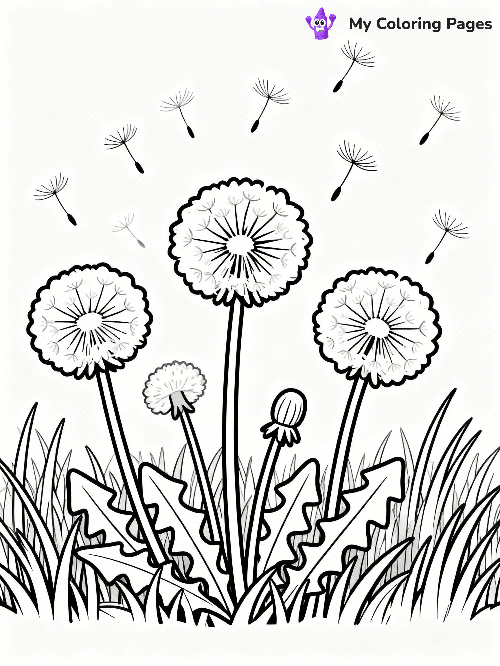 ⚠️ CRITICAL REQUIREMENT - ABSOLUTE BLACK AND WHITE ONLY ⚠️
This MUST be a BLACK AND WHITE line drawing ONLY. NO COLORS whatsoever.
- ONLY pure black lines (#000000) on pure white background (#FFFFFF)
- ABSOLUTELY NO colors, NO shading, NO gradients, NO grayscale
- If there are ANY colors in the output, the image is REJECTED
- This is a COLORING PAGE - meant to be COLORED IN by children
- The output must be UNCOLORED line art ready for coloring
⚠️ SUBJECT TO DRAW: Dandelions in a field, fluffy seeds ready to float, grass textured below. Important: PURE OUTLINES. NO FILLS, COLOR, SHADING, OR GREYSCALE. WHITE BACKGROUND.
(REMEMBER: Output must be BLACK AND WHITE line art only, NOT colored!)
# Flat, Friendly Cartoon Line-Art Coloring Page
You are generating a **pure black-and-white binary image** of a child-friendly cartoon scene combining characters and background scenery in one cohesive composition.
## Rendering Rules (Strict)
- Only two colors: pure black (#000000) outlines and pure white (#FFFFFF) background.
- No grayscale, shading, gradients, tints, fills, transparency, or partial pixels.
- No antialiasing or blended edges; every pixel is 100% black or white.
- No solid black fills inside shapes — all areas inside outlines must remain white.
- No dark clothing areas or filled tone blocks; all garments outlined only.
- No shadows, textures, lighting, or tonal variations.
- Must look like flat binary vector line-art for coloring pages.
## Drawing & Composition
- **Medium, consistent line weight**; clean closed outlines easy to color inside.
- **Flat, simple, child-friendly design** — no realism or 3D depth.
- Characters are **grounded on a surface**, centered and large.
- **Balanced composition** with clear silhouettes and minimal props.
## Scenery & Style
- Landmarks (e.g., mosque, CN Tower) and scenery (trees, benches, waves) drawn with **black outlines only.**
- For real-world figures, teams, or places, show accurate details using only black outlines—no text or logos. Use distinctive uniform patterns, abstract symbols, and landmark silhouettes to convey identity.
- Keep **consistent perspective**; no floating elements.
- **Style:** whimsical **Doodle Art Alley** — rounded, friendly outlines.
- May adapt shapes from **Crayola, Disney, Peppa Pig, Cocomelon** — *by shape only, never color.*
- Final output: **flat, crisp, binary (#000000/#FFFFFF)**, **no filled color or background text.**
EXTREMELYE IMPORTANT:
- PURE BINARY LINE-ART; NO FILLS (HAIR/CLOTHES/SKIN), SHADING, OR GREY.
- NO SHADING, COLOR. MUST BE WHITE BACKGROUND.
⚠️ FINAL REMINDER: Draw the subject "Dandelions in a field, fluffy seeds ready to float, grass textured below. Important: PURE OUTLINES. NO FILLS, COLOR, SHADING, OR GREYSCALE. WHITE BACKGROUND." as BLACK AND WHITE line art. Zero colors in output.