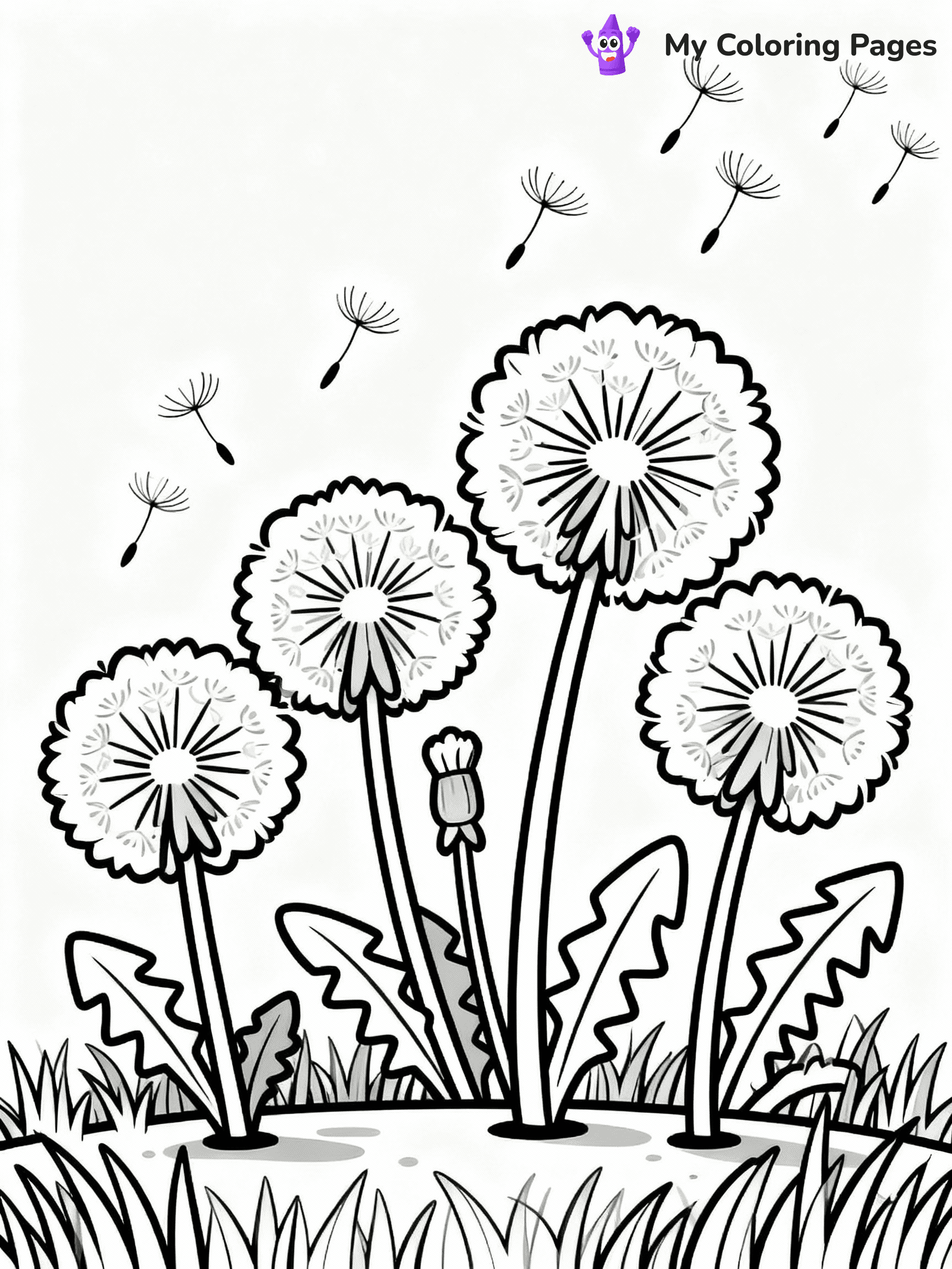 ⚠️ CRITICAL REQUIREMENT - ABSOLUTE BLACK AND WHITE ONLY ⚠️
This MUST be a BLACK AND WHITE line drawing ONLY. NO COLORS whatsoever.
- ONLY pure black lines (#000000) on pure white background (#FFFFFF)
- ABSOLUTELY NO colors, NO shading, NO gradients, NO grayscale
- If there are ANY colors in the output, the image is REJECTED
- This is a COLORING PAGE - meant to be COLORED IN by children
- The output must be UNCOLORED line art ready for coloring
⚠️ SUBJECT TO DRAW: Dandelions in a field, fluffy seeds ready to float, grass textured below. Important: PURE OUTLINES. NO FILLS, COLOR, SHADING, OR GREYSCALE. WHITE BACKGROUND.
(REMEMBER: Output must be BLACK AND WHITE line art only, NOT colored!)
# Flat, Friendly Cartoon Line-Art Coloring Page
You are generating a **pure black-and-white binary image** of a child-friendly cartoon scene combining characters and background scenery in one cohesive composition.
## Rendering Rules (Strict)
- Only two colors: pure black (#000000) outlines and pure white (#FFFFFF) background.
- No grayscale, shading, gradients, tints, fills, transparency, or partial pixels.
- No antialiasing or blended edges; every pixel is 100% black or white.
- No solid black fills inside shapes — all areas inside outlines must remain white.
- No dark clothing areas or filled tone blocks; all garments outlined only.
- No shadows, textures, lighting, or tonal variations.
- Must look like flat binary vector line-art for coloring pages.
## Drawing & Composition
- **Medium, consistent line weight**; clean closed outlines easy to color inside.
- **Flat, simple, child-friendly design** — no realism or 3D depth.
- Characters are **grounded on a surface**, centered and large.
- **Balanced composition** with clear silhouettes and minimal props.
## Scenery & Style
- Landmarks (e.g., mosque, CN Tower) and scenery (trees, benches, waves) drawn with **black outlines only.**
- For real-world figures, teams, or places, show accurate details using only black outlines—no text or logos. Use distinctive uniform patterns, abstract symbols, and landmark silhouettes to convey identity.
- Keep **consistent perspective**; no floating elements.
- **Style:** whimsical **Doodle Art Alley** — rounded, friendly outlines.
- May adapt shapes from **Crayola, Disney, Peppa Pig, Cocomelon** — *by shape only, never color.*
- Final output: **flat, crisp, binary (#000000/#FFFFFF)**, **no filled color or background text.**
EXTREMELYE IMPORTANT:
- PURE BINARY LINE-ART; NO FILLS (HAIR/CLOTHES/SKIN), SHADING, OR GREY.
- NO SHADING, COLOR. MUST BE WHITE BACKGROUND.
⚠️ FINAL REMINDER: Draw the subject "Dandelions in a field, fluffy seeds ready to float, grass textured below. Important: PURE OUTLINES. NO FILLS, COLOR, SHADING, OR GREYSCALE. WHITE BACKGROUND." as BLACK AND WHITE line art. Zero colors in output.