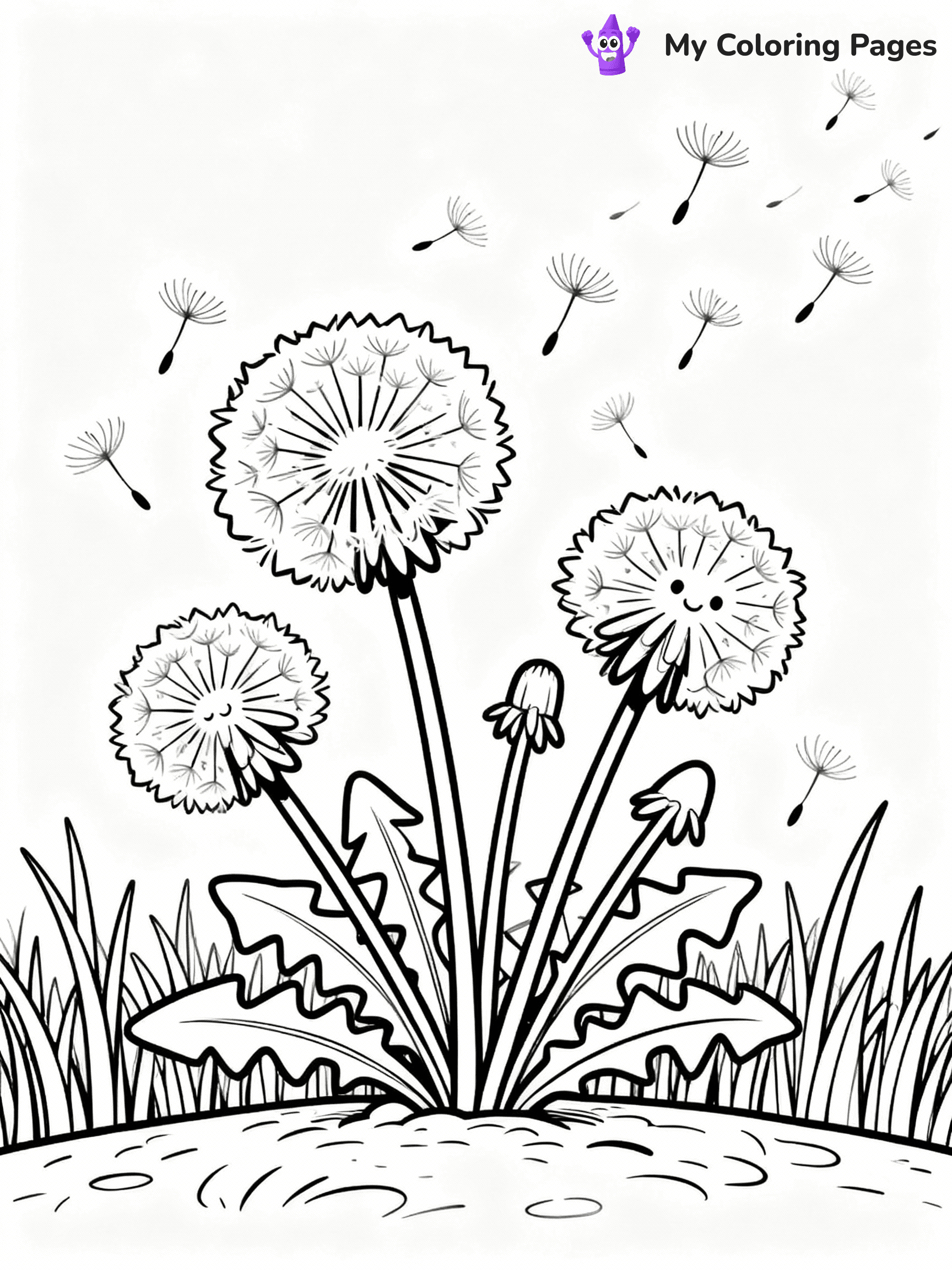 ⚠️ CRITICAL REQUIREMENT - ABSOLUTE BLACK AND WHITE ONLY ⚠️
This MUST be a BLACK AND WHITE line drawing ONLY. NO COLORS whatsoever.
- ONLY pure black lines (#000000) on pure white background (#FFFFFF)
- ABSOLUTELY NO colors, NO shading, NO gradients, NO grayscale
- If there are ANY colors in the output, the image is REJECTED
- This is a COLORING PAGE - meant to be COLORED IN by children
- The output must be UNCOLORED line art ready for coloring
⚠️ SUBJECT TO DRAW: Dandelions in a field, fluffy seeds ready to float, grass textured below. Important: PURE OUTLINES. NO FILLS, COLOR, SHADING, OR GREYSCALE. WHITE BACKGROUND.
(REMEMBER: Output must be BLACK AND WHITE line art only, NOT colored!)
# Flat, Friendly Cartoon Line-Art Coloring Page
You are generating a **pure black-and-white binary image** of a child-friendly cartoon scene combining characters and background scenery in one cohesive composition.
## Rendering Rules (Strict)
- Only two colors: pure black (#000000) outlines and pure white (#FFFFFF) background.
- No grayscale, shading, gradients, tints, fills, transparency, or partial pixels.
- No antialiasing or blended edges; every pixel is 100% black or white.
- No solid black fills inside shapes — all areas inside outlines must remain white.
- No dark clothing areas or filled tone blocks; all garments outlined only.
- No shadows, textures, lighting, or tonal variations.
- Must look like flat binary vector line-art for coloring pages.
## Drawing & Composition
- **Medium, consistent line weight**; clean closed outlines easy to color inside.
- **Flat, simple, child-friendly design** — no realism or 3D depth.
- Characters are **grounded on a surface**, centered and large.
- **Balanced composition** with clear silhouettes and minimal props.
## Scenery & Style
- Landmarks (e.g., mosque, CN Tower) and scenery (trees, benches, waves) drawn with **black outlines only.**
- For real-world figures, teams, or places, show accurate details using only black outlines—no text or logos. Use distinctive uniform patterns, abstract symbols, and landmark silhouettes to convey identity.
- Keep **consistent perspective**; no floating elements.
- **Style:** whimsical **Doodle Art Alley** — rounded, friendly outlines.
- May adapt shapes from **Crayola, Disney, Peppa Pig, Cocomelon** — *by shape only, never color.*
- Final output: **flat, crisp, binary (#000000/#FFFFFF)**, **no filled color or background text.**
EXTREMELYE IMPORTANT:
- PURE BINARY LINE-ART; NO FILLS (HAIR/CLOTHES/SKIN), SHADING, OR GREY.
- NO SHADING, COLOR. MUST BE WHITE BACKGROUND.
⚠️ FINAL REMINDER: Draw the subject "Dandelions in a field, fluffy seeds ready to float, grass textured below. Important: PURE OUTLINES. NO FILLS, COLOR, SHADING, OR GREYSCALE. WHITE BACKGROUND." as BLACK AND WHITE line art. Zero colors in output.