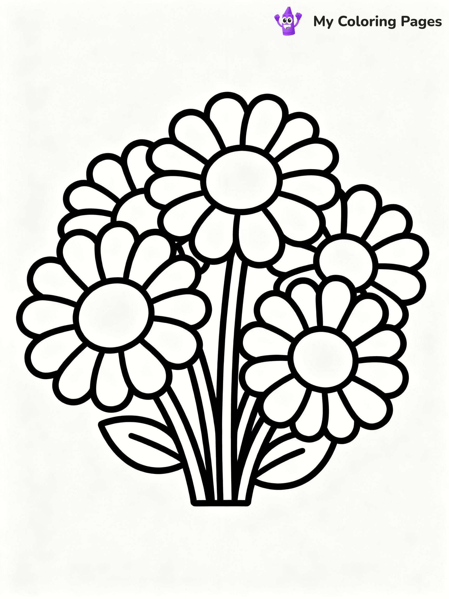 ⚠️ CRITICAL REQUIREMENT - ABSOLUTE BLACK AND WHITE ONLY ⚠️
This MUST be a BLACK AND WHITE line drawing ONLY. NO COLORS whatsoever.
- ONLY pure black lines (#000000) on pure white background (#FFFFFF)
- ABSOLUTELY NO colors, NO shading, NO gradients, NO grayscale
- If there are ANY colors in the output, the image is REJECTED
- This is a COLORING PAGE - meant to be COLORED IN by children
- The output must be UNCOLORED line art ready for coloring
⚠️ SUBJECT TO DRAW: A cluster of daisies, circular petals surrounding yellow centers, leaves visible. Important: PURE OUTLINES. NO FILLS, COLOR, SHADING, OR GREYSCALE. WHITE BACKGROUND.
(REMEMBER: Output must be BLACK AND WHITE line art only, NOT colored!)
# Flat, Friendly Cartoon Line-Art Coloring Page
You are generating a **pure black-and-white binary image** of a child-friendly cartoon scene combining characters and background scenery in one cohesive composition.
## Rendering Rules (Strict)
- Only two colors: pure black (#000000) outlines and pure white (#FFFFFF) background.
- No grayscale, shading, gradients, tints, fills, transparency, or partial pixels.
- No antialiasing or blended edges; every pixel is 100% black or white.
- No solid black fills inside shapes — all areas inside outlines must remain white.
- No dark clothing areas or filled tone blocks; all garments outlined only.
- No shadows, textures, lighting, or tonal variations.
- Must look like flat binary vector line-art for coloring pages.
## Drawing & Composition
- **Medium, consistent line weight**; clean closed outlines easy to color inside.
- **Flat, simple, child-friendly design** — no realism or 3D depth.
- Characters are **grounded on a surface**, centered and large.
- **Balanced composition** with clear silhouettes and minimal props.
## Scenery & Style
- Landmarks (e.g., mosque, CN Tower) and scenery (trees, benches, waves) drawn with **black outlines only.**
- For real-world figures, teams, or places, show accurate details using only black outlines—no text or logos. Use distinctive uniform patterns, abstract symbols, and landmark silhouettes to convey identity.
- Keep **consistent perspective**; no floating elements.
- **Style:** whimsical **Doodle Art Alley** — rounded, friendly outlines.
- May adapt shapes from **Crayola, Disney, Peppa Pig, Cocomelon** — *by shape only, never color.*
- Final output: **flat, crisp, binary (#000000/#FFFFFF)**, **no filled color or background text.**
EXTREMELYE IMPORTANT:
- PURE BINARY LINE-ART; NO FILLS (HAIR/CLOTHES/SKIN), SHADING, OR GREY.
- NO SHADING, COLOR. MUST BE WHITE BACKGROUND.
⚠️ FINAL REMINDER: Draw the subject "A cluster of daisies, circular petals surrounding yellow centers, leaves visible. Important: PURE OUTLINES. NO FILLS, COLOR, SHADING, OR GREYSCALE. WHITE BACKGROUND." as BLACK AND WHITE line art. Zero colors in output.