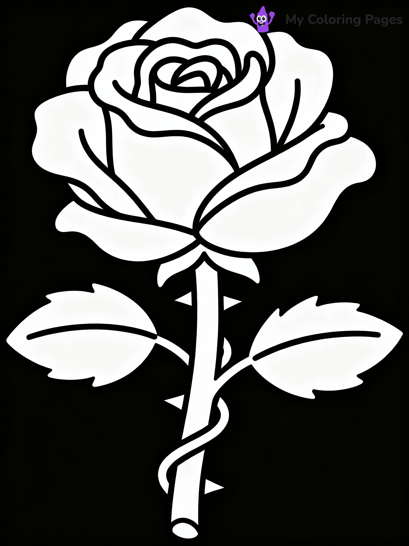 ⚠️ CRITICAL REQUIREMENT - ABSOLUTE BLACK AND WHITE ONLY ⚠️
This MUST be a BLACK AND WHITE line drawing ONLY. NO COLORS whatsoever.
- ONLY pure black lines (#000000) on pure white background (#FFFFFF)
- ABSOLUTELY NO colors, NO shading, NO gradients, NO grayscale
- If there are ANY colors in the output, the image is REJECTED
- This is a COLORING PAGE - meant to be COLORED IN by children
- The output must be UNCOLORED line art ready for coloring
⚠️ SUBJECT TO DRAW: A single rose with detailed petals, thorny stem wrapped in vines. Important: PURE OUTLINES. NO FILLS, COLOR, SHADING, OR GREYSCALE. WHITE BACKGROUND.
(REMEMBER: Output must be BLACK AND WHITE line art only, NOT colored!)
# Flat, Friendly Cartoon Line-Art Coloring Page
You are generating a **pure black-and-white binary image** of a child-friendly cartoon scene combining characters and background scenery in one cohesive composition.
## Rendering Rules (Strict)
- Only two colors: pure black (#000000) outlines and pure white (#FFFFFF) background.
- No grayscale, shading, gradients, tints, fills, transparency, or partial pixels.
- No antialiasing or blended edges; every pixel is 100% black or white.
- No solid black fills inside shapes — all areas inside outlines must remain white.
- No dark clothing areas or filled tone blocks; all garments outlined only.
- No shadows, textures, lighting, or tonal variations.
- Must look like flat binary vector line-art for coloring pages.
## Drawing & Composition
- **Medium, consistent line weight**; clean closed outlines easy to color inside.
- **Flat, simple, child-friendly design** — no realism or 3D depth.
- Characters are **grounded on a surface**, centered and large.
- **Balanced composition** with clear silhouettes and minimal props.
## Scenery & Style
- Landmarks (e.g., mosque, CN Tower) and scenery (trees, benches, waves) drawn with **black outlines only.**
- For real-world figures, teams, or places, show accurate details using only black outlines—no text or logos. Use distinctive uniform patterns, abstract symbols, and landmark silhouettes to convey identity.
- Keep **consistent perspective**; no floating elements.
- **Style:** whimsical **Doodle Art Alley** — rounded, friendly outlines.
- May adapt shapes from **Crayola, Disney, Peppa Pig, Cocomelon** — *by shape only, never color.*
- Final output: **flat, crisp, binary (#000000/#FFFFFF)**, **no filled color or background text.**
EXTREMELYE IMPORTANT:
- PURE BINARY LINE-ART; NO FILLS (HAIR/CLOTHES/SKIN), SHADING, OR GREY.
- NO SHADING, COLOR. MUST BE WHITE BACKGROUND.
⚠️ FINAL REMINDER: Draw the subject "A single rose with detailed petals, thorny stem wrapped in vines. Important: PURE OUTLINES. NO FILLS, COLOR, SHADING, OR GREYSCALE. WHITE BACKGROUND." as BLACK AND WHITE line art. Zero colors in output.