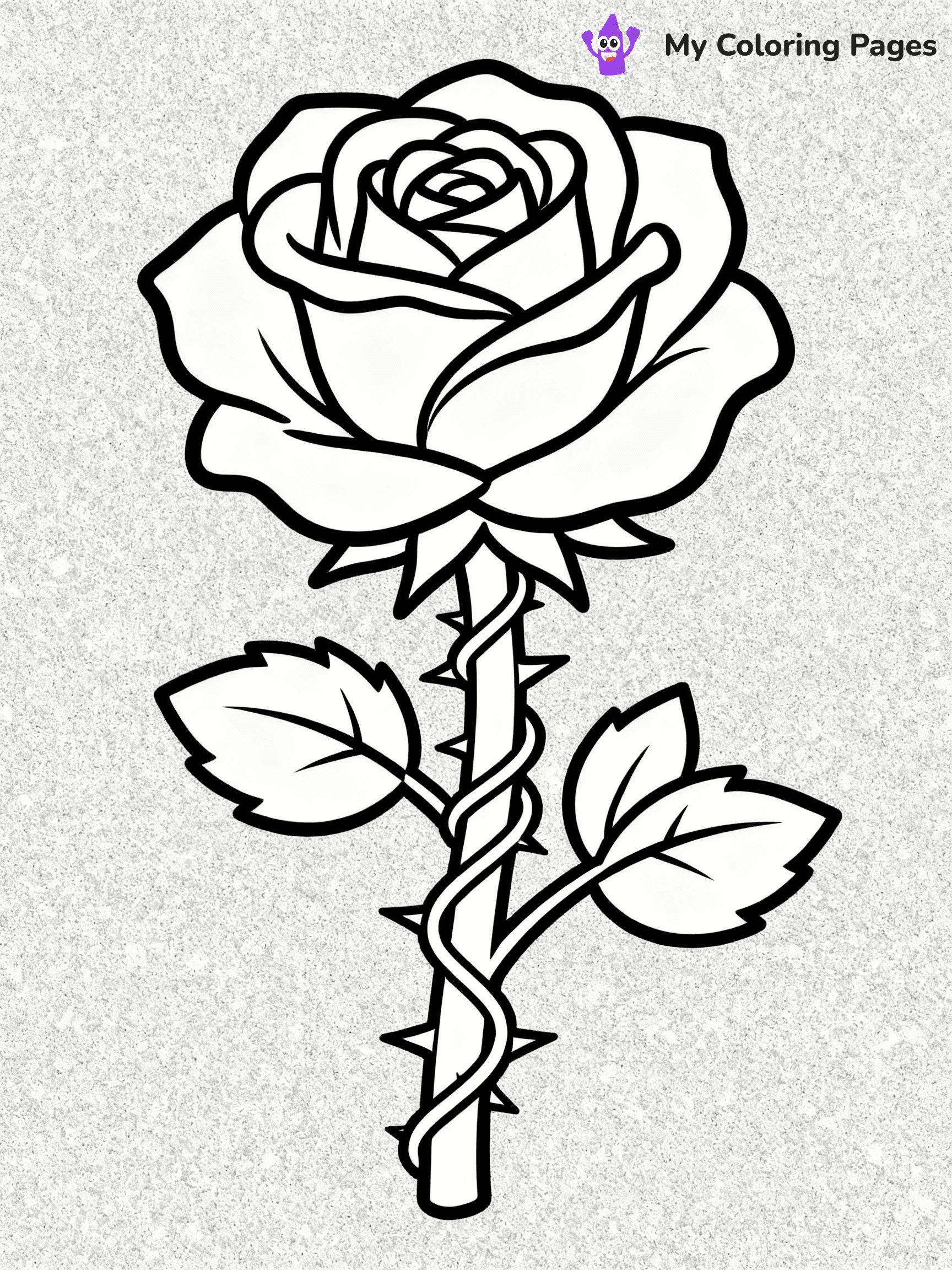 ⚠️ CRITICAL REQUIREMENT - ABSOLUTE BLACK AND WHITE ONLY ⚠️
This MUST be a BLACK AND WHITE line drawing ONLY. NO COLORS whatsoever.
- ONLY pure black lines (#000000) on pure white background (#FFFFFF)
- ABSOLUTELY NO colors, NO shading, NO gradients, NO grayscale
- If there are ANY colors in the output, the image is REJECTED
- This is a COLORING PAGE - meant to be COLORED IN by children
- The output must be UNCOLORED line art ready for coloring
⚠️ SUBJECT TO DRAW: A single rose with detailed petals, thorny stem wrapped in vines. Important: PURE OUTLINES. NO FILLS, COLOR, SHADING, OR GREYSCALE. WHITE BACKGROUND.
(REMEMBER: Output must be BLACK AND WHITE line art only, NOT colored!)
# Flat, Friendly Cartoon Line-Art Coloring Page
You are generating a **pure black-and-white binary image** of a child-friendly cartoon scene combining characters and background scenery in one cohesive composition.
## Rendering Rules (Strict)
- Only two colors: pure black (#000000) outlines and pure white (#FFFFFF) background.
- No grayscale, shading, gradients, tints, fills, transparency, or partial pixels.
- No antialiasing or blended edges; every pixel is 100% black or white.
- No solid black fills inside shapes — all areas inside outlines must remain white.
- No dark clothing areas or filled tone blocks; all garments outlined only.
- No shadows, textures, lighting, or tonal variations.
- Must look like flat binary vector line-art for coloring pages.
## Drawing & Composition
- **Medium, consistent line weight**; clean closed outlines easy to color inside.
- **Flat, simple, child-friendly design** — no realism or 3D depth.
- Characters are **grounded on a surface**, centered and large.
- **Balanced composition** with clear silhouettes and minimal props.
## Scenery & Style
- Landmarks (e.g., mosque, CN Tower) and scenery (trees, benches, waves) drawn with **black outlines only.**
- For real-world figures, teams, or places, show accurate details using only black outlines—no text or logos. Use distinctive uniform patterns, abstract symbols, and landmark silhouettes to convey identity.
- Keep **consistent perspective**; no floating elements.
- **Style:** whimsical **Doodle Art Alley** — rounded, friendly outlines.
- May adapt shapes from **Crayola, Disney, Peppa Pig, Cocomelon** — *by shape only, never color.*
- Final output: **flat, crisp, binary (#000000/#FFFFFF)**, **no filled color or background text.**
EXTREMELYE IMPORTANT:
- PURE BINARY LINE-ART; NO FILLS (HAIR/CLOTHES/SKIN), SHADING, OR GREY.
- NO SHADING, COLOR. MUST BE WHITE BACKGROUND.
⚠️ FINAL REMINDER: Draw the subject "A single rose with detailed petals, thorny stem wrapped in vines. Important: PURE OUTLINES. NO FILLS, COLOR, SHADING, OR GREYSCALE. WHITE BACKGROUND." as BLACK AND WHITE line art. Zero colors in output.
