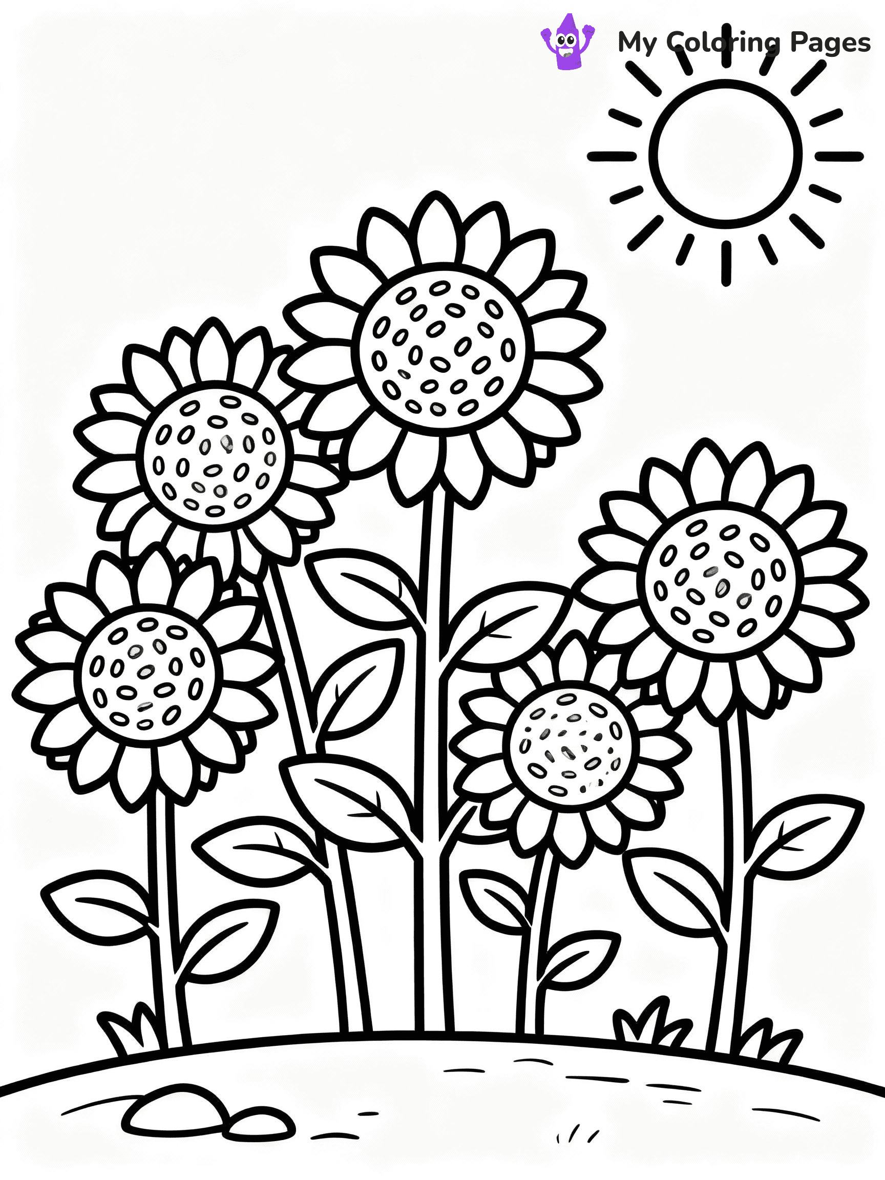 ⚠️ CRITICAL REQUIREMENT - ABSOLUTE BLACK AND WHITE ONLY ⚠️
This MUST be a BLACK AND WHITE line drawing ONLY. NO COLORS whatsoever.
- ONLY pure black lines (#000000) on pure white background (#FFFFFF)
- ABSOLUTELY NO colors, NO shading, NO gradients, NO grayscale
- If there are ANY colors in the output, the image is REJECTED
- This is a COLORING PAGE - meant to be COLORED IN by children
- The output must be UNCOLORED line art ready for coloring
⚠️ SUBJECT TO DRAW: Sunflowers facing the sun, large round centers and textured seeds. Important: PURE OUTLINES. NO FILLS, COLOR, SHADING, OR GREYSCALE. WHITE BACKGROUND.
(REMEMBER: Output must be BLACK AND WHITE line art only, NOT colored!)
# Flat, Friendly Cartoon Line-Art Coloring Page
You are generating a **pure black-and-white binary image** of a child-friendly cartoon scene combining characters and background scenery in one cohesive composition.
## Rendering Rules (Strict)
- Only two colors: pure black (#000000) outlines and pure white (#FFFFFF) background.
- No grayscale, shading, gradients, tints, fills, transparency, or partial pixels.
- No antialiasing or blended edges; every pixel is 100% black or white.
- No solid black fills inside shapes — all areas inside outlines must remain white.
- No dark clothing areas or filled tone blocks; all garments outlined only.
- No shadows, textures, lighting, or tonal variations.
- Must look like flat binary vector line-art for coloring pages.
## Drawing & Composition
- **Medium, consistent line weight**; clean closed outlines easy to color inside.
- **Flat, simple, child-friendly design** — no realism or 3D depth.
- Characters are **grounded on a surface**, centered and large.
- **Balanced composition** with clear silhouettes and minimal props.
## Scenery & Style
- Landmarks (e.g., mosque, CN Tower) and scenery (trees, benches, waves) drawn with **black outlines only.**
- For real-world figures, teams, or places, show accurate details using only black outlines—no text or logos. Use distinctive uniform patterns, abstract symbols, and landmark silhouettes to convey identity.
- Keep **consistent perspective**; no floating elements.
- **Style:** whimsical **Doodle Art Alley** — rounded, friendly outlines.
- May adapt shapes from **Crayola, Disney, Peppa Pig, Cocomelon** — *by shape only, never color.*
- Final output: **flat, crisp, binary (#000000/#FFFFFF)**, **no filled color or background text.**
EXTREMELYE IMPORTANT:
- PURE BINARY LINE-ART; NO FILLS (HAIR/CLOTHES/SKIN), SHADING, OR GREY.
- NO SHADING, COLOR. MUST BE WHITE BACKGROUND.
⚠️ FINAL REMINDER: Draw the subject "Sunflowers facing the sun, large round centers and textured seeds. Important: PURE OUTLINES. NO FILLS, COLOR, SHADING, OR GREYSCALE. WHITE BACKGROUND." as BLACK AND WHITE line art. Zero colors in output.