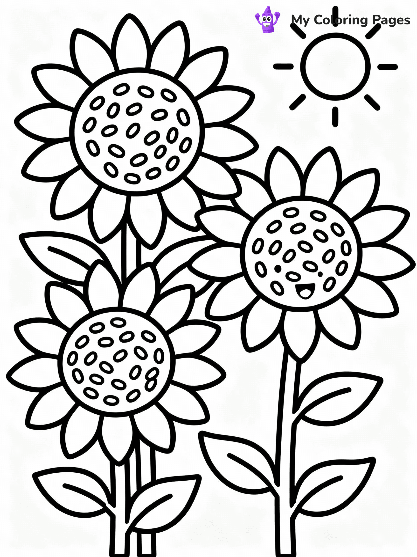 ⚠️ CRITICAL REQUIREMENT - ABSOLUTE BLACK AND WHITE ONLY ⚠️
This MUST be a BLACK AND WHITE line drawing ONLY. NO COLORS whatsoever.
- ONLY pure black lines (#000000) on pure white background (#FFFFFF)
- ABSOLUTELY NO colors, NO shading, NO gradients, NO grayscale
- If there are ANY colors in the output, the image is REJECTED
- This is a COLORING PAGE - meant to be COLORED IN by children
- The output must be UNCOLORED line art ready for coloring
⚠️ SUBJECT TO DRAW: Sunflowers facing the sun, large round centers and textured seeds. Important: PURE OUTLINES. NO FILLS, COLOR, SHADING, OR GREYSCALE. WHITE BACKGROUND.
(REMEMBER: Output must be BLACK AND WHITE line art only, NOT colored!)
# Flat, Friendly Cartoon Line-Art Coloring Page
You are generating a **pure black-and-white binary image** of a child-friendly cartoon scene combining characters and background scenery in one cohesive composition.
## Rendering Rules (Strict)
- Only two colors: pure black (#000000) outlines and pure white (#FFFFFF) background.
- No grayscale, shading, gradients, tints, fills, transparency, or partial pixels.
- No antialiasing or blended edges; every pixel is 100% black or white.
- No solid black fills inside shapes — all areas inside outlines must remain white.
- No dark clothing areas or filled tone blocks; all garments outlined only.
- No shadows, textures, lighting, or tonal variations.
- Must look like flat binary vector line-art for coloring pages.
## Drawing & Composition
- **Medium, consistent line weight**; clean closed outlines easy to color inside.
- **Flat, simple, child-friendly design** — no realism or 3D depth.
- Characters are **grounded on a surface**, centered and large.
- **Balanced composition** with clear silhouettes and minimal props.
## Scenery & Style
- Landmarks (e.g., mosque, CN Tower) and scenery (trees, benches, waves) drawn with **black outlines only.**
- For real-world figures, teams, or places, show accurate details using only black outlines—no text or logos. Use distinctive uniform patterns, abstract symbols, and landmark silhouettes to convey identity.
- Keep **consistent perspective**; no floating elements.
- **Style:** whimsical **Doodle Art Alley** — rounded, friendly outlines.
- May adapt shapes from **Crayola, Disney, Peppa Pig, Cocomelon** — *by shape only, never color.*
- Final output: **flat, crisp, binary (#000000/#FFFFFF)**, **no filled color or background text.**
EXTREMELYE IMPORTANT:
- PURE BINARY LINE-ART; NO FILLS (HAIR/CLOTHES/SKIN), SHADING, OR GREY.
- NO SHADING, COLOR. MUST BE WHITE BACKGROUND.
⚠️ FINAL REMINDER: Draw the subject "Sunflowers facing the sun, large round centers and textured seeds. Important: PURE OUTLINES. NO FILLS, COLOR, SHADING, OR GREYSCALE. WHITE BACKGROUND." as BLACK AND WHITE line art. Zero colors in output.