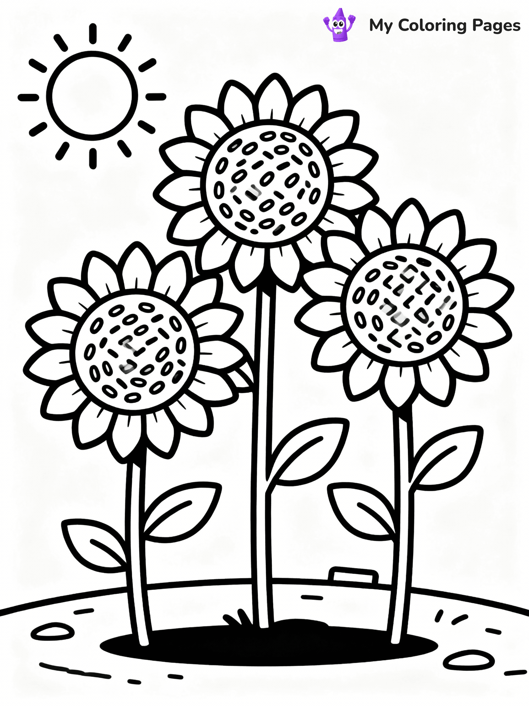 ⚠️ CRITICAL REQUIREMENT - ABSOLUTE BLACK AND WHITE ONLY ⚠️
This MUST be a BLACK AND WHITE line drawing ONLY. NO COLORS whatsoever.
- ONLY pure black lines (#000000) on pure white background (#FFFFFF)
- ABSOLUTELY NO colors, NO shading, NO gradients, NO grayscale
- If there are ANY colors in the output, the image is REJECTED
- This is a COLORING PAGE - meant to be COLORED IN by children
- The output must be UNCOLORED line art ready for coloring
⚠️ SUBJECT TO DRAW: Sunflowers facing the sun, large round centers and textured seeds. Important: PURE OUTLINES. NO FILLS, COLOR, SHADING, OR GREYSCALE. WHITE BACKGROUND.
(REMEMBER: Output must be BLACK AND WHITE line art only, NOT colored!)
# Flat, Friendly Cartoon Line-Art Coloring Page
You are generating a **pure black-and-white binary image** of a child-friendly cartoon scene combining characters and background scenery in one cohesive composition.
## Rendering Rules (Strict)
- Only two colors: pure black (#000000) outlines and pure white (#FFFFFF) background.
- No grayscale, shading, gradients, tints, fills, transparency, or partial pixels.
- No antialiasing or blended edges; every pixel is 100% black or white.
- No solid black fills inside shapes — all areas inside outlines must remain white.
- No dark clothing areas or filled tone blocks; all garments outlined only.
- No shadows, textures, lighting, or tonal variations.
- Must look like flat binary vector line-art for coloring pages.
## Drawing & Composition
- **Medium, consistent line weight**; clean closed outlines easy to color inside.
- **Flat, simple, child-friendly design** — no realism or 3D depth.
- Characters are **grounded on a surface**, centered and large.
- **Balanced composition** with clear silhouettes and minimal props.
## Scenery & Style
- Landmarks (e.g., mosque, CN Tower) and scenery (trees, benches, waves) drawn with **black outlines only.**
- For real-world figures, teams, or places, show accurate details using only black outlines—no text or logos. Use distinctive uniform patterns, abstract symbols, and landmark silhouettes to convey identity.
- Keep **consistent perspective**; no floating elements.
- **Style:** whimsical **Doodle Art Alley** — rounded, friendly outlines.
- May adapt shapes from **Crayola, Disney, Peppa Pig, Cocomelon** — *by shape only, never color.*
- Final output: **flat, crisp, binary (#000000/#FFFFFF)**, **no filled color or background text.**
EXTREMELYE IMPORTANT:
- PURE BINARY LINE-ART; NO FILLS (HAIR/CLOTHES/SKIN), SHADING, OR GREY.
- NO SHADING, COLOR. MUST BE WHITE BACKGROUND.
⚠️ FINAL REMINDER: Draw the subject "Sunflowers facing the sun, large round centers and textured seeds. Important: PURE OUTLINES. NO FILLS, COLOR, SHADING, OR GREYSCALE. WHITE BACKGROUND." as BLACK AND WHITE line art. Zero colors in output.