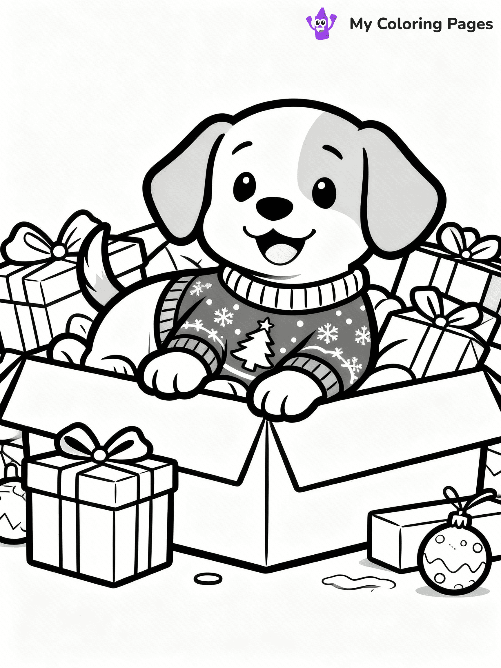 Christmas Puppy Coloring Pages - 15