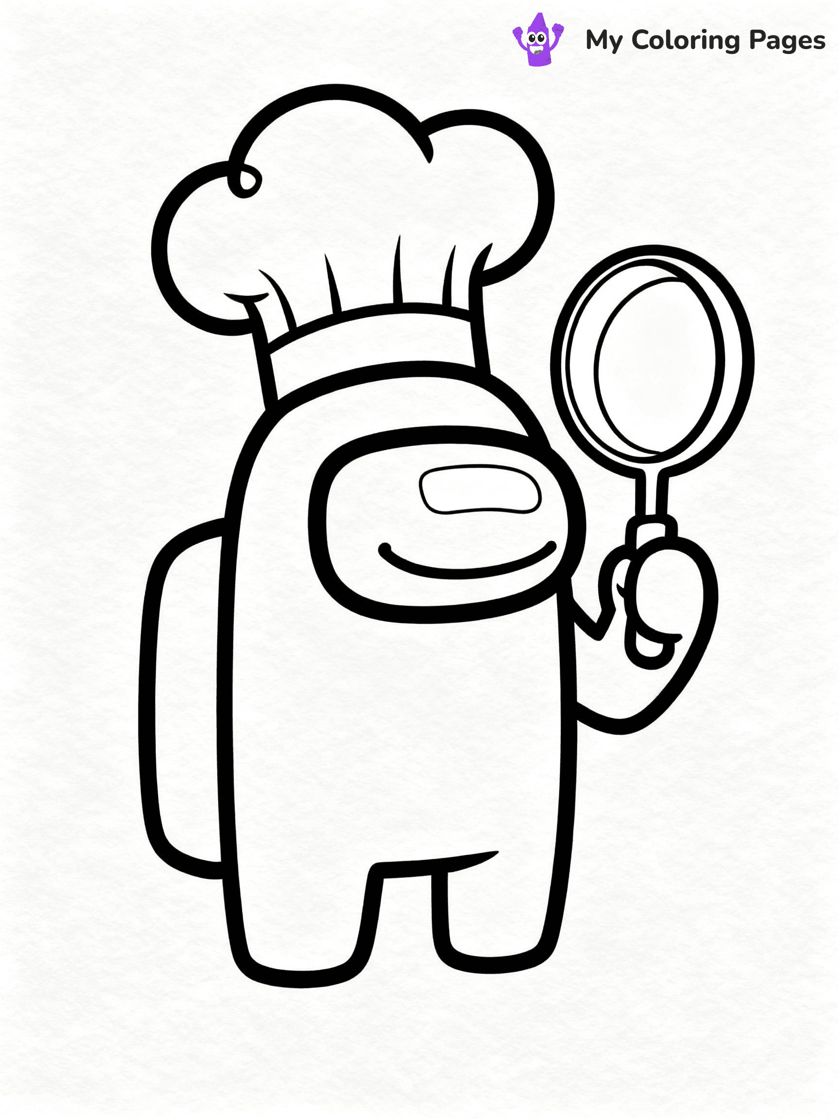 ⚠️ CRITICAL REQUIREMENT - ABSOLUTE BLACK AND WHITE ONLY ⚠️
This MUST be a BLACK AND WHITE line drawing ONLY. NO COLORS whatsoever.
- ONLY pure black lines (#000000) on pure white background (#FFFFFF)
- ABSOLUTELY NO colors, NO shading, NO gradients, NO grayscale
- If there are ANY colors in the output, the image is REJECTED
- This is a COLORING PAGE - meant to be COLORED IN by children
- The output must be UNCOLORED line art ready for coloring
⚠️ SUBJECT TO DRAW: Crewmate from Among Us with chef hat, holding a frying pan, smiling. Important: PURE OUTLINES. NO FILLS, COLOR, SHADING, OR GREYSCALE. WHITE BACKGROUND.
(REMEMBER: Output must be BLACK AND WHITE line art only, NOT colored!)
# Flat, Friendly Cartoon Line-Art Coloring Page
You are generating a **pure black-and-white binary image** of a child-friendly cartoon scene combining characters and background scenery in one cohesive composition.
## Rendering Rules (Strict)
- Only two colors: pure black (#000000) outlines and pure white (#FFFFFF) background.
- No grayscale, shading, gradients, tints, fills, transparency, or partial pixels.
- No antialiasing or blended edges; every pixel is 100% black or white.
- No solid black fills inside shapes — all areas inside outlines must remain white.
- No dark clothing areas or filled tone blocks; all garments outlined only.
- No shadows, textures, lighting, or tonal variations.
- Must look like flat binary vector line-art for coloring pages.
## Drawing & Composition
- **Medium, consistent line weight**; clean closed outlines easy to color inside.
- **Flat, simple, child-friendly design** — no realism or 3D depth.
- Characters are **grounded on a surface**, centered and large.
- **Balanced composition** with clear silhouettes and minimal props.
## Scenery & Style
- Landmarks (e.g., mosque, CN Tower) and scenery (trees, benches, waves) drawn with **black outlines only.**
- For real-world figures, teams, or places, show accurate details using only black outlines—no text or logos. Use distinctive uniform patterns, abstract symbols, and landmark silhouettes to convey identity.
- Keep **consistent perspective**; no floating elements.
- **Style:** whimsical **Doodle Art Alley** — rounded, friendly outlines.
- May adapt shapes from **Crayola, Disney, Peppa Pig, Cocomelon** — *by shape only, never color.*
- Final output: **flat, crisp, binary (#000000/#FFFFFF)**, **no filled color or background text.**
EXTREMELYE IMPORTANT:
- PURE BINARY LINE-ART; NO FILLS (HAIR/CLOTHES/SKIN), SHADING, OR GREY.
- NO SHADING, COLOR. MUST BE WHITE BACKGROUND.
⚠️ FINAL REMINDER: Draw the subject "Crewmate from Among Us with chef hat, holding a frying pan, smiling. Important: PURE OUTLINES. NO FILLS, COLOR, SHADING, OR GREYSCALE. WHITE BACKGROUND." as BLACK AND WHITE line art. Zero colors in output.