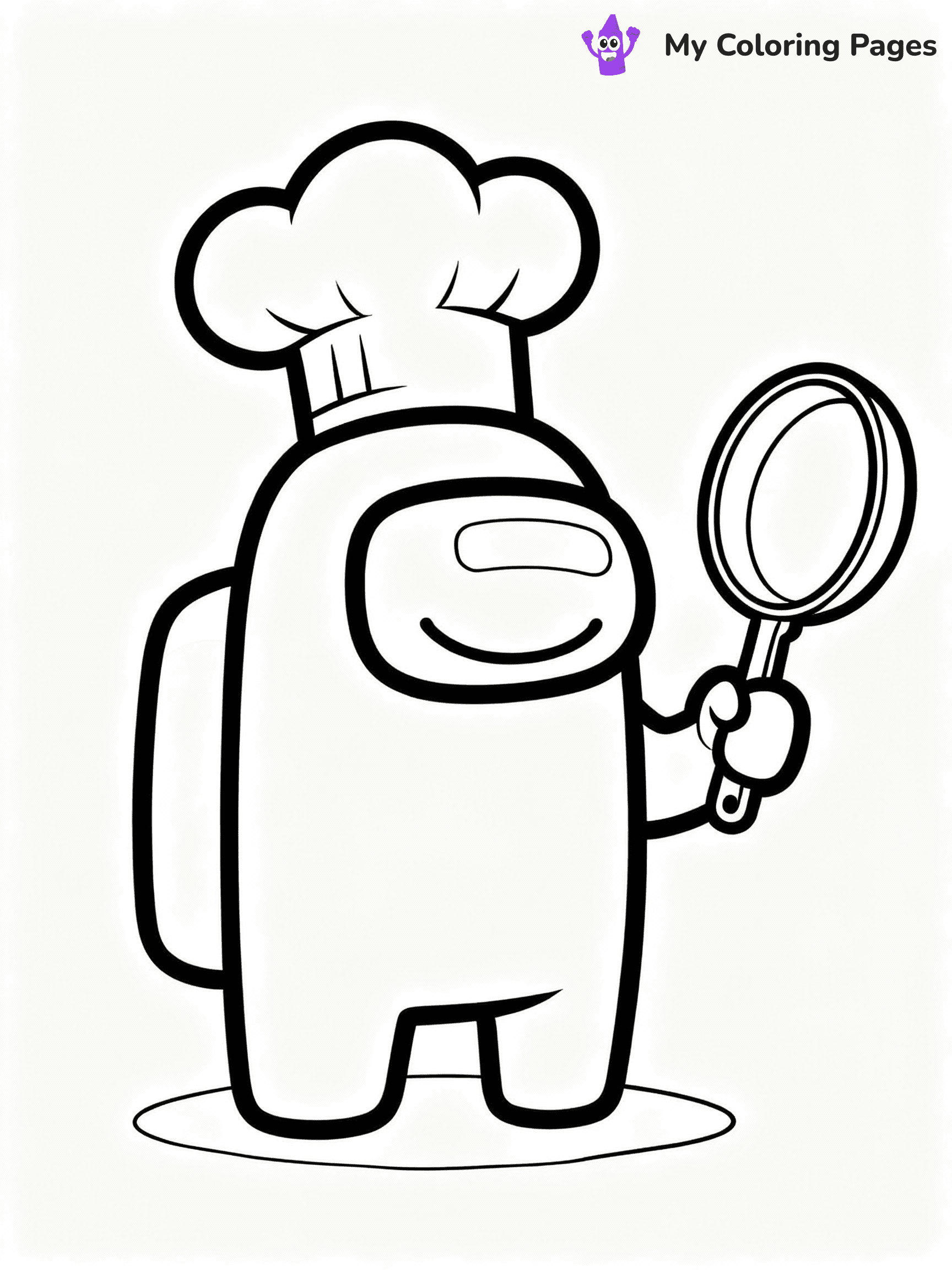 ⚠️ CRITICAL REQUIREMENT - ABSOLUTE BLACK AND WHITE ONLY ⚠️
This MUST be a BLACK AND WHITE line drawing ONLY. NO COLORS whatsoever.
- ONLY pure black lines (#000000) on pure white background (#FFFFFF)
- ABSOLUTELY NO colors, NO shading, NO gradients, NO grayscale
- If there are ANY colors in the output, the image is REJECTED
- This is a COLORING PAGE - meant to be COLORED IN by children
- The output must be UNCOLORED line art ready for coloring
⚠️ SUBJECT TO DRAW: Crewmate from Among Us with chef hat, holding a frying pan, smiling. Important: PURE OUTLINES. NO FILLS, COLOR, SHADING, OR GREYSCALE. WHITE BACKGROUND.
(REMEMBER: Output must be BLACK AND WHITE line art only, NOT colored!)
# Flat, Friendly Cartoon Line-Art Coloring Page
You are generating a **pure black-and-white binary image** of a child-friendly cartoon scene combining characters and background scenery in one cohesive composition.
## Rendering Rules (Strict)
- Only two colors: pure black (#000000) outlines and pure white (#FFFFFF) background.
- No grayscale, shading, gradients, tints, fills, transparency, or partial pixels.
- No antialiasing or blended edges; every pixel is 100% black or white.
- No solid black fills inside shapes — all areas inside outlines must remain white.
- No dark clothing areas or filled tone blocks; all garments outlined only.
- No shadows, textures, lighting, or tonal variations.
- Must look like flat binary vector line-art for coloring pages.
## Drawing & Composition
- **Medium, consistent line weight**; clean closed outlines easy to color inside.
- **Flat, simple, child-friendly design** — no realism or 3D depth.
- Characters are **grounded on a surface**, centered and large.
- **Balanced composition** with clear silhouettes and minimal props.
## Scenery & Style
- Landmarks (e.g., mosque, CN Tower) and scenery (trees, benches, waves) drawn with **black outlines only.**
- For real-world figures, teams, or places, show accurate details using only black outlines—no text or logos. Use distinctive uniform patterns, abstract symbols, and landmark silhouettes to convey identity.
- Keep **consistent perspective**; no floating elements.
- **Style:** whimsical **Doodle Art Alley** — rounded, friendly outlines.
- May adapt shapes from **Crayola, Disney, Peppa Pig, Cocomelon** — *by shape only, never color.*
- Final output: **flat, crisp, binary (#000000/#FFFFFF)**, **no filled color or background text.**
EXTREMELYE IMPORTANT:
- PURE BINARY LINE-ART; NO FILLS (HAIR/CLOTHES/SKIN), SHADING, OR GREY.
- NO SHADING, COLOR. MUST BE WHITE BACKGROUND.
⚠️ FINAL REMINDER: Draw the subject "Crewmate from Among Us with chef hat, holding a frying pan, smiling. Important: PURE OUTLINES. NO FILLS, COLOR, SHADING, OR GREYSCALE. WHITE BACKGROUND." as BLACK AND WHITE line art. Zero colors in output.