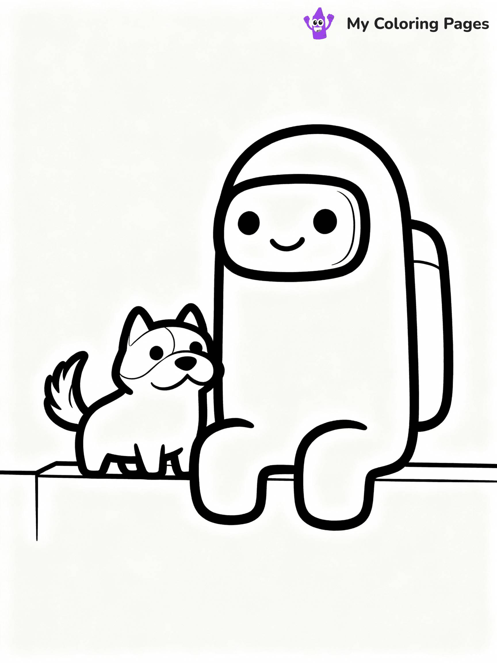 ⚠️ CRITICAL REQUIREMENT - ABSOLUTE BLACK AND WHITE ONLY ⚠️
This MUST be a BLACK AND WHITE line drawing ONLY. NO COLORS whatsoever.
- ONLY pure black lines (#000000) on pure white background (#FFFFFF)
- ABSOLUTELY NO colors, NO shading, NO gradients, NO grayscale
- If there are ANY colors in the output, the image is REJECTED
- This is a COLORING PAGE - meant to be COLORED IN by children
- The output must be UNCOLORED line art ready for coloring
⚠️ SUBJECT TO DRAW: Pet from Among Us sitting beside crewmate, tail wagging, cheerful expression. Important: PURE OUTLINES. NO FILLS, COLOR, SHADING, OR GREYSCALE. WHITE BACKGROUND.
(REMEMBER: Output must be BLACK AND WHITE line art only, NOT colored!)
# Flat, Friendly Cartoon Line-Art Coloring Page
You are generating a **pure black-and-white binary image** of a child-friendly cartoon scene combining characters and background scenery in one cohesive composition.
## Rendering Rules (Strict)
- Only two colors: pure black (#000000) outlines and pure white (#FFFFFF) background.
- No grayscale, shading, gradients, tints, fills, transparency, or partial pixels.
- No antialiasing or blended edges; every pixel is 100% black or white.
- No solid black fills inside shapes — all areas inside outlines must remain white.
- No dark clothing areas or filled tone blocks; all garments outlined only.
- No shadows, textures, lighting, or tonal variations.
- Must look like flat binary vector line-art for coloring pages.
## Drawing & Composition
- **Medium, consistent line weight**; clean closed outlines easy to color inside.
- **Flat, simple, child-friendly design** — no realism or 3D depth.
- Characters are **grounded on a surface**, centered and large.
- **Balanced composition** with clear silhouettes and minimal props.
## Scenery & Style
- Landmarks (e.g., mosque, CN Tower) and scenery (trees, benches, waves) drawn with **black outlines only.**
- For real-world figures, teams, or places, show accurate details using only black outlines—no text or logos. Use distinctive uniform patterns, abstract symbols, and landmark silhouettes to convey identity.
- Keep **consistent perspective**; no floating elements.
- **Style:** whimsical **Doodle Art Alley** — rounded, friendly outlines.
- May adapt shapes from **Crayola, Disney, Peppa Pig, Cocomelon** — *by shape only, never color.*
- Final output: **flat, crisp, binary (#000000/#FFFFFF)**, **no filled color or background text.**
EXTREMELYE IMPORTANT:
- PURE BINARY LINE-ART; NO FILLS (HAIR/CLOTHES/SKIN), SHADING, OR GREY.
- NO SHADING, COLOR. MUST BE WHITE BACKGROUND.
⚠️ FINAL REMINDER: Draw the subject "Pet from Among Us sitting beside crewmate, tail wagging, cheerful expression. Important: PURE OUTLINES. NO FILLS, COLOR, SHADING, OR GREYSCALE. WHITE BACKGROUND." as BLACK AND WHITE line art. Zero colors in output.