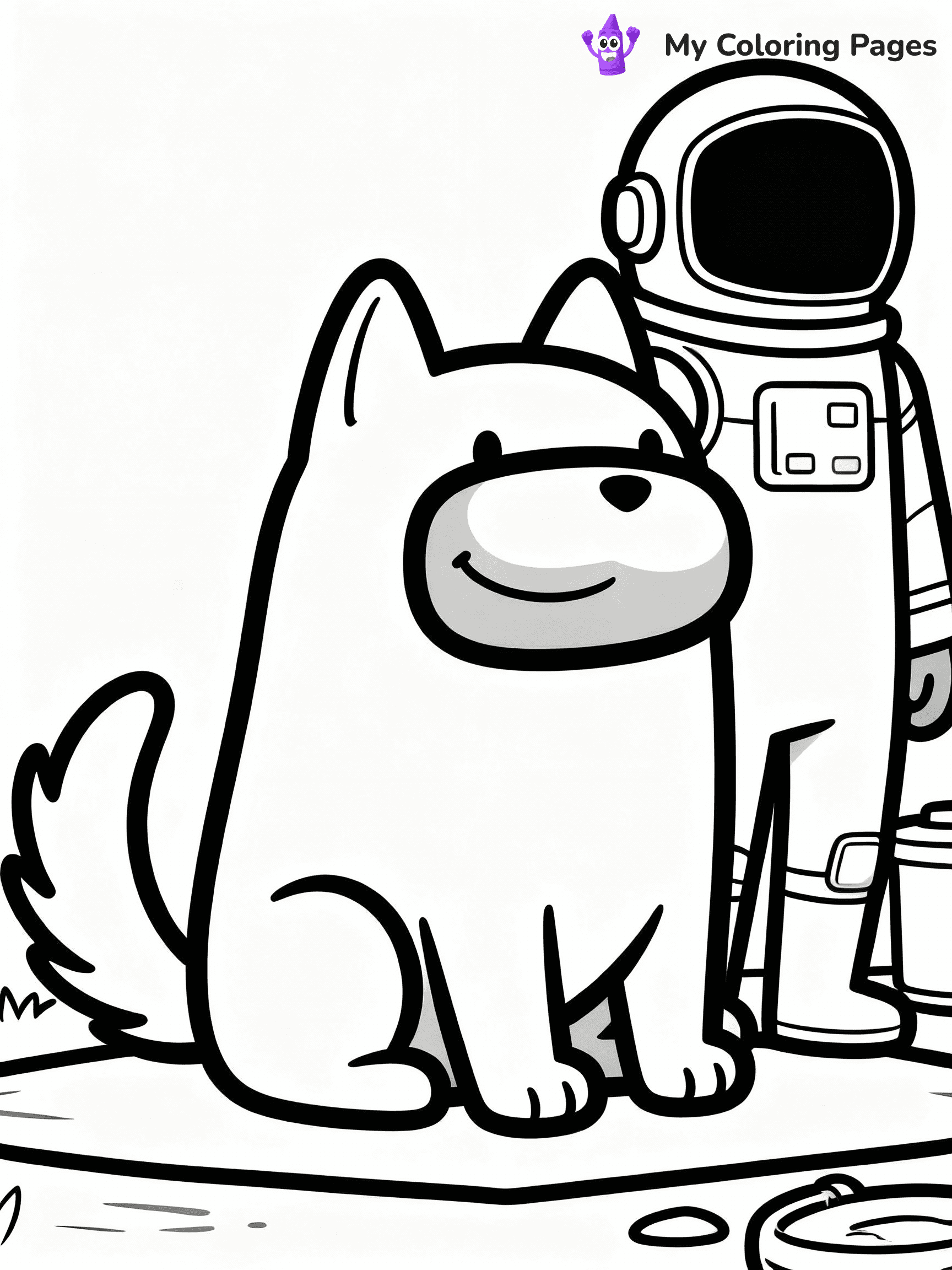 ⚠️ CRITICAL REQUIREMENT - ABSOLUTE BLACK AND WHITE ONLY ⚠️
This MUST be a BLACK AND WHITE line drawing ONLY. NO COLORS whatsoever.
- ONLY pure black lines (#000000) on pure white background (#FFFFFF)
- ABSOLUTELY NO colors, NO shading, NO gradients, NO grayscale
- If there are ANY colors in the output, the image is REJECTED
- This is a COLORING PAGE - meant to be COLORED IN by children
- The output must be UNCOLORED line art ready for coloring
⚠️ SUBJECT TO DRAW: Pet from Among Us sitting beside crewmate, tail wagging, cheerful expression. Important: PURE OUTLINES. NO FILLS, COLOR, SHADING, OR GREYSCALE. WHITE BACKGROUND.
(REMEMBER: Output must be BLACK AND WHITE line art only, NOT colored!)
# Flat, Friendly Cartoon Line-Art Coloring Page
You are generating a **pure black-and-white binary image** of a child-friendly cartoon scene combining characters and background scenery in one cohesive composition.
## Rendering Rules (Strict)
- Only two colors: pure black (#000000) outlines and pure white (#FFFFFF) background.
- No grayscale, shading, gradients, tints, fills, transparency, or partial pixels.
- No antialiasing or blended edges; every pixel is 100% black or white.
- No solid black fills inside shapes — all areas inside outlines must remain white.
- No dark clothing areas or filled tone blocks; all garments outlined only.
- No shadows, textures, lighting, or tonal variations.
- Must look like flat binary vector line-art for coloring pages.
## Drawing & Composition
- **Medium, consistent line weight**; clean closed outlines easy to color inside.
- **Flat, simple, child-friendly design** — no realism or 3D depth.
- Characters are **grounded on a surface**, centered and large.
- **Balanced composition** with clear silhouettes and minimal props.
## Scenery & Style
- Landmarks (e.g., mosque, CN Tower) and scenery (trees, benches, waves) drawn with **black outlines only.**
- For real-world figures, teams, or places, show accurate details using only black outlines—no text or logos. Use distinctive uniform patterns, abstract symbols, and landmark silhouettes to convey identity.
- Keep **consistent perspective**; no floating elements.
- **Style:** whimsical **Doodle Art Alley** — rounded, friendly outlines.
- May adapt shapes from **Crayola, Disney, Peppa Pig, Cocomelon** — *by shape only, never color.*
- Final output: **flat, crisp, binary (#000000/#FFFFFF)**, **no filled color or background text.**
EXTREMELYE IMPORTANT:
- PURE BINARY LINE-ART; NO FILLS (HAIR/CLOTHES/SKIN), SHADING, OR GREY.
- NO SHADING, COLOR. MUST BE WHITE BACKGROUND.
⚠️ FINAL REMINDER: Draw the subject "Pet from Among Us sitting beside crewmate, tail wagging, cheerful expression. Important: PURE OUTLINES. NO FILLS, COLOR, SHADING, OR GREYSCALE. WHITE BACKGROUND." as BLACK AND WHITE line art. Zero colors in output.