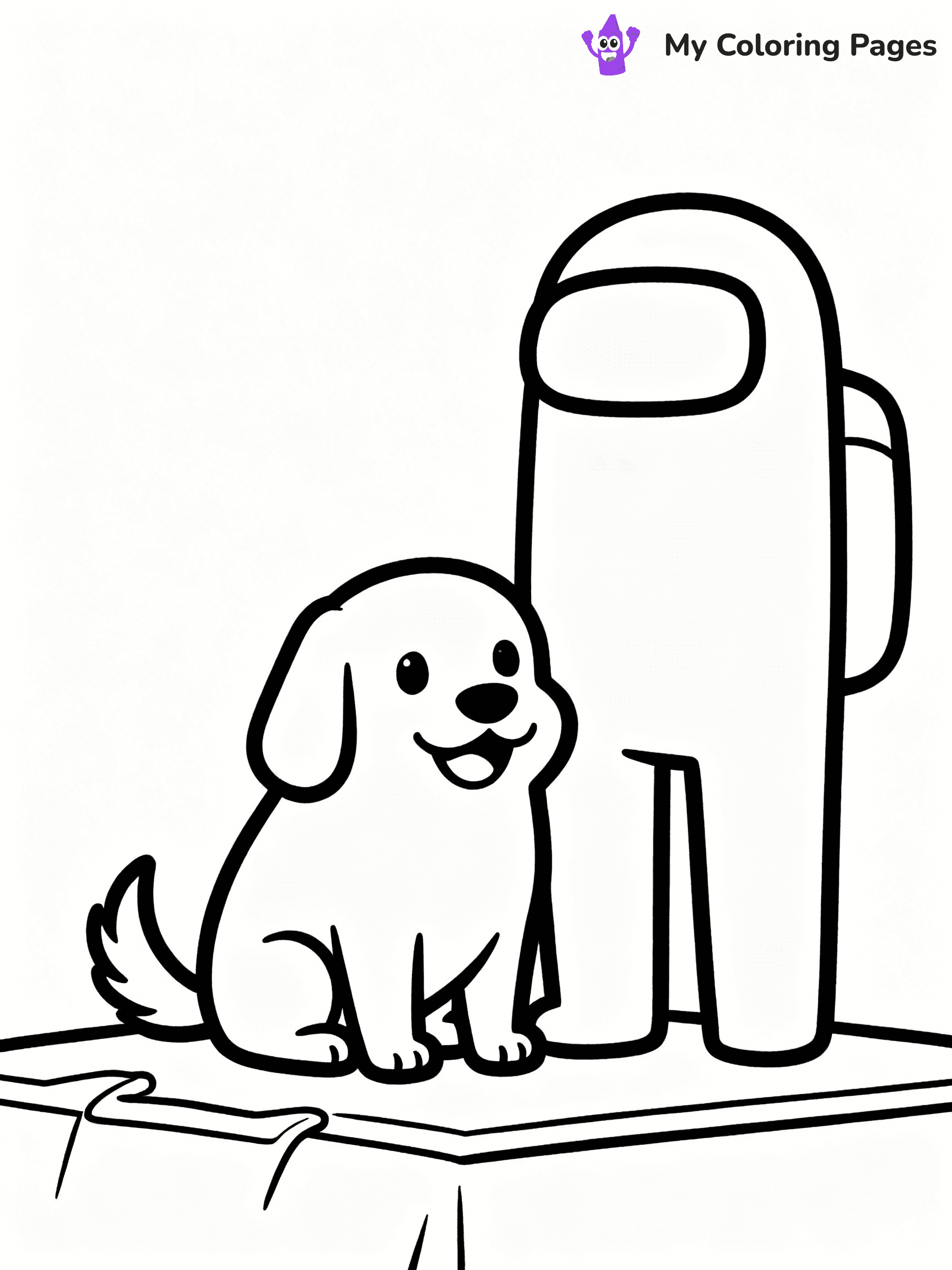 ⚠️ CRITICAL REQUIREMENT - ABSOLUTE BLACK AND WHITE ONLY ⚠️
This MUST be a BLACK AND WHITE line drawing ONLY. NO COLORS whatsoever.
- ONLY pure black lines (#000000) on pure white background (#FFFFFF)
- ABSOLUTELY NO colors, NO shading, NO gradients, NO grayscale
- If there are ANY colors in the output, the image is REJECTED
- This is a COLORING PAGE - meant to be COLORED IN by children
- The output must be UNCOLORED line art ready for coloring
⚠️ SUBJECT TO DRAW: Pet from Among Us sitting beside crewmate, tail wagging, cheerful expression. Important: PURE OUTLINES. NO FILLS, COLOR, SHADING, OR GREYSCALE. WHITE BACKGROUND.
(REMEMBER: Output must be BLACK AND WHITE line art only, NOT colored!)
# Flat, Friendly Cartoon Line-Art Coloring Page
You are generating a **pure black-and-white binary image** of a child-friendly cartoon scene combining characters and background scenery in one cohesive composition.
## Rendering Rules (Strict)
- Only two colors: pure black (#000000) outlines and pure white (#FFFFFF) background.
- No grayscale, shading, gradients, tints, fills, transparency, or partial pixels.
- No antialiasing or blended edges; every pixel is 100% black or white.
- No solid black fills inside shapes — all areas inside outlines must remain white.
- No dark clothing areas or filled tone blocks; all garments outlined only.
- No shadows, textures, lighting, or tonal variations.
- Must look like flat binary vector line-art for coloring pages.
## Drawing & Composition
- **Medium, consistent line weight**; clean closed outlines easy to color inside.
- **Flat, simple, child-friendly design** — no realism or 3D depth.
- Characters are **grounded on a surface**, centered and large.
- **Balanced composition** with clear silhouettes and minimal props.
## Scenery & Style
- Landmarks (e.g., mosque, CN Tower) and scenery (trees, benches, waves) drawn with **black outlines only.**
- For real-world figures, teams, or places, show accurate details using only black outlines—no text or logos. Use distinctive uniform patterns, abstract symbols, and landmark silhouettes to convey identity.
- Keep **consistent perspective**; no floating elements.
- **Style:** whimsical **Doodle Art Alley** — rounded, friendly outlines.
- May adapt shapes from **Crayola, Disney, Peppa Pig, Cocomelon** — *by shape only, never color.*
- Final output: **flat, crisp, binary (#000000/#FFFFFF)**, **no filled color or background text.**
EXTREMELYE IMPORTANT:
- PURE BINARY LINE-ART; NO FILLS (HAIR/CLOTHES/SKIN), SHADING, OR GREY.
- NO SHADING, COLOR. MUST BE WHITE BACKGROUND.
⚠️ FINAL REMINDER: Draw the subject "Pet from Among Us sitting beside crewmate, tail wagging, cheerful expression. Important: PURE OUTLINES. NO FILLS, COLOR, SHADING, OR GREYSCALE. WHITE BACKGROUND." as BLACK AND WHITE line art. Zero colors in output.