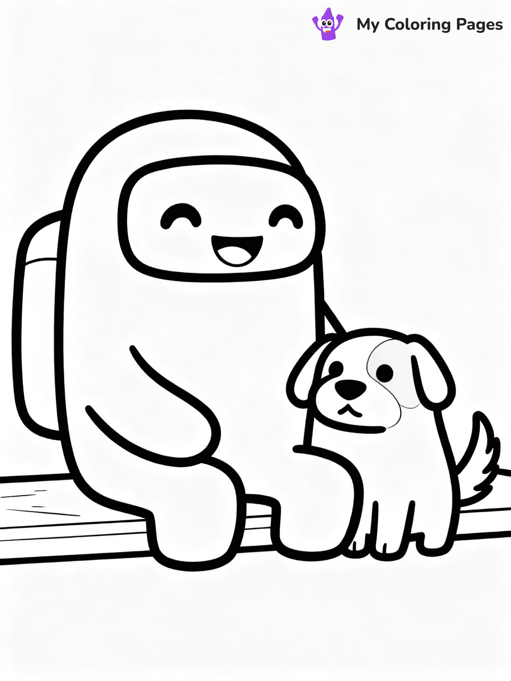 ⚠️ CRITICAL REQUIREMENT - ABSOLUTE BLACK AND WHITE ONLY ⚠️
This MUST be a BLACK AND WHITE line drawing ONLY. NO COLORS whatsoever.
- ONLY pure black lines (#000000) on pure white background (#FFFFFF)
- ABSOLUTELY NO colors, NO shading, NO gradients, NO grayscale
- If there are ANY colors in the output, the image is REJECTED
- This is a COLORING PAGE - meant to be COLORED IN by children
- The output must be UNCOLORED line art ready for coloring
⚠️ SUBJECT TO DRAW: Pet from Among Us sitting beside crewmate, tail wagging, cheerful expression. Important: PURE OUTLINES. NO FILLS, COLOR, SHADING, OR GREYSCALE. WHITE BACKGROUND.
(REMEMBER: Output must be BLACK AND WHITE line art only, NOT colored!)
# Flat, Friendly Cartoon Line-Art Coloring Page
You are generating a **pure black-and-white binary image** of a child-friendly cartoon scene combining characters and background scenery in one cohesive composition.
## Rendering Rules (Strict)
- Only two colors: pure black (#000000) outlines and pure white (#FFFFFF) background.
- No grayscale, shading, gradients, tints, fills, transparency, or partial pixels.
- No antialiasing or blended edges; every pixel is 100% black or white.
- No solid black fills inside shapes — all areas inside outlines must remain white.
- No dark clothing areas or filled tone blocks; all garments outlined only.
- No shadows, textures, lighting, or tonal variations.
- Must look like flat binary vector line-art for coloring pages.
## Drawing & Composition
- **Medium, consistent line weight**; clean closed outlines easy to color inside.
- **Flat, simple, child-friendly design** — no realism or 3D depth.
- Characters are **grounded on a surface**, centered and large.
- **Balanced composition** with clear silhouettes and minimal props.
## Scenery & Style
- Landmarks (e.g., mosque, CN Tower) and scenery (trees, benches, waves) drawn with **black outlines only.**
- For real-world figures, teams, or places, show accurate details using only black outlines—no text or logos. Use distinctive uniform patterns, abstract symbols, and landmark silhouettes to convey identity.
- Keep **consistent perspective**; no floating elements.
- **Style:** whimsical **Doodle Art Alley** — rounded, friendly outlines.
- May adapt shapes from **Crayola, Disney, Peppa Pig, Cocomelon** — *by shape only, never color.*
- Final output: **flat, crisp, binary (#000000/#FFFFFF)**, **no filled color or background text.**
EXTREMELYE IMPORTANT:
- PURE BINARY LINE-ART; NO FILLS (HAIR/CLOTHES/SKIN), SHADING, OR GREY.
- NO SHADING, COLOR. MUST BE WHITE BACKGROUND.
⚠️ FINAL REMINDER: Draw the subject "Pet from Among Us sitting beside crewmate, tail wagging, cheerful expression. Important: PURE OUTLINES. NO FILLS, COLOR, SHADING, OR GREYSCALE. WHITE BACKGROUND." as BLACK AND WHITE line art. Zero colors in output.