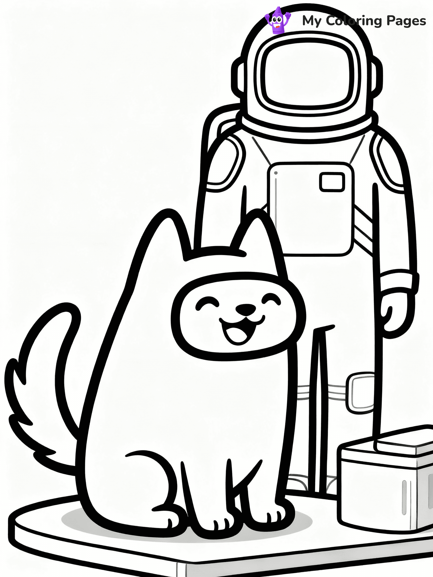 ⚠️ CRITICAL REQUIREMENT - ABSOLUTE BLACK AND WHITE ONLY ⚠️
This MUST be a BLACK AND WHITE line drawing ONLY. NO COLORS whatsoever.
- ONLY pure black lines (#000000) on pure white background (#FFFFFF)
- ABSOLUTELY NO colors, NO shading, NO gradients, NO grayscale
- If there are ANY colors in the output, the image is REJECTED
- This is a COLORING PAGE - meant to be COLORED IN by children
- The output must be UNCOLORED line art ready for coloring
⚠️ SUBJECT TO DRAW: Pet from Among Us sitting beside crewmate, tail wagging, cheerful expression. Important: PURE OUTLINES. NO FILLS, COLOR, SHADING, OR GREYSCALE. WHITE BACKGROUND.
(REMEMBER: Output must be BLACK AND WHITE line art only, NOT colored!)
# Flat, Friendly Cartoon Line-Art Coloring Page
You are generating a **pure black-and-white binary image** of a child-friendly cartoon scene combining characters and background scenery in one cohesive composition.
## Rendering Rules (Strict)
- Only two colors: pure black (#000000) outlines and pure white (#FFFFFF) background.
- No grayscale, shading, gradients, tints, fills, transparency, or partial pixels.
- No antialiasing or blended edges; every pixel is 100% black or white.
- No solid black fills inside shapes — all areas inside outlines must remain white.
- No dark clothing areas or filled tone blocks; all garments outlined only.
- No shadows, textures, lighting, or tonal variations.
- Must look like flat binary vector line-art for coloring pages.
## Drawing & Composition
- **Medium, consistent line weight**; clean closed outlines easy to color inside.
- **Flat, simple, child-friendly design** — no realism or 3D depth.
- Characters are **grounded on a surface**, centered and large.
- **Balanced composition** with clear silhouettes and minimal props.
## Scenery & Style
- Landmarks (e.g., mosque, CN Tower) and scenery (trees, benches, waves) drawn with **black outlines only.**
- For real-world figures, teams, or places, show accurate details using only black outlines—no text or logos. Use distinctive uniform patterns, abstract symbols, and landmark silhouettes to convey identity.
- Keep **consistent perspective**; no floating elements.
- **Style:** whimsical **Doodle Art Alley** — rounded, friendly outlines.
- May adapt shapes from **Crayola, Disney, Peppa Pig, Cocomelon** — *by shape only, never color.*
- Final output: **flat, crisp, binary (#000000/#FFFFFF)**, **no filled color or background text.**
EXTREMELYE IMPORTANT:
- PURE BINARY LINE-ART; NO FILLS (HAIR/CLOTHES/SKIN), SHADING, OR GREY.
- NO SHADING, COLOR. MUST BE WHITE BACKGROUND.
⚠️ FINAL REMINDER: Draw the subject "Pet from Among Us sitting beside crewmate, tail wagging, cheerful expression. Important: PURE OUTLINES. NO FILLS, COLOR, SHADING, OR GREYSCALE. WHITE BACKGROUND." as BLACK AND WHITE line art. Zero colors in output.