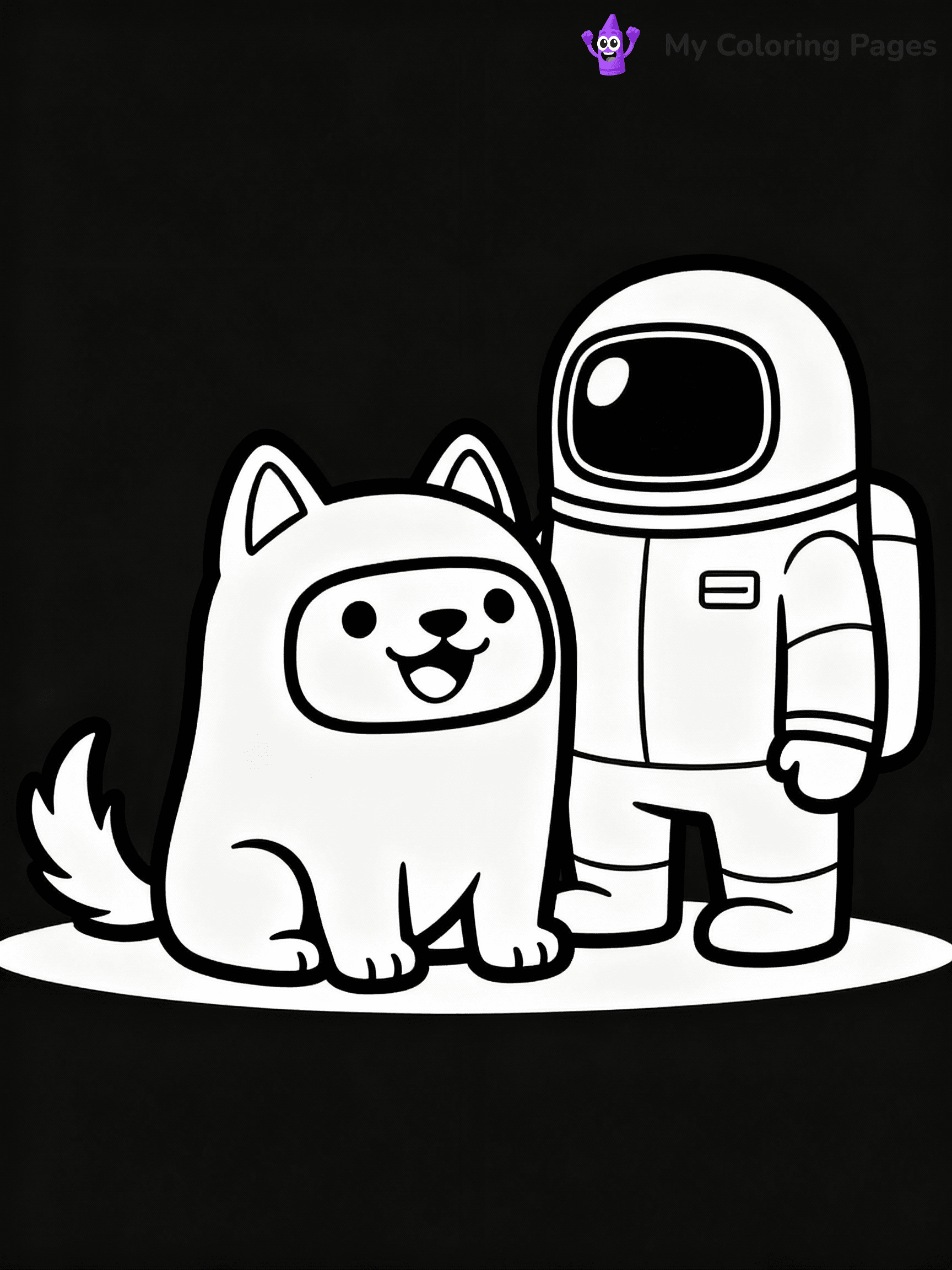 ⚠️ CRITICAL REQUIREMENT - ABSOLUTE BLACK AND WHITE ONLY ⚠️
This MUST be a BLACK AND WHITE line drawing ONLY. NO COLORS whatsoever.
- ONLY pure black lines (#000000) on pure white background (#FFFFFF)
- ABSOLUTELY NO colors, NO shading, NO gradients, NO grayscale
- If there are ANY colors in the output, the image is REJECTED
- This is a COLORING PAGE - meant to be COLORED IN by children
- The output must be UNCOLORED line art ready for coloring
⚠️ SUBJECT TO DRAW: Pet from Among Us sitting beside crewmate, tail wagging, cheerful expression. Important: PURE OUTLINES. NO FILLS, COLOR, SHADING, OR GREYSCALE. WHITE BACKGROUND.
(REMEMBER: Output must be BLACK AND WHITE line art only, NOT colored!)
# Flat, Friendly Cartoon Line-Art Coloring Page
You are generating a **pure black-and-white binary image** of a child-friendly cartoon scene combining characters and background scenery in one cohesive composition.
## Rendering Rules (Strict)
- Only two colors: pure black (#000000) outlines and pure white (#FFFFFF) background.
- No grayscale, shading, gradients, tints, fills, transparency, or partial pixels.
- No antialiasing or blended edges; every pixel is 100% black or white.
- No solid black fills inside shapes — all areas inside outlines must remain white.
- No dark clothing areas or filled tone blocks; all garments outlined only.
- No shadows, textures, lighting, or tonal variations.
- Must look like flat binary vector line-art for coloring pages.
## Drawing & Composition
- **Medium, consistent line weight**; clean closed outlines easy to color inside.
- **Flat, simple, child-friendly design** — no realism or 3D depth.
- Characters are **grounded on a surface**, centered and large.
- **Balanced composition** with clear silhouettes and minimal props.
## Scenery & Style
- Landmarks (e.g., mosque, CN Tower) and scenery (trees, benches, waves) drawn with **black outlines only.**
- For real-world figures, teams, or places, show accurate details using only black outlines—no text or logos. Use distinctive uniform patterns, abstract symbols, and landmark silhouettes to convey identity.
- Keep **consistent perspective**; no floating elements.
- **Style:** whimsical **Doodle Art Alley** — rounded, friendly outlines.
- May adapt shapes from **Crayola, Disney, Peppa Pig, Cocomelon** — *by shape only, never color.*
- Final output: **flat, crisp, binary (#000000/#FFFFFF)**, **no filled color or background text.**
EXTREMELYE IMPORTANT:
- PURE BINARY LINE-ART; NO FILLS (HAIR/CLOTHES/SKIN), SHADING, OR GREY.
- NO SHADING, COLOR. MUST BE WHITE BACKGROUND.
⚠️ FINAL REMINDER: Draw the subject "Pet from Among Us sitting beside crewmate, tail wagging, cheerful expression. Important: PURE OUTLINES. NO FILLS, COLOR, SHADING, OR GREYSCALE. WHITE BACKGROUND." as BLACK AND WHITE line art. Zero colors in output.