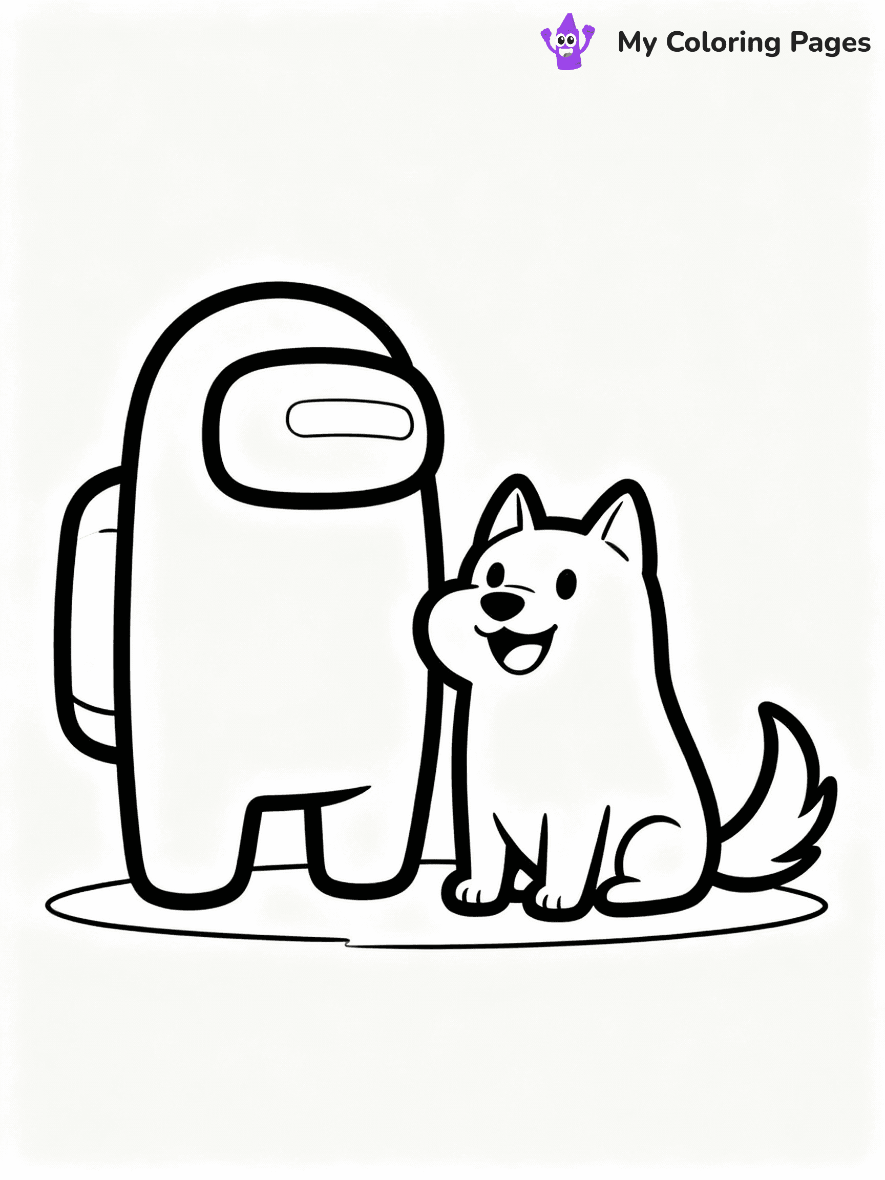 ⚠️ CRITICAL REQUIREMENT - ABSOLUTE BLACK AND WHITE ONLY ⚠️
This MUST be a BLACK AND WHITE line drawing ONLY. NO COLORS whatsoever.
- ONLY pure black lines (#000000) on pure white background (#FFFFFF)
- ABSOLUTELY NO colors, NO shading, NO gradients, NO grayscale
- If there are ANY colors in the output, the image is REJECTED
- This is a COLORING PAGE - meant to be COLORED IN by children
- The output must be UNCOLORED line art ready for coloring
⚠️ SUBJECT TO DRAW: Pet from Among Us sitting beside crewmate, tail wagging, cheerful expression. Important: PURE OUTLINES. NO FILLS, COLOR, SHADING, OR GREYSCALE. WHITE BACKGROUND.
(REMEMBER: Output must be BLACK AND WHITE line art only, NOT colored!)
# Flat, Friendly Cartoon Line-Art Coloring Page
You are generating a **pure black-and-white binary image** of a child-friendly cartoon scene combining characters and background scenery in one cohesive composition.
## Rendering Rules (Strict)
- Only two colors: pure black (#000000) outlines and pure white (#FFFFFF) background.
- No grayscale, shading, gradients, tints, fills, transparency, or partial pixels.
- No antialiasing or blended edges; every pixel is 100% black or white.
- No solid black fills inside shapes — all areas inside outlines must remain white.
- No dark clothing areas or filled tone blocks; all garments outlined only.
- No shadows, textures, lighting, or tonal variations.
- Must look like flat binary vector line-art for coloring pages.
## Drawing & Composition
- **Medium, consistent line weight**; clean closed outlines easy to color inside.
- **Flat, simple, child-friendly design** — no realism or 3D depth.
- Characters are **grounded on a surface**, centered and large.
- **Balanced composition** with clear silhouettes and minimal props.
## Scenery & Style
- Landmarks (e.g., mosque, CN Tower) and scenery (trees, benches, waves) drawn with **black outlines only.**
- For real-world figures, teams, or places, show accurate details using only black outlines—no text or logos. Use distinctive uniform patterns, abstract symbols, and landmark silhouettes to convey identity.
- Keep **consistent perspective**; no floating elements.
- **Style:** whimsical **Doodle Art Alley** — rounded, friendly outlines.
- May adapt shapes from **Crayola, Disney, Peppa Pig, Cocomelon** — *by shape only, never color.*
- Final output: **flat, crisp, binary (#000000/#FFFFFF)**, **no filled color or background text.**
EXTREMELYE IMPORTANT:
- PURE BINARY LINE-ART; NO FILLS (HAIR/CLOTHES/SKIN), SHADING, OR GREY.
- NO SHADING, COLOR. MUST BE WHITE BACKGROUND.
⚠️ FINAL REMINDER: Draw the subject "Pet from Among Us sitting beside crewmate, tail wagging, cheerful expression. Important: PURE OUTLINES. NO FILLS, COLOR, SHADING, OR GREYSCALE. WHITE BACKGROUND." as BLACK AND WHITE line art. Zero colors in output.