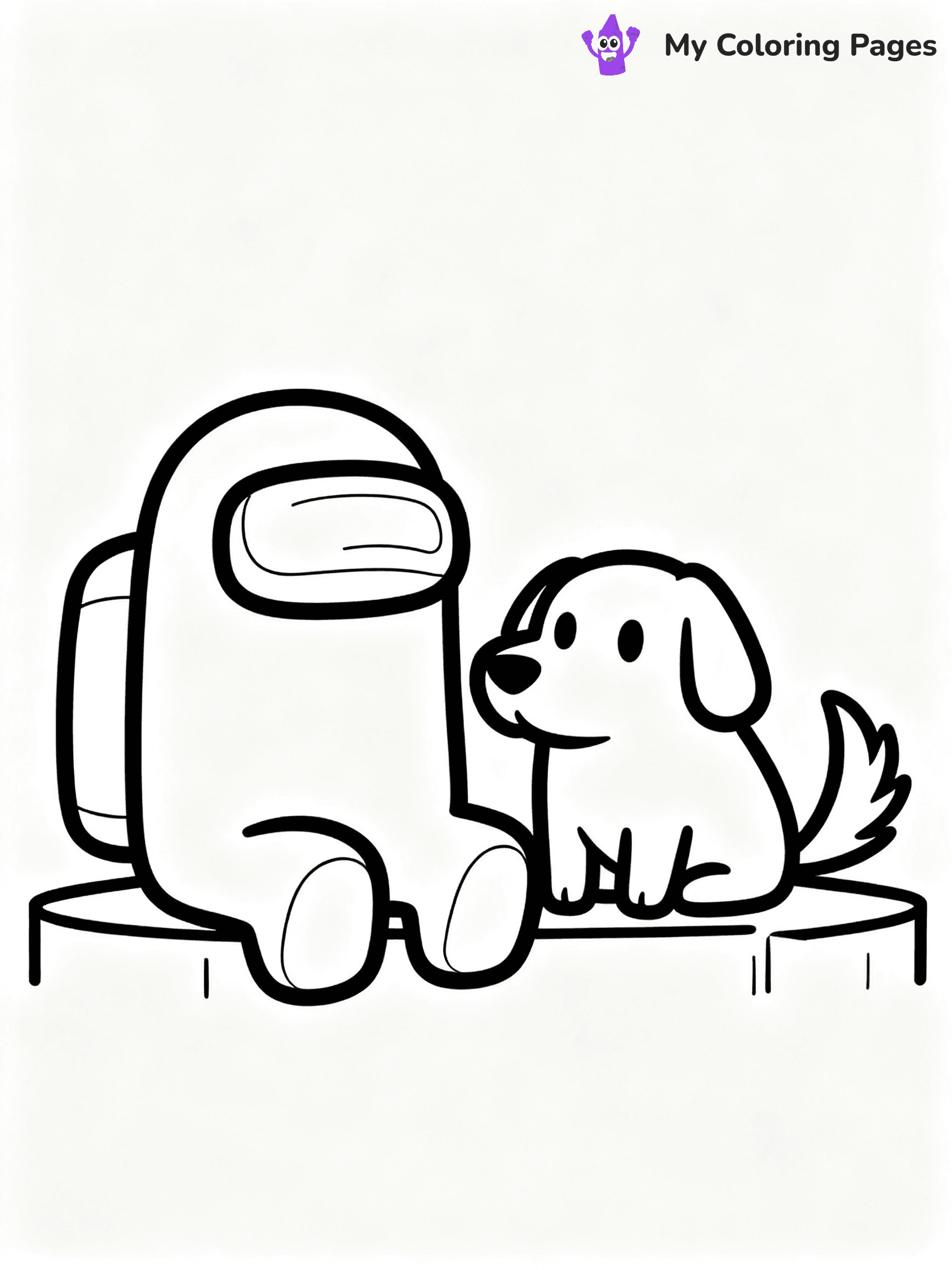 ⚠️ CRITICAL REQUIREMENT - ABSOLUTE BLACK AND WHITE ONLY ⚠️
This MUST be a BLACK AND WHITE line drawing ONLY. NO COLORS whatsoever.
- ONLY pure black lines (#000000) on pure white background (#FFFFFF)
- ABSOLUTELY NO colors, NO shading, NO gradients, NO grayscale
- If there are ANY colors in the output, the image is REJECTED
- This is a COLORING PAGE - meant to be COLORED IN by children
- The output must be UNCOLORED line art ready for coloring
⚠️ SUBJECT TO DRAW: Pet from Among Us sitting beside crewmate, tail wagging, cheerful expression. Important: PURE OUTLINES. NO FILLS, COLOR, SHADING, OR GREYSCALE. WHITE BACKGROUND.
(REMEMBER: Output must be BLACK AND WHITE line art only, NOT colored!)
# Flat, Friendly Cartoon Line-Art Coloring Page
You are generating a **pure black-and-white binary image** of a child-friendly cartoon scene combining characters and background scenery in one cohesive composition.
## Rendering Rules (Strict)
- Only two colors: pure black (#000000) outlines and pure white (#FFFFFF) background.
- No grayscale, shading, gradients, tints, fills, transparency, or partial pixels.
- No antialiasing or blended edges; every pixel is 100% black or white.
- No solid black fills inside shapes — all areas inside outlines must remain white.
- No dark clothing areas or filled tone blocks; all garments outlined only.
- No shadows, textures, lighting, or tonal variations.
- Must look like flat binary vector line-art for coloring pages.
## Drawing & Composition
- **Medium, consistent line weight**; clean closed outlines easy to color inside.
- **Flat, simple, child-friendly design** — no realism or 3D depth.
- Characters are **grounded on a surface**, centered and large.
- **Balanced composition** with clear silhouettes and minimal props.
## Scenery & Style
- Landmarks (e.g., mosque, CN Tower) and scenery (trees, benches, waves) drawn with **black outlines only.**
- For real-world figures, teams, or places, show accurate details using only black outlines—no text or logos. Use distinctive uniform patterns, abstract symbols, and landmark silhouettes to convey identity.
- Keep **consistent perspective**; no floating elements.
- **Style:** whimsical **Doodle Art Alley** — rounded, friendly outlines.
- May adapt shapes from **Crayola, Disney, Peppa Pig, Cocomelon** — *by shape only, never color.*
- Final output: **flat, crisp, binary (#000000/#FFFFFF)**, **no filled color or background text.**
EXTREMELYE IMPORTANT:
- PURE BINARY LINE-ART; NO FILLS (HAIR/CLOTHES/SKIN), SHADING, OR GREY.
- NO SHADING, COLOR. MUST BE WHITE BACKGROUND.
⚠️ FINAL REMINDER: Draw the subject "Pet from Among Us sitting beside crewmate, tail wagging, cheerful expression. Important: PURE OUTLINES. NO FILLS, COLOR, SHADING, OR GREYSCALE. WHITE BACKGROUND." as BLACK AND WHITE line art. Zero colors in output.