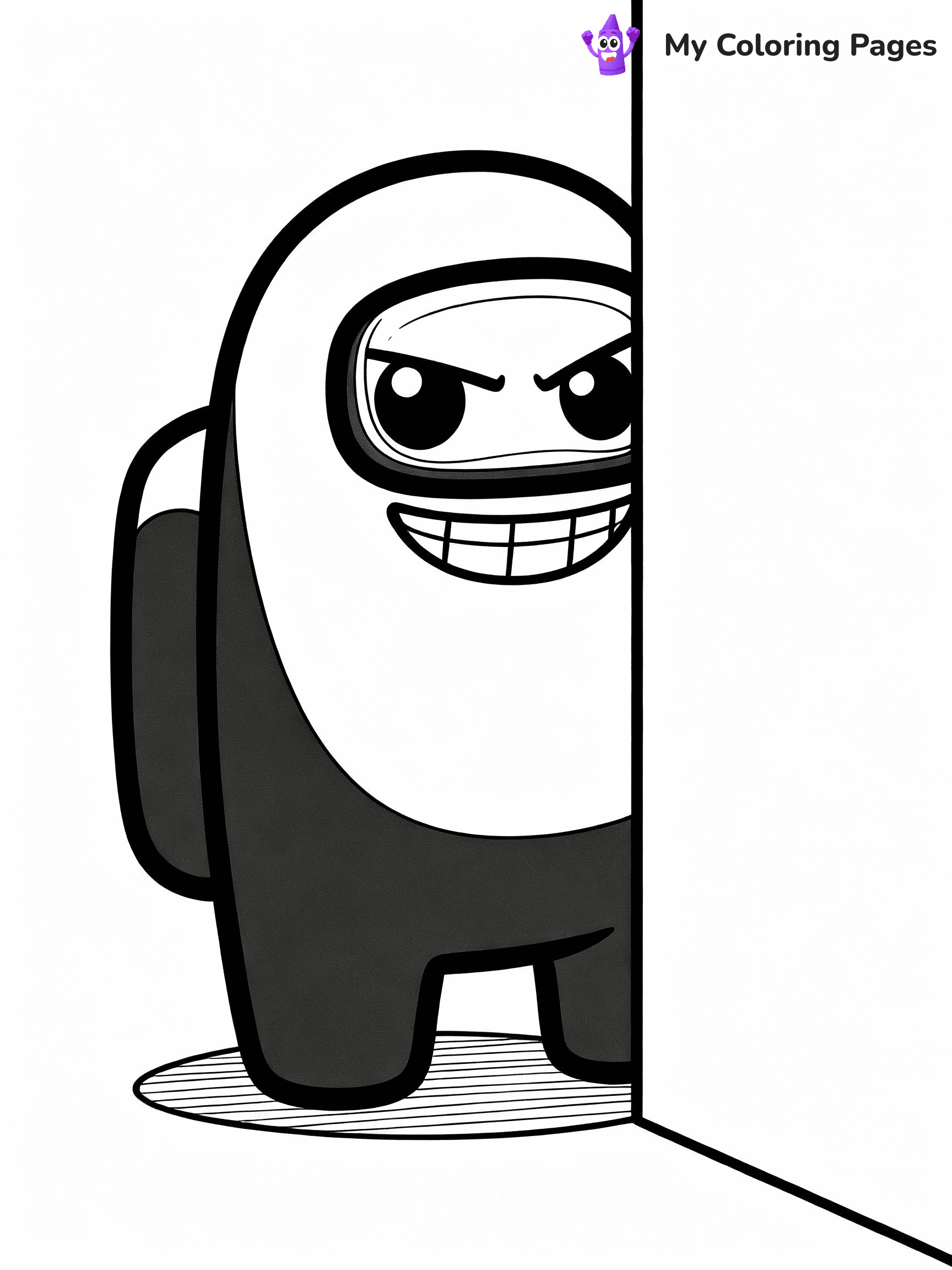 ⚠️ CRITICAL REQUIREMENT - ABSOLUTE BLACK AND WHITE ONLY ⚠️
This MUST be a BLACK AND WHITE line drawing ONLY. NO COLORS whatsoever.
- ONLY pure black lines (#000000) on pure white background (#FFFFFF)
- ABSOLUTELY NO colors, NO shading, NO gradients, NO grayscale
- If there are ANY colors in the output, the image is REJECTED
- This is a COLORING PAGE - meant to be COLORED IN by children
- The output must be UNCOLORED line art ready for coloring
⚠️ SUBJECT TO DRAW: Impostor from Among Us sneaking behind a wall, eyes peeking out, devious grin. Important: PURE OUTLINES. NO FILLS, COLOR, SHADING, OR GREYSCALE. WHITE BACKGROUND.
(REMEMBER: Output must be BLACK AND WHITE line art only, NOT colored!)
# Flat, Friendly Cartoon Line-Art Coloring Page
You are generating a **pure black-and-white binary image** of a child-friendly cartoon scene combining characters and background scenery in one cohesive composition.
## Rendering Rules (Strict)
- Only two colors: pure black (#000000) outlines and pure white (#FFFFFF) background.
- No grayscale, shading, gradients, tints, fills, transparency, or partial pixels.
- No antialiasing or blended edges; every pixel is 100% black or white.
- No solid black fills inside shapes — all areas inside outlines must remain white.
- No dark clothing areas or filled tone blocks; all garments outlined only.
- No shadows, textures, lighting, or tonal variations.
- Must look like flat binary vector line-art for coloring pages.
## Drawing & Composition
- **Medium, consistent line weight**; clean closed outlines easy to color inside.
- **Flat, simple, child-friendly design** — no realism or 3D depth.
- Characters are **grounded on a surface**, centered and large.
- **Balanced composition** with clear silhouettes and minimal props.
## Scenery & Style
- Landmarks (e.g., mosque, CN Tower) and scenery (trees, benches, waves) drawn with **black outlines only.**
- For real-world figures, teams, or places, show accurate details using only black outlines—no text or logos. Use distinctive uniform patterns, abstract symbols, and landmark silhouettes to convey identity.
- Keep **consistent perspective**; no floating elements.
- **Style:** whimsical **Doodle Art Alley** — rounded, friendly outlines.
- May adapt shapes from **Crayola, Disney, Peppa Pig, Cocomelon** — *by shape only, never color.*
- Final output: **flat, crisp, binary (#000000/#FFFFFF)**, **no filled color or background text.**
EXTREMELYE IMPORTANT:
- PURE BINARY LINE-ART; NO FILLS (HAIR/CLOTHES/SKIN), SHADING, OR GREY.
- NO SHADING, COLOR. MUST BE WHITE BACKGROUND.
⚠️ FINAL REMINDER: Draw the subject "Impostor from Among Us sneaking behind a wall, eyes peeking out, devious grin. Important: PURE OUTLINES. NO FILLS, COLOR, SHADING, OR GREYSCALE. WHITE BACKGROUND." as BLACK AND WHITE line art. Zero colors in output.