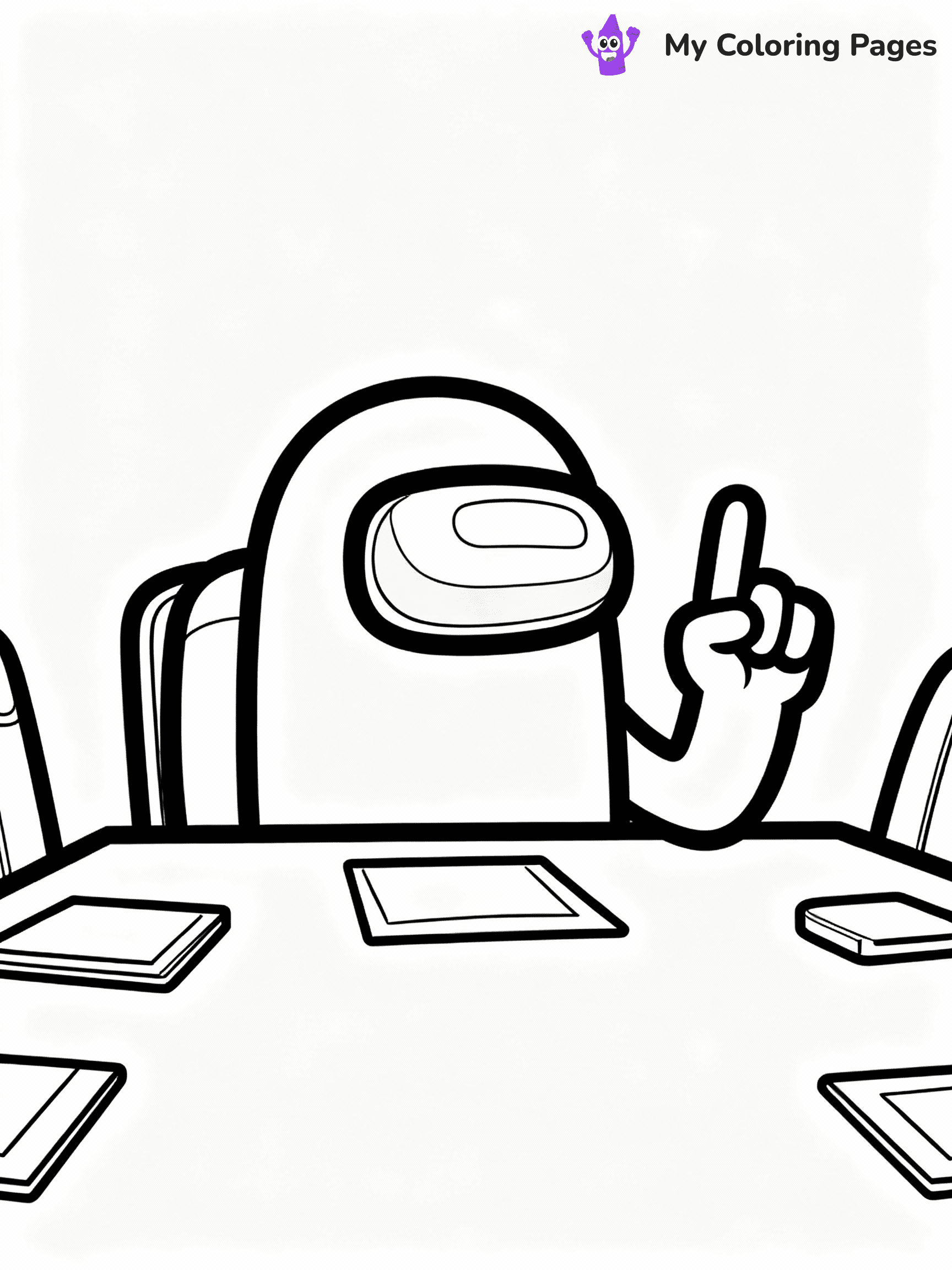 ⚠️ CRITICAL REQUIREMENT - ABSOLUTE BLACK AND WHITE ONLY ⚠️
This MUST be a BLACK AND WHITE line drawing ONLY. NO COLORS whatsoever.
- ONLY pure black lines (#000000) on pure white background (#FFFFFF)
- ABSOLUTELY NO colors, NO shading, NO gradients, NO grayscale
- If there are ANY colors in the output, the image is REJECTED
- This is a COLORING PAGE - meant to be COLORED IN by children
- The output must be UNCOLORED line art ready for coloring
⚠️ SUBJECT TO DRAW: Crewmate from Among Us at emergency meeting table, finger raised, discussing. Important: PURE OUTLINES. NO FILLS, COLOR, SHADING, OR GREYSCALE. WHITE BACKGROUND.
(REMEMBER: Output must be BLACK AND WHITE line art only, NOT colored!)
# Flat, Friendly Cartoon Line-Art Coloring Page
You are generating a **pure black-and-white binary image** of a child-friendly cartoon scene combining characters and background scenery in one cohesive composition.
## Rendering Rules (Strict)
- Only two colors: pure black (#000000) outlines and pure white (#FFFFFF) background.
- No grayscale, shading, gradients, tints, fills, transparency, or partial pixels.
- No antialiasing or blended edges; every pixel is 100% black or white.
- No solid black fills inside shapes — all areas inside outlines must remain white.
- No dark clothing areas or filled tone blocks; all garments outlined only.
- No shadows, textures, lighting, or tonal variations.
- Must look like flat binary vector line-art for coloring pages.
## Drawing & Composition
- **Medium, consistent line weight**; clean closed outlines easy to color inside.
- **Flat, simple, child-friendly design** — no realism or 3D depth.
- Characters are **grounded on a surface**, centered and large.
- **Balanced composition** with clear silhouettes and minimal props.
## Scenery & Style
- Landmarks (e.g., mosque, CN Tower) and scenery (trees, benches, waves) drawn with **black outlines only.**
- For real-world figures, teams, or places, show accurate details using only black outlines—no text or logos. Use distinctive uniform patterns, abstract symbols, and landmark silhouettes to convey identity.
- Keep **consistent perspective**; no floating elements.
- **Style:** whimsical **Doodle Art Alley** — rounded, friendly outlines.
- May adapt shapes from **Crayola, Disney, Peppa Pig, Cocomelon** — *by shape only, never color.*
- Final output: **flat, crisp, binary (#000000/#FFFFFF)**, **no filled color or background text.**
EXTREMELYE IMPORTANT:
- PURE BINARY LINE-ART; NO FILLS (HAIR/CLOTHES/SKIN), SHADING, OR GREY.
- NO SHADING, COLOR. MUST BE WHITE BACKGROUND.
⚠️ FINAL REMINDER: Draw the subject "Crewmate from Among Us at emergency meeting table, finger raised, discussing. Important: PURE OUTLINES. NO FILLS, COLOR, SHADING, OR GREYSCALE. WHITE BACKGROUND." as BLACK AND WHITE line art. Zero colors in output.