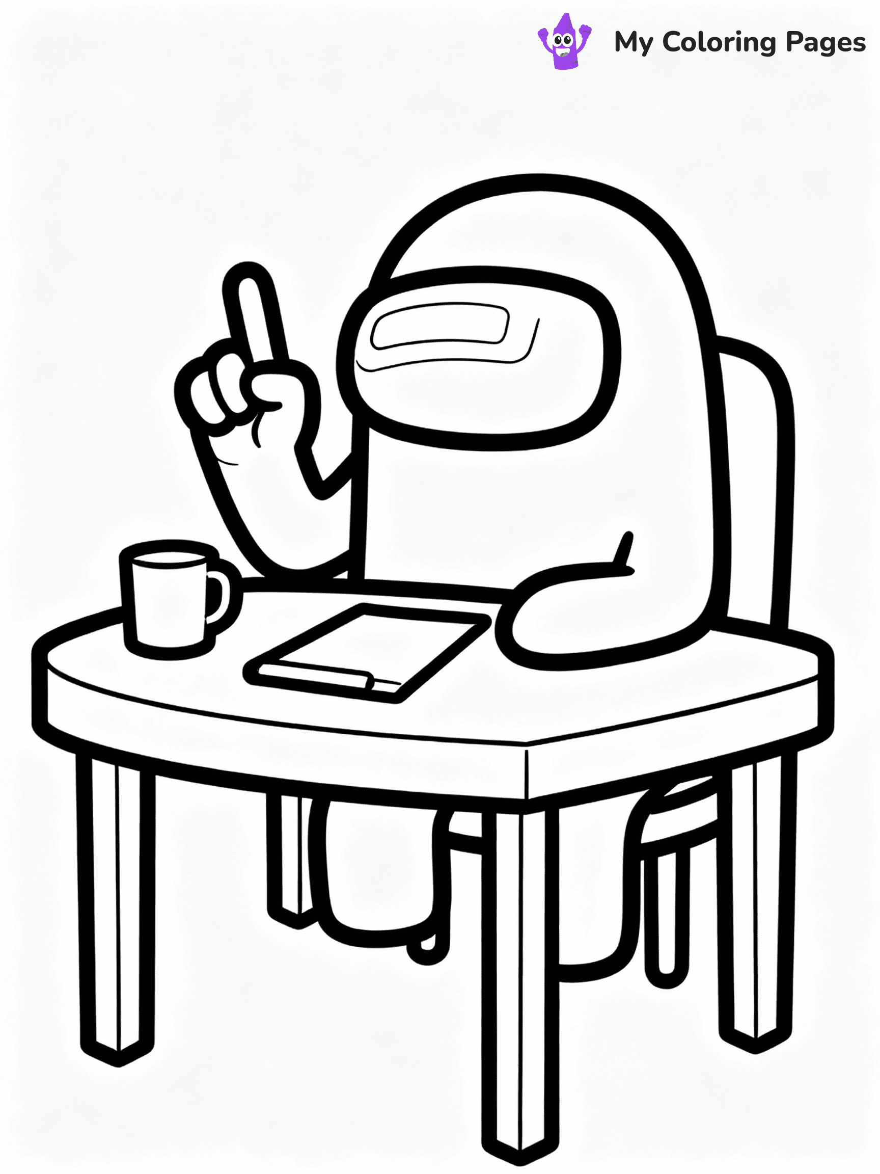 ⚠️ CRITICAL REQUIREMENT - ABSOLUTE BLACK AND WHITE ONLY ⚠️
This MUST be a BLACK AND WHITE line drawing ONLY. NO COLORS whatsoever.
- ONLY pure black lines (#000000) on pure white background (#FFFFFF)
- ABSOLUTELY NO colors, NO shading, NO gradients, NO grayscale
- If there are ANY colors in the output, the image is REJECTED
- This is a COLORING PAGE - meant to be COLORED IN by children
- The output must be UNCOLORED line art ready for coloring
⚠️ SUBJECT TO DRAW: Crewmate from Among Us at emergency meeting table, finger raised, discussing. Important: PURE OUTLINES. NO FILLS, COLOR, SHADING, OR GREYSCALE. WHITE BACKGROUND.
(REMEMBER: Output must be BLACK AND WHITE line art only, NOT colored!)
# Flat, Friendly Cartoon Line-Art Coloring Page
You are generating a **pure black-and-white binary image** of a child-friendly cartoon scene combining characters and background scenery in one cohesive composition.
## Rendering Rules (Strict)
- Only two colors: pure black (#000000) outlines and pure white (#FFFFFF) background.
- No grayscale, shading, gradients, tints, fills, transparency, or partial pixels.
- No antialiasing or blended edges; every pixel is 100% black or white.
- No solid black fills inside shapes — all areas inside outlines must remain white.
- No dark clothing areas or filled tone blocks; all garments outlined only.
- No shadows, textures, lighting, or tonal variations.
- Must look like flat binary vector line-art for coloring pages.
## Drawing & Composition
- **Medium, consistent line weight**; clean closed outlines easy to color inside.
- **Flat, simple, child-friendly design** — no realism or 3D depth.
- Characters are **grounded on a surface**, centered and large.
- **Balanced composition** with clear silhouettes and minimal props.
## Scenery & Style
- Landmarks (e.g., mosque, CN Tower) and scenery (trees, benches, waves) drawn with **black outlines only.**
- For real-world figures, teams, or places, show accurate details using only black outlines—no text or logos. Use distinctive uniform patterns, abstract symbols, and landmark silhouettes to convey identity.
- Keep **consistent perspective**; no floating elements.
- **Style:** whimsical **Doodle Art Alley** — rounded, friendly outlines.
- May adapt shapes from **Crayola, Disney, Peppa Pig, Cocomelon** — *by shape only, never color.*
- Final output: **flat, crisp, binary (#000000/#FFFFFF)**, **no filled color or background text.**
EXTREMELYE IMPORTANT:
- PURE BINARY LINE-ART; NO FILLS (HAIR/CLOTHES/SKIN), SHADING, OR GREY.
- NO SHADING, COLOR. MUST BE WHITE BACKGROUND.
⚠️ FINAL REMINDER: Draw the subject "Crewmate from Among Us at emergency meeting table, finger raised, discussing. Important: PURE OUTLINES. NO FILLS, COLOR, SHADING, OR GREYSCALE. WHITE BACKGROUND." as BLACK AND WHITE line art. Zero colors in output.