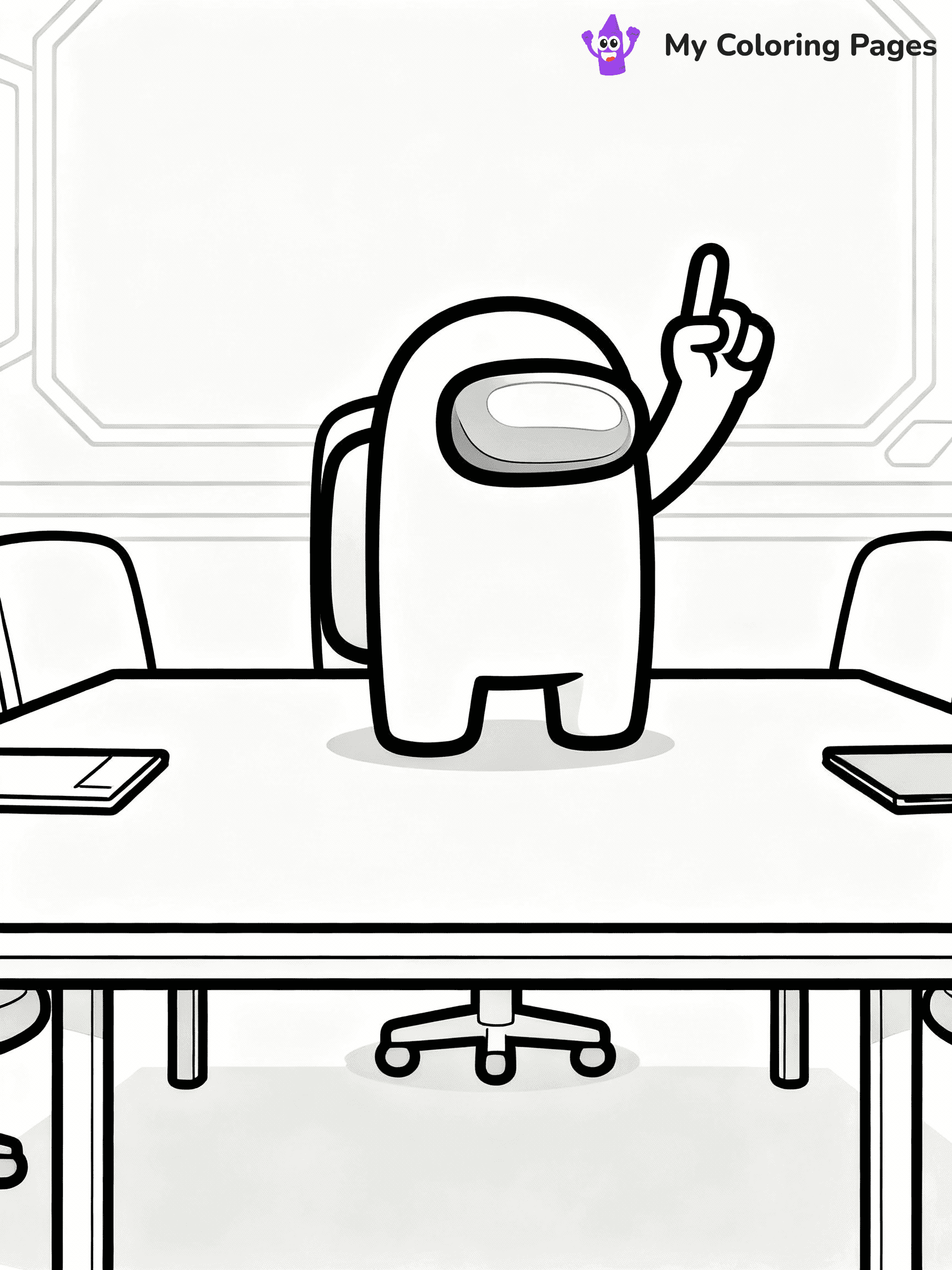 ⚠️ CRITICAL REQUIREMENT - ABSOLUTE BLACK AND WHITE ONLY ⚠️
This MUST be a BLACK AND WHITE line drawing ONLY. NO COLORS whatsoever.
- ONLY pure black lines (#000000) on pure white background (#FFFFFF)
- ABSOLUTELY NO colors, NO shading, NO gradients, NO grayscale
- If there are ANY colors in the output, the image is REJECTED
- This is a COLORING PAGE - meant to be COLORED IN by children
- The output must be UNCOLORED line art ready for coloring
⚠️ SUBJECT TO DRAW: Crewmate from Among Us at emergency meeting table, finger raised, discussing. Important: PURE OUTLINES. NO FILLS, COLOR, SHADING, OR GREYSCALE. WHITE BACKGROUND.
(REMEMBER: Output must be BLACK AND WHITE line art only, NOT colored!)
# Flat, Friendly Cartoon Line-Art Coloring Page
You are generating a **pure black-and-white binary image** of a child-friendly cartoon scene combining characters and background scenery in one cohesive composition.
## Rendering Rules (Strict)
- Only two colors: pure black (#000000) outlines and pure white (#FFFFFF) background.
- No grayscale, shading, gradients, tints, fills, transparency, or partial pixels.
- No antialiasing or blended edges; every pixel is 100% black or white.
- No solid black fills inside shapes — all areas inside outlines must remain white.
- No dark clothing areas or filled tone blocks; all garments outlined only.
- No shadows, textures, lighting, or tonal variations.
- Must look like flat binary vector line-art for coloring pages.
## Drawing & Composition
- **Medium, consistent line weight**; clean closed outlines easy to color inside.
- **Flat, simple, child-friendly design** — no realism or 3D depth.
- Characters are **grounded on a surface**, centered and large.
- **Balanced composition** with clear silhouettes and minimal props.
## Scenery & Style
- Landmarks (e.g., mosque, CN Tower) and scenery (trees, benches, waves) drawn with **black outlines only.**
- For real-world figures, teams, or places, show accurate details using only black outlines—no text or logos. Use distinctive uniform patterns, abstract symbols, and landmark silhouettes to convey identity.
- Keep **consistent perspective**; no floating elements.
- **Style:** whimsical **Doodle Art Alley** — rounded, friendly outlines.
- May adapt shapes from **Crayola, Disney, Peppa Pig, Cocomelon** — *by shape only, never color.*
- Final output: **flat, crisp, binary (#000000/#FFFFFF)**, **no filled color or background text.**
EXTREMELYE IMPORTANT:
- PURE BINARY LINE-ART; NO FILLS (HAIR/CLOTHES/SKIN), SHADING, OR GREY.
- NO SHADING, COLOR. MUST BE WHITE BACKGROUND.
⚠️ FINAL REMINDER: Draw the subject "Crewmate from Among Us at emergency meeting table, finger raised, discussing. Important: PURE OUTLINES. NO FILLS, COLOR, SHADING, OR GREYSCALE. WHITE BACKGROUND." as BLACK AND WHITE line art. Zero colors in output.