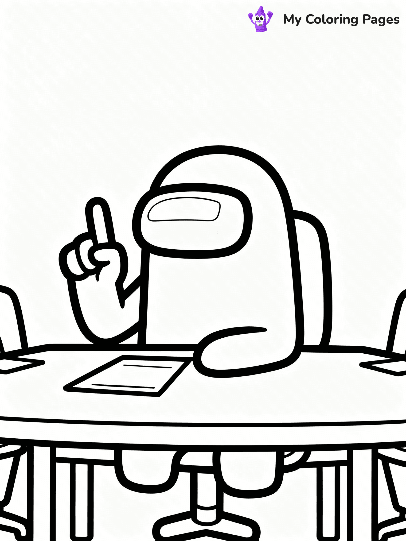 ⚠️ CRITICAL REQUIREMENT - ABSOLUTE BLACK AND WHITE ONLY ⚠️
This MUST be a BLACK AND WHITE line drawing ONLY. NO COLORS whatsoever.
- ONLY pure black lines (#000000) on pure white background (#FFFFFF)
- ABSOLUTELY NO colors, NO shading, NO gradients, NO grayscale
- If there are ANY colors in the output, the image is REJECTED
- This is a COLORING PAGE - meant to be COLORED IN by children
- The output must be UNCOLORED line art ready for coloring
⚠️ SUBJECT TO DRAW: Crewmate from Among Us at emergency meeting table, finger raised, discussing. Important: PURE OUTLINES. NO FILLS, COLOR, SHADING, OR GREYSCALE. WHITE BACKGROUND.
(REMEMBER: Output must be BLACK AND WHITE line art only, NOT colored!)
# Flat, Friendly Cartoon Line-Art Coloring Page
You are generating a **pure black-and-white binary image** of a child-friendly cartoon scene combining characters and background scenery in one cohesive composition.
## Rendering Rules (Strict)
- Only two colors: pure black (#000000) outlines and pure white (#FFFFFF) background.
- No grayscale, shading, gradients, tints, fills, transparency, or partial pixels.
- No antialiasing or blended edges; every pixel is 100% black or white.
- No solid black fills inside shapes — all areas inside outlines must remain white.
- No dark clothing areas or filled tone blocks; all garments outlined only.
- No shadows, textures, lighting, or tonal variations.
- Must look like flat binary vector line-art for coloring pages.
## Drawing & Composition
- **Medium, consistent line weight**; clean closed outlines easy to color inside.
- **Flat, simple, child-friendly design** — no realism or 3D depth.
- Characters are **grounded on a surface**, centered and large.
- **Balanced composition** with clear silhouettes and minimal props.
## Scenery & Style
- Landmarks (e.g., mosque, CN Tower) and scenery (trees, benches, waves) drawn with **black outlines only.**
- For real-world figures, teams, or places, show accurate details using only black outlines—no text or logos. Use distinctive uniform patterns, abstract symbols, and landmark silhouettes to convey identity.
- Keep **consistent perspective**; no floating elements.
- **Style:** whimsical **Doodle Art Alley** — rounded, friendly outlines.
- May adapt shapes from **Crayola, Disney, Peppa Pig, Cocomelon** — *by shape only, never color.*
- Final output: **flat, crisp, binary (#000000/#FFFFFF)**, **no filled color or background text.**
EXTREMELYE IMPORTANT:
- PURE BINARY LINE-ART; NO FILLS (HAIR/CLOTHES/SKIN), SHADING, OR GREY.
- NO SHADING, COLOR. MUST BE WHITE BACKGROUND.
⚠️ FINAL REMINDER: Draw the subject "Crewmate from Among Us at emergency meeting table, finger raised, discussing. Important: PURE OUTLINES. NO FILLS, COLOR, SHADING, OR GREYSCALE. WHITE BACKGROUND." as BLACK AND WHITE line art. Zero colors in output.