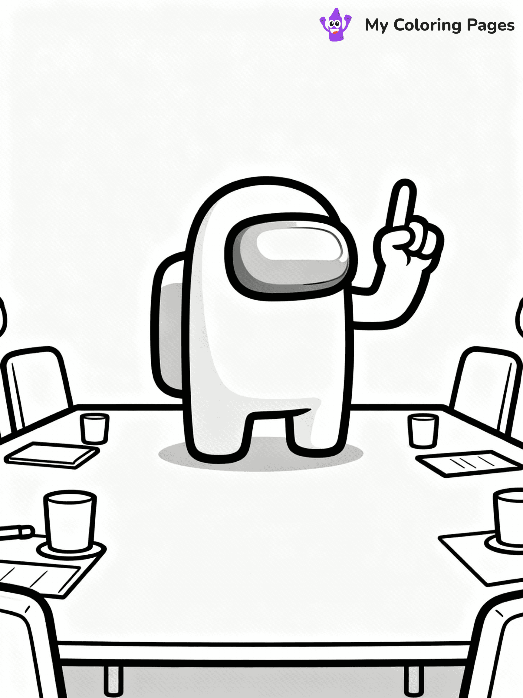 ⚠️ CRITICAL REQUIREMENT - ABSOLUTE BLACK AND WHITE ONLY ⚠️
This MUST be a BLACK AND WHITE line drawing ONLY. NO COLORS whatsoever.
- ONLY pure black lines (#000000) on pure white background (#FFFFFF)
- ABSOLUTELY NO colors, NO shading, NO gradients, NO grayscale
- If there are ANY colors in the output, the image is REJECTED
- This is a COLORING PAGE - meant to be COLORED IN by children
- The output must be UNCOLORED line art ready for coloring
⚠️ SUBJECT TO DRAW: Crewmate from Among Us at emergency meeting table, finger raised, discussing. Important: PURE OUTLINES. NO FILLS, COLOR, SHADING, OR GREYSCALE. WHITE BACKGROUND.
(REMEMBER: Output must be BLACK AND WHITE line art only, NOT colored!)
# Flat, Friendly Cartoon Line-Art Coloring Page
You are generating a **pure black-and-white binary image** of a child-friendly cartoon scene combining characters and background scenery in one cohesive composition.
## Rendering Rules (Strict)
- Only two colors: pure black (#000000) outlines and pure white (#FFFFFF) background.
- No grayscale, shading, gradients, tints, fills, transparency, or partial pixels.
- No antialiasing or blended edges; every pixel is 100% black or white.
- No solid black fills inside shapes — all areas inside outlines must remain white.
- No dark clothing areas or filled tone blocks; all garments outlined only.
- No shadows, textures, lighting, or tonal variations.
- Must look like flat binary vector line-art for coloring pages.
## Drawing & Composition
- **Medium, consistent line weight**; clean closed outlines easy to color inside.
- **Flat, simple, child-friendly design** — no realism or 3D depth.
- Characters are **grounded on a surface**, centered and large.
- **Balanced composition** with clear silhouettes and minimal props.
## Scenery & Style
- Landmarks (e.g., mosque, CN Tower) and scenery (trees, benches, waves) drawn with **black outlines only.**
- For real-world figures, teams, or places, show accurate details using only black outlines—no text or logos. Use distinctive uniform patterns, abstract symbols, and landmark silhouettes to convey identity.
- Keep **consistent perspective**; no floating elements.
- **Style:** whimsical **Doodle Art Alley** — rounded, friendly outlines.
- May adapt shapes from **Crayola, Disney, Peppa Pig, Cocomelon** — *by shape only, never color.*
- Final output: **flat, crisp, binary (#000000/#FFFFFF)**, **no filled color or background text.**
EXTREMELYE IMPORTANT:
- PURE BINARY LINE-ART; NO FILLS (HAIR/CLOTHES/SKIN), SHADING, OR GREY.
- NO SHADING, COLOR. MUST BE WHITE BACKGROUND.
⚠️ FINAL REMINDER: Draw the subject "Crewmate from Among Us at emergency meeting table, finger raised, discussing. Important: PURE OUTLINES. NO FILLS, COLOR, SHADING, OR GREYSCALE. WHITE BACKGROUND." as BLACK AND WHITE line art. Zero colors in output.